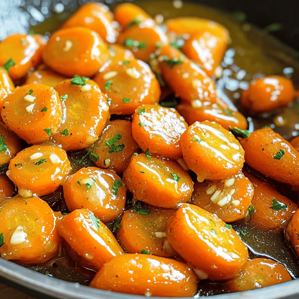 - 1 pound baby carrots (or regular carrots, peeled and sliced into sticks) - 3 tablespoons honey - 2 cloves garlic, minced - 2 tablespoons unsalted butter - 1 tablespoon soy sauce - Salt and pepper to taste - Fresh parsley, chopped (for garnish) Choose fresh baby carrots for a sweet and tender bite. If you use regular carrots, pick firm ones. Look for bright orange color with no soft spots. For honey, opt for pure or raw honey for the best flavor. Fresh garlic adds a strong taste, so avoid pre-minced options. Use unsalted butter to control the salt in the dish. For soy sauce, pick low-sodium to keep it balanced. If you can’t find baby carrots, regular carrots work well. Just peel and cut them into sticks. Maple syrup can replace honey if you want a vegan option. For a dairy-free recipe, use olive oil instead of butter. Tamari or coconut aminos can substitute soy sauce for a gluten-free option. Lastly, if you don’t have fresh parsley, try chives or cilantro for a fresh touch. 1. Start by melting the butter in a large skillet over medium heat. 2. Add minced garlic and sauté it for about 30 seconds. You want it fragrant, not brown. 3. Next, stir in honey and soy sauce. Mix well to create a delicious glaze. 4. Toss in the carrots, coating them fully in the honey-garlic mix. 5. Season with salt and pepper to taste. Then, reduce the heat to low. 6. Cover the skillet and let the carrots simmer for 10-15 minutes. Stir them occasionally. 7. When the carrots are tender, remove the lid. Increase the heat to medium-high. 8. Allow the glaze to thicken for 2-3 minutes while stirring. 9. Finally, remove from heat and sprinkle with fresh chopped parsley before serving. - Use fresh garlic for the best flavor. - Adjust the honey for sweetness. More honey makes it sweeter. - Simmer the carrots gently to let them soak in the glaze. - Don’t rush the thickening process. It’s key for a rich glaze. - Prep time is about 10 minutes. - Total cooking time takes around 25 minutes. - This dish serves 4 people. Enjoy it as a side dish with your favorite meals! When making honey garlic glazed carrots, it's easy to make mistakes. One common error is burning the garlic. Garlic cooks fast, so keep a close eye on it. If it turns brown, it can taste bitter. Another mistake is undercooking the carrots. They should be tender but not mushy. Check them often while they simmer. Finally, don’t skip the salt and pepper. They bring out the sweet flavor of the honey and the garlic. You can add more flavor to your carrots. Try a pinch of red pepper flakes for some heat. Fresh thyme or rosemary also works well with carrots. Add them when you toss the carrots in the glaze. If you love citrus, a splash of orange juice can brighten the dish. You can even add a dash of ginger for a zesty kick. These little tweaks can make a big difference. Serving is just as important as cooking. For a beautiful plate, use a white dish to show off the bright orange carrots. Scatter some fresh parsley on top for color. You can also add some toasted nuts, like walnuts or pecans, for crunch. Arrange the carrots in a fan shape for a fun look. A drizzle of extra glaze over the top adds a nice touch, too. Make your dish as pretty as it is tasty! {{image_2}} You can swap carrots for other veggies. Try baby potatoes, green beans, or parsnips. Each brings its own flavor. For example, parsnips have a sweet, nutty taste. Green beans add a nice crunch. Just keep the cooking time in mind. Some vegetables may cook faster than others. Want to cut back on sugar? Use less honey in your glaze. You can replace honey with maple syrup for a lighter touch. Another option is to use a sugar substitute. This way, you keep the sweet taste without extra calories. Additionally, try adding a splash of lemon juice for freshness without the sugar. Change the flavor with simple tweaks. For an Asian twist, add sesame oil or ginger. If you want a Mediterranean flair, use olive oil and add thyme. For a spicy kick, mix in a dash of chili flakes. These small changes can make your dish unique. Explore different flavors and find your favorite! To store your honey garlic glazed carrots, let them cool first. Use an airtight container to keep them fresh. You can keep them in the fridge for up to three days. Just remember to label the container with the date. This way, you won't forget when you made them. You can freeze these carrots if you want to save them for later. First, let them cool. Then, place them in a freezer-safe bag. Make sure to remove as much air as possible before sealing. These carrots can last up to three months in the freezer. When you are ready to eat them, just thaw them overnight in the fridge. Reheat your honey garlic glazed carrots gently. You can use a skillet on low heat. Add a splash of water to help steam them and keep them moist. Stir the carrots often to warm them evenly. You can also microwave them in a covered bowl. Heat in short bursts to avoid overcooking. Enjoy your tasty leftovers! Yes, you can. Cook the carrots and let them cool. Store them in an airtight container. Keep them in the fridge for up to three days. When ready to eat, just reheat them in a skillet. This will keep the glaze nice and sticky. These carrots pair well with many meals. Try them with roasted chicken or grilled steak. They also work great with fish like salmon. For a vegetarian option, serve them with quinoa or rice. The sweet and savory flavors complement these dishes nicely. To simplify, use pre-cut baby carrots. This saves time on peeling and cutting. You can skip the simmering step too. Just cook the carrots in the honey-garlic glaze for about 5-7 minutes. This quick method still gives you great flavor without the wait. This article covered the key ingredients and step-by-step instructions for making Honey Garlic Glazed Carrots. I shared tips to avoid common mistakes and enhance flavors. You learned how to store, freeze, and reheat leftovers effectively. Don’t forget to try different vegetables and healthy swaps for variety. Always have fun experimenting with this dish! With these insights, you can create a delicious meal that impresses. Enjoy your cooking and the tasty rewards it brings!