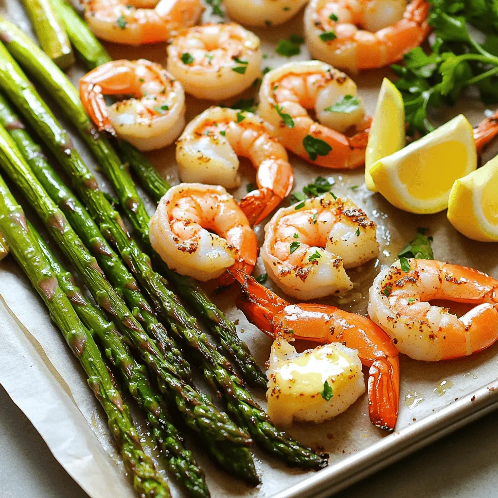 - 1 pound large shrimp, peeled and deveined - 1 bunch asparagus, trimmed and cut into 2-inch pieces - 4 tablespoons unsalted butter, melted - 4 cloves garlic, minced - 1 teaspoon smoked paprika - 1 teaspoon lemon zest - Salt and pepper to taste - 1 tablespoon fresh parsley, chopped (for garnish) - Lemon wedges (for serving) For this dish, the key ingredient is the shrimp. Choose large shrimp for a meaty texture. The asparagus adds a nice crunch. The garlic butter brings rich flavor that makes this dish shine. Smoked paprika gives a hint of warmth, while lemon zest adds brightness. I like to use fresh parsley for the garnish. It adds a pop of color and freshness. Don't forget the lemon wedges! They give a zesty kick when you squeeze them over the shrimp and asparagus. This simple list of ingredients creates a dish that feels fancy but is easy to make. 1. First, preheat your oven to 400°F (200°C). This step is key for even cooking. 2. Next, line a large sheet pan with parchment paper. This makes cleanup quick and easy. 3. In a small bowl, combine the melted butter, minced garlic, smoked paprika, lemon zest, salt, and pepper. Stir everything together until it blends well. 1. Now, place the cleaned shrimp and cut asparagus on your prepared sheet pan. 2. Drizzle half of the garlic butter mixture over the shrimp and asparagus. Toss gently to coat them evenly. 3. Spread the shrimp and asparagus out in a single layer. Avoid overcrowding to ensure they cook evenly. 4. Bake in the preheated oven for 10-12 minutes. The shrimp should turn pink and opaque, and the asparagus should be tender-crisp. 1. Once cooked, remove the pan from the oven. Drizzle the remaining garlic butter mixture over the top. Toss gently to combine. 2. Garnish the dish with freshly chopped parsley. Serve it right away with lemon wedges on the side for extra zest. To cook shrimp just right, look for a pink color. Shrimp should feel firm yet tender. Overcooking makes shrimp rubbery. Keep an eye on the clock; it cooks fast. Aim for 10-12 minutes in the oven. For asparagus, you want to keep that nice crunch. Trim the ends and cut into 2-inch pieces. Spread them out well on the pan. This helps them cook evenly. If you bake them too long, they turn mushy. You want them tender but still bright green. If you don’t have shrimp, try chicken or scallops. Cut them into bite-sized pieces. They cook well with the same garlic butter mix. For asparagus, green beans or broccoli work too. They add a nice crunch and flavor. Want to change the flavor? You can add spices like cayenne for heat or a dash of cumin for warmth. Fresh herbs like thyme or dill also bring new tastes. Play with flavors to find what you love! {{image_2}} You can switch the shrimp for chicken or scallops. Chicken breast works well when cut into cubes. Use the same garlic butter sauce for a tasty flavor. Cook chicken for about 20 minutes or until it's done. Scallops are another great choice. They cook fast and add a sweet taste. Just be careful not to overcook them. Bake scallops for 8 to 10 minutes. Feel free to add more veggies to your dish. Bell peppers, cherry tomatoes, or zucchini pair well with shrimp and asparagus. They add color and nutrients. Just make sure to cut them into similar sizes. This helps everything cook evenly. Toss the extra veggies with the garlic butter for even more flavor. Want to spice things up? Add red chili flakes for some heat. Start with a pinch and adjust to your taste. If you love cheese, sprinkle some grated Parmesan or feta on top. This adds a rich, creamy touch. Mix and match these options for your perfect dish. Store any leftovers in an airtight container. Keep them in the fridge. They stay good for up to three days. Make sure to let the dish cool down first. This helps keep the shrimp and asparagus fresh. To reheat, use your oven or a skillet. Preheat the oven to 350°F (175°C). Place the shrimp and asparagus on a baking sheet. Heat for about 10 minutes. If using a skillet, warm it on low heat. Stir often to avoid burning. This keeps the texture nice and juicy. You can freeze leftovers, but shrimp is best fresh. If you freeze it, use a freezer-safe bag. Remove as much air as possible. This helps prevent freezer burn. To thaw, place it in the fridge overnight. You can also use the microwave, but this may change the texture. How can I tell when shrimp is done? Shrimp cooks quickly. Look for pink color and opaque texture. They usually take 10-12 minutes in the oven. If the shrimp curls into a tight "C," they may be overcooked. Can I make this dish ahead of time? Yes, you can prep this dish in advance. Just keep the shrimp and asparagus in the fridge. Mix the garlic butter and store separately. Bake it all when you are ready to serve. Is this recipe gluten-free? Yes, this recipe is gluten-free. It uses shrimp and fresh veggies. Ensure your butter and spices are gluten-free too. Can I make this low-carb? This dish is low in carbs. Shrimp and asparagus keep it healthy. You can add more low-carb veggies if you like. Do I need to use parchment paper? Using parchment paper makes cleanup easy. It also helps prevent sticking. You can skip it, but I recommend using it for best results. What type of sheet pan is best for this recipe? A large, rimmed sheet pan works best. It allows for even cooking. Use one that can handle high heat without warping. You’ve learned how to cook a tasty shrimp and asparagus dish. We covered the key ingredients, step-by-step instructions, and helpful tips to make it perfect. You can customize this meal with different proteins and veggies, too. Remember, cooking is fun! Don't be afraid to experiment with flavors. Enjoy your meal, and share it with friends for a delightful experience.