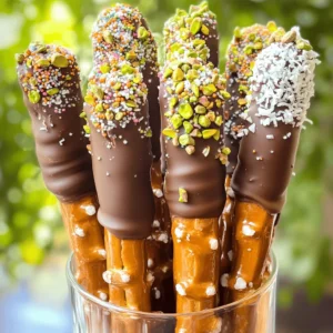 - 1 cup pretzel rods - 1 cup semi-sweet chocolate chips - 1 tablespoon coconut oil (or vegetable oil) These three ingredients create the base for your chocolate dipped pretzel rods. The pretzel rods give the perfect crunch, while the chocolate brings rich flavor. The coconut oil helps the chocolate melt smoothly and adds a nice sheen. - 1/2 cup crushed nuts (pistachios or almonds) - 1/2 cup colorful sprinkles - 1/2 cup shredded coconut Toppings let you get creative. Crushed nuts add a nice crunch. Colorful sprinkles make your snack fun and festive. Shredded coconut gives a tropical twist. You can mix and match these to suit your taste. - Baking sheet - Parchment paper - Microwave-safe bowl You need a few simple tools. A baking sheet lined with parchment paper keeps your pretzel rods from sticking. A microwave-safe bowl lets you easily melt the chocolate. These tools help make the process smooth and easy. 1. First, grab a baking sheet and line it with parchment paper. This helps the pretzel rods not stick later. 2. Next, take a microwave-safe bowl. Add 1 cup of semi-sweet chocolate chips and 1 tablespoon of coconut oil. Heat this in the microwave. Do it in 30-second bursts. Stir after each time. Keep going until the chocolate is smooth and melted. 1. Now, it's time to dip! Take each pretzel rod and dip it into the melted chocolate. Coat about two-thirds of the rod well. 2. Hold the pretzel rod over the bowl. Let the extra chocolate drip off. This step is key to avoid a chocolate mess. 1. Here comes the fun part! Roll the chocolate-covered part of the pretzel in toppings. You can use crushed nuts, colorful sprinkles, or shredded coconut. Pick what you love! 2. If you want to add a bit more flair, melt some extra chocolate. Use a fork to drizzle it over your pretzel rods for a nice touch. 3. Place each decorated pretzel rod on the lined baking sheet. Keep going until all the pretzels are done. 4. Let them cool at room temperature until the chocolate hardens. If you're in a hurry, put them in the fridge for 15-20 minutes to speed things up. To make the best chocolate-dipped pretzel rods, start with smooth chocolate. I heat semi-sweet chocolate chips with coconut oil in the microwave. Stir every 30 seconds until it melts. This keeps the chocolate silky and easy to dip. When you dip the pretzel rods, hold them at an angle. This helps coat the rods evenly. Dip about two-thirds of the rod into the chocolate. Let any extra chocolate drip back into the bowl. Make your pretzel rods fun to serve. You can place them in tall glasses or jars. This adds height and makes a great display. For gifts, wrap them in clear cellophane. Tie with a colorful ribbon for a nice touch. Think about what to pair them with. They go great with milk, coffee, or tea. You can also enjoy them with other snacks, like fruit or cheese. Working with chocolate can get messy. Manage spills by using a damp cloth right away. This keeps the mess from setting. For utensils, soak them in warm, soapy water. This makes cleanup easy. Most chocolate will come off without much scrubbing. {{image_2}} You can switch up the chocolate for your pretzel rods. White chocolate is a sweet and creamy choice. It adds a nice contrast to the salty pretzel. Simply melt it like you would semi-sweet chocolate. Dark chocolate offers a rich taste. It pairs well with nuts and other toppings. Choose the flavor that excites you the most! Get creative with toppings! Sea salt sprinkles add a nice crunch. They enhance the sweet and salty balance. Mini chocolate chips can add a fun twist. Just sprinkle them on while the chocolate is still wet. You can also mix and match toppings for more fun flavors! Make your pretzel rods fit any occasion! Try holiday-themed decorations. For Halloween, use orange and black sprinkles. For Christmas, go for red and green ones. You can also mix flavors for special events. Think about pairing sweet chocolate with spicy nuts. The options are endless, so let your creativity shine! To keep your chocolate dipped pretzel rods fresh, store them at room temperature. This keeps the chocolate smooth and tasty. Place them in an airtight container to protect them from air. It's also important to keep them away from humidity. High humidity can make the chocolate sticky and unpleasant. These treats have a great shelf life. You can enjoy them for about 1 to 2 weeks if stored properly. Look for signs of spoilage. If the chocolate looks dull or develops a white film, it’s time to toss them. Also, check for any off smells. Fresh treats should smell sweet and inviting. If your chocolate-covered pretzels lose their charm, you can refresh them. Take a microwave-safe bowl and melt a little chocolate. Use 30-second bursts to avoid burning. Once melted, dip the pretzel rods again in the warm chocolate. This simple step brings back their shine and taste. To melt chocolate for dipping, I like using a microwave. Combine the chocolate chips and coconut oil in a microwave-safe bowl. Heat it for 30 seconds at a time. Stir after each round. Keep going until it's smooth. If it gets too thick, you can add a little more oil. If your chocolate clumps, it might be too hot. Try lowering the heat next time. If you burn it, you can't save it. You'll need to start over with new chocolate. Yes, you can use other pretzel shapes! Pretzel twists or even mini pretzels work well. Just make sure they are sturdy enough to hold the chocolate. For flavor, think about dipping breadsticks or crackers. They give a nice crunch. You can even try flavored pretzels, like cheese or spicy ones. They add a fun twist to your treat! You can find pre-made chocolate dipped pretzel rods at most grocery stores. Look in the snack or dessert aisle. Stores like Target or Walmart often carry them. For online options, check websites like Amazon or specialty candy shops. They often have a variety of flavors and designs. It’s a great way to save time if you’re busy! If your chocolate hardens too fast, it might be too cool. Chocolate needs warmth to stay smooth. Make sure your kitchen isn’t too cold when you dip. If it hardens, you can rework it. Place the bowl back in the microwave for a few seconds. Stir it again until it’s smooth. You may add a bit more oil to help thin it out. We covered how to make tasty chocolate-dipped pretzel rods. You learned about the main ingredients, optional toppings, and tools you need. I shared tips for dipping and how to clean up easily. We explored variations and best storage practices. By following these steps, you can create fun snacks for any occasion. Enjoy experimenting with flavors and toppings. Happy dipping!