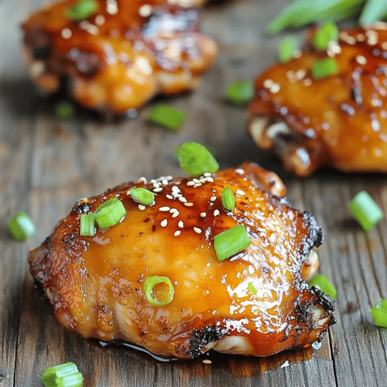 To make Sriracha Maple Glazed Chicken, gather these ingredients: - 4 chicken thighs (bone-in, skin-on for extra flavor) - 1/4 cup maple syrup - 2 tablespoons Sriracha sauce - 2 tablespoons soy sauce (low sodium) - 1 garlic clove, minced - 1 teaspoon fresh ginger, grated - 1 tablespoon apple cider vinegar - Salt and black pepper to taste - 2 green onions, chopped (for garnish) - Sesame seeds (optional, for garnish) Choosing high-quality ingredients makes a big difference. Fresh chicken thighs bring out the best flavor. Look for thighs with a nice, golden skin. Use pure maple syrup, not imitation syrup, for real taste. Low sodium soy sauce helps control salt levels without losing flavor. Fresh garlic and ginger add a punch, so skip dried versions. You can swap some ingredients if needed. For chicken, use bone-in breast for a leaner option. Honey works well instead of maple syrup for sweetness. If you want less heat, reduce the Sriracha or use a milder hot sauce. Coconut aminos can replace soy sauce for a gluten-free option. Fresh herbs like cilantro can replace green onions for a different flavor twist. Start by preheating your oven to 400°F (200°C). This step ensures your chicken cooks evenly. Next, take four chicken thighs and pat them dry with paper towels. This helps the skin get crispy. Sprinkle salt and black pepper on both sides. Make sure to cover the chicken well for great flavor. Now, heat a non-stick, oven-proof skillet over medium-high heat. Add one tablespoon of oil. Place the chicken thighs skin-side down in the pan. Sear them for about 5-7 minutes until the skin turns golden and crispy. Then, carefully flip the chicken over and cook for another 2 minutes. This step locks in the juices and flavor. After searing, it’s time for the glaze. In a small bowl, mix together maple syrup, Sriracha sauce, soy sauce, minced garlic, grated ginger, and apple cider vinegar. Pour this delicious mixture over the seared chicken in the skillet. Transfer the skillet to your preheated oven. Bake for 25-30 minutes. Make sure the chicken reaches an internal temperature of 165°F (75°C). To add more flavor, baste the chicken with extra glaze during the last 10 minutes of baking. Once done, take the skillet out of the oven. Let the chicken rest for a few minutes. Garnish with chopped green onions and optional sesame seeds before serving. Enjoy your tasty Sriracha Maple Glazed Chicken! To get the best glaze, mix the maple syrup and Sriracha well. You want a smooth blend. The sweet maple balances the spicy Sriracha. This combo gives your chicken a rich taste. Brush the glaze on the chicken when you bake it. For more flavor, apply a second coat in the last 10 minutes of baking. This adds shine and depth. Cooking chicken thighs can be easy! Start by patting them dry. This helps the skin get crispy. Season both sides with salt and black pepper. Next, sear the chicken skin-side down in a hot skillet. This locks in moisture and flavor. Aim for a golden color. Cook for about 5-7 minutes before flipping. This method keeps the meat juicy inside. Using the right tools makes a big difference. A non-stick oven-proof skillet works best. It helps prevent sticking and promotes even cooking. A meat thermometer is also key. Check the chicken's internal temp; it should reach 165°F (75°C). This ensures it's safe to eat. Lastly, use a whisk for mixing the glaze. It helps blend all ingredients smoothly. {{image_2}} You can change the glaze to suit your taste. Instead of maple syrup, try honey. Honey gives a sweet touch and pairs well with Sriracha. If you want a milder spice, use less Sriracha. You can also mix in some barbecue sauce for a smoky flavor. For extra heat, add cayenne pepper or red pepper flakes. Sriracha Maple Glazed Chicken goes well with many sides. Try serving it with jasmine rice or quinoa for a filling meal. Steamed broccoli or green beans add color and crunch. A fresh salad with citrus dressing also complements the dish well. You can even serve it in tacos with fresh veggies for a fun twist. To create a full meal, combine protein, carbs, and veggies. Pair the chicken with rice or a grain. Add a side of roasted vegetables to bring in nutrients. A light salad can balance the flavors and add freshness. This way, you enjoy a diverse meal that satisfies your hunger and delight your taste buds. To keep your Sriracha maple glazed chicken fresh, store it in an airtight container. Make sure it cools down to room temperature first. This helps to lock in flavor and moisture. Place it in the fridge if you plan to eat it within three days. For longer storage, freezing is a better option. When you reheat the chicken, do it gently. Use an oven or a microwave. If you're using the oven, set it to 350°F (175°C). Place the chicken on a baking tray. Cover it with foil to keep it moist. Heat for about 15-20 minutes. In a microwave, reheat it for 1-2 minutes on medium power. Check that it's warm all the way through. You can freeze the Sriracha maple glazed chicken for up to three months. Wrap each piece tightly in plastic wrap. Place them in a freezer bag and remove as much air as possible. When you're ready to eat, thaw it overnight in the fridge. Then, follow the reheating tips to enjoy your meal again. Yes, you can use chicken breast instead of thighs. Chicken breast cooks faster, so check it often. Adjust the cooking time to about 20-25 minutes. The glaze will still taste great on breast meat. However, thighs give more flavor and stay juicier. To adjust the spice level, change the Sriracha amount. If you want less heat, use one tablespoon. For more spice, add an extra tablespoon. You can also mix in honey or brown sugar for sweetness. This will balance the heat but keep that tasty flavor. Sriracha Maple Glazed Chicken pairs well with many sides. Here are some ideas: - Steamed rice - Roasted vegetables - Coleslaw - Quinoa salad - Mashed potatoes These sides bring out the chicken's flavor and make a complete meal. This blog post covered how to make Sriracha Maple Glazed Chicken. You learned about key ingredients, tips for perfect cooking, and ways to store leftovers. Exploring variations and side dishes helps make every meal special. Remember, cooking is about having fun and trying new things. Follow these steps for juicy, tasty chicken every time. Enjoy your culinary journey!