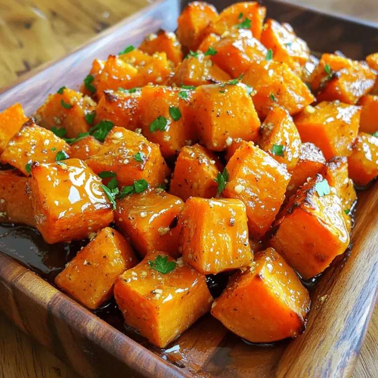 Here’s what you need for honey garlic roasted sweet potatoes. Gather these simple items: - Sweet Potatoes: Use 4 medium sweet potatoes, peeled and cubed. - Olive Oil: You will need 3 tablespoons of olive oil. - Honey: Measure out 3 tablespoons of honey. - Garlic: Use 4 cloves of garlic, minced. - Spices and Seasonings: Add 1 teaspoon of smoked paprika and ½ teaspoon of cayenne pepper. Adjust cayenne for spice level. Season with salt and black pepper to taste. - Garnish Suggestions: Fresh parsley, chopped for a bright finish. These ingredients blend perfectly to create sweet, savory, and spicy flavors. The sweet potatoes shine with honey and garlic, making a tasty dish. Preheating the Oven Start by preheating your oven to 425°F (220°C). This step is key for getting crispy sweet potatoes. Preparing the Baking Sheet Line a baking sheet with parchment paper. This makes cleanup easy and helps the sweet potatoes cook well. Combining Ingredients for Marinade In a large mixing bowl, combine three tablespoons of olive oil, three tablespoons of honey, and four minced garlic cloves. Add one teaspoon of smoked paprika and half a teaspoon of cayenne pepper. Season with salt and black pepper to taste. Mix until all ingredients blend into a smooth marinade. Ensuring Even Coating Now, add the cubed sweet potatoes to the bowl. Toss them well to coat each piece with the honey-garlic mixture. This coating adds flavor and helps caramelize during roasting. Spacing and Placing on Baking Sheet Spread the coated sweet potatoes evenly on your prepared baking sheet. Ensure they have space between them. This allows hot air to circulate, creating crispy edges. How to Check for Doneness Roast the sweet potatoes for 25 to 30 minutes. Halfway through, turn them for even cooking. They are done when they’re tender and caramelized. You can test this by poking them with a fork. If it goes in easily, they are ready to enjoy! To get the best results, you want even cooking. Here are some tips to help: - Cut Sweet Potatoes Evenly: Make sure all pieces are about the same size. This way, they cook at the same rate. - Don’t Overcrowd the Pan: Spread the sweet potatoes out on the baking sheet. If they touch, they will steam instead of roast. You can add extra flavor to your sweet potatoes. Here are some ideas: - Add Herbs and Spices: Consider adding fresh thyme or rosemary. These herbs pair well with honey and garlic. - Variations with Other Sweeteners: If you want a twist, try maple syrup or agave instead of honey. Each brings a unique taste. These tips will help you make the most of your honey garlic roasted sweet potatoes! Enjoy exploring different flavors and techniques. {{image_2}} Air Fryer Instructions You can make honey garlic roasted sweet potatoes in an air fryer. First, prepare the sweet potatoes just like in the oven method. Toss them with the marinade. Set your air fryer to 400°F (200°C). Cook the sweet potatoes for about 15-20 minutes. Shake the basket halfway through cooking. This method gives a crispy texture. Grilling Techniques Grilling sweet potatoes adds a smoky flavor. Start by slicing the sweet potatoes into thick rounds. Toss them in the marinade. Preheat your grill to medium heat. Place the sweet potatoes on the grill for about 10-15 minutes. Flip them once for even cooking. The grill marks will add a nice look. Using Maple Syrup or Agave If you don’t have honey, try maple syrup or agave. Both give a sweet flavor. Replace honey with the same amount of either syrup. This change works well for different taste preferences. Different Types of Sweet Potatoes You can use various sweet potatoes for this recipe. Try Japanese sweet potatoes for a nuttier taste. Garnet sweet potatoes are sweeter and softer. Each type will change the flavor and texture slightly. How long do honey garlic roasted sweet potatoes last? They can last 3 to 5 days in the fridge. To keep them fresh, place them in a container with a tight seal. This helps prevent air from getting in. What are the proper containers for storage? Use glass or plastic containers with lids. These work best for keeping food safe. If you have a lot, split them into smaller portions. This makes it easy to grab what you need later. What are the best ways to reheat for taste? The oven is my favorite method. Preheat it to 350°F (175°C). Place the sweet potatoes on a baking sheet and heat for 10 to 15 minutes. This keeps them crispy and full of flavor. How do you ensure the right texture? If you use a microwave, cover the potatoes with a damp paper towel. This helps keep them moist. Heat in short bursts, about 1 minute at a time. Stir between heats to keep them even. Enjoy your tasty sweet potatoes again! Roasted sweet potatoes last about 3 to 5 days in the fridge. Store them in an airtight container. Keeping them sealed helps maintain their moisture and flavor. You can also place a paper towel in the container to absorb excess moisture. Yes, you can make this recipe vegan! Substitute honey with maple syrup or agave nectar. Both options give a great sweet taste. Use the same amount as honey in the recipe. This keeps the dish both tasty and plant-based. The spice level depends on the cayenne pepper. If you want less heat, use less cayenne. Start with a pinch and taste the mix. You can also skip it if you prefer no spice at all. For extra heat, add more cayenne or a dash of hot sauce before roasting. Roasting sweet potatoes brings a warm, sweet flavor to your meals. We covered the key ingredients like olive oil and garlic, along with a simple marinade to ensure every bite is tasty. I also shared tips for perfect roasting and alternative cooking methods. Remember, you can play with spices or sweeteners to find what you love. Store leftovers properly to enjoy later. No matter how you prepare them, roasted sweet potatoes are a delicious addition to any dish. Enjoy experimenting with this versatile ingredient!