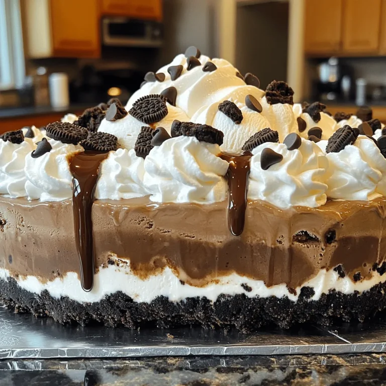 To make this tasty treat, you will need: - 2 cups Oreo cookie crumbs - 1/2 cup unsalted butter, melted - 3 cups mocha ice cream, softened - 1 cup whipped cream - 1/2 cup chocolate syrup - 1/2 cup crushed Oreos for topping - 1/4 cup brewed espresso or strong coffee (cooled) - 1/2 cup chocolate chips (optional) These simple ingredients create a rich and creamy cake. The blend of mocha and Oreo flavors makes it extra special. If you don’t have an ingredient, don’t worry. Here are some easy swaps: - Use graham cracker crumbs instead of Oreo cookie crumbs for a different crust. - Swap the unsalted butter for coconut oil for a dairy-free option. - Any chocolate ice cream can replace mocha ice cream if you prefer. - For whipped cream, you can use a dairy-free whipped topping. - If you don’t have espresso, strong brewed coffee works well too. These swaps will still give you a delicious cake. Feel free to get creative! Measuring ingredients right is key for great results. Here’s how to do it: - Use a dry measuring cup for solids like cookie crumbs and butter. - For liquids like melted butter and coffee, use a liquid measuring cup. - Level off dry ingredients with a straight edge for accuracy. - When measuring sticky ingredients, like syrup, coat the cup with cooking spray first. These tips help ensure your cake turns out just right. Accurate measuring makes a big difference in baking! First, you need to make the crust. Grab a mixing bowl and add 2 cups of Oreo cookie crumbs. Pour in 1/2 cup of melted unsalted butter. Mix them well until the crumbs look shiny. This means the butter coats each crumb. Next, take an 8-inch springform pan and press the crumb mix into the bottom. Make it even and firm. Then, put the pan in the freezer for about 15 to 20 minutes. This helps the crust set and hold its shape. After the crust is ready, it’s time for the mocha ice cream. Take 3 cups of softened mocha ice cream and spread it over the crust. Use a spatula to smooth the top. Make it nice and even. This layer should be thick and creamy. The ice cream should be soft enough to spread easily but not too runny. Now, let’s add some coffee flavor! Drizzle 1/4 cup of cooled brewed espresso or strong coffee over the mocha ice cream. Use a knife or spatula to gently swirl it into the ice cream. This creates a beautiful marbled effect. Next, take 1 cup of whipped cream and spoon it on top. Spread it evenly across the ice cream. Then, drizzle 1/2 cup of chocolate syrup over the whipped cream. Finally, sprinkle 1/2 cup of crushed Oreos on top. If you like, add 1/2 cup of chocolate chips for extra fun. Cover the pan with plastic wrap and freeze it for at least 4 hours. Once set, you can slice it and enjoy your delicious Mocha Oreo Ice Cream Cake! To soften ice cream fast, take it out of the freezer. Let it sit at room temperature for about 10-15 minutes. If you want it even quicker, scoop some into a bowl. This helps it soften faster. Just don’t leave it too long or it will melt! Layering is key for a great Mocha Oreo Ice Cream Cake. Start with a firm crust. Press the Oreo crumbs into the pan tightly. This keeps the crust from crumbling. When adding the mocha ice cream, spread it evenly. Use a spatula to smooth the top. When you add coffee, swirl it gently for a nice pattern. Want to kick up the flavor? Consider adding chocolate chips. They add a nice crunch and richness. You can also use flavored whipped cream. Try adding a splash of vanilla or a hint of mint. This gives a fresh twist to your cake. Feel free to get creative with toppings too! {{image_2}} You can change the ice cream flavor to fit your taste. Try vanilla, mint, or coffee ice cream. Each flavor gives a new twist to your cake. For a fruity option, use strawberry or raspberry ice cream. This adds a bright color and a fun taste. Just remember, keep the same amounts as in the recipe. Toppings can make your cake even more fun. You can use crushed nuts for crunch or sprinkles for color. You might add different cookies, like Chips Ahoy or Nutter Butter, for a mix of flavors. Try adding a layer of caramel sauce for a sweet surprise. Get creative and use what you love! If you want a lighter cake, skip the crust. You can layer the ice cream and toppings in a bowl. This way, you save time and still enjoy the flavors. Use less ice cream or add more whipped cream for a fluffy texture. This no-bake option is quick and easy, perfect for warm days. To keep your Mocha Oreo Ice Cream Cake fresh, proper freezing is key. First, make sure your cake is fully set. After you layer the whipped cream and toppings, cover the springform pan tightly with plastic wrap. This prevents ice crystals from forming on the cake. You can also use aluminum foil for extra protection. When stored correctly, your cake can last up to two weeks in the freezer. While it may still taste good after this time, the texture may change. Always check for any signs of freezer burn. If you see any, it's best to toss it out. The best container for your cake is the springform pan you used to make it. This allows you to keep the cake in its original shape. If you want to use another container, choose one that seals well. You can use airtight plastic containers or freezer-safe glass dishes. Just remember to cover the top well to keep it fresh! Yes, you can make this cake ahead of time. It freezes well for up to a week. Just make sure to cover it well with plastic wrap. This keeps it fresh. You can make it the day before a party. It will be ready when you are. You can use strong brewed tea instead of espresso. A dark roast coffee also works well. If you want a caffeine-free option, try using decaf coffee. You can also use chocolate milk for a sweeter flavor. These options will change the taste a bit but will still be yummy. To keep the cake from getting too hard, let it sit out for a few minutes before serving. This will help soften the ice cream. You can also try using half-and-half instead of heavy cream in the ice cream layer. This can make it creamier and easier to slice. Enjoy your cake at the perfect texture! This blog post covers all the essential steps for making a Mocha Oreo Ice Cream Cake. We reviewed necessary ingredients, measuring tips, and possible substitutes. I shared clear, step-by-step instructions to help you prepare the crust, add layers, and finalize the cake. You learned useful tips for softening ice cream and adding flavors. Variations allow you to customize your cake for your taste. Lastly, I provided storage advice to keep your cake fresh. Enjoy making this delicious dessert! It’s fun and simple, so dive in and create your own version.