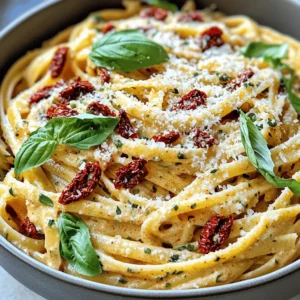 - Pasta options: You can use penne, fettuccine, or spaghetti. Each type brings its own texture. Penne holds sauce well, while fettuccine offers a smooth bite. Spaghetti is classic and fun to twirl. Choose what you love! - Sun-dried tomatoes: Use sun-dried tomatoes packed in oil for the best flavor. Drain and chop them before adding to your dish. This makes them easier to mix into the sauce. They add a rich, tangy taste that shines. - Cream and cheese: Heavy cream gives a silky texture. You can swap it with half-and-half for a lighter option. For cheese, grated Parmesan is perfect. If you’re out, try Pecorino Romano. Both melt well and add depth to the sauce. To cook pasta perfectly, boil salted water. Add your pasta and check the time on the package. You want it al dente, which means it should be firm to the bite. This is key for keeping the right texture in your dish. After cooking, save 1/2 cup of pasta water. This starchy water helps adjust your sauce later. Drain the pasta but do not rinse it. Rinsing removes the starch that helps sauce stick. Start by sautéing garlic in olive oil. Heat the oil over medium heat, then add minced garlic. Cook it for about 1 minute. You want the garlic fragrant but not brown. Burning garlic can make your sauce bitter. Next, add the sun-dried tomatoes. Stir them in and cook for 2 to 3 minutes. This step infuses the oil with flavor. The sun-dried tomatoes will add a rich taste to your sauce. Lower the heat and pour in the heavy cream. Stir well and let it simmer for 2 to 3 minutes. This will thicken the sauce a bit. Once thickened, mix in grated Parmesan cheese, dried basil, and oregano. Stir until the cheese melts and the sauce is smooth. Season with salt and pepper to taste. Now, it’s time to mix the pasta and sauce. Add the drained pasta to the skillet. Toss the pasta gently to coat it in the creamy sauce. This is where the magic happens! If your sauce feels too thick, use the reserved pasta water. Add a little at a time until your sauce reaches the right consistency. You want a creamy sauce that clings to each piece of pasta. To boost the flavor of your creamy sun-dried tomato pasta, try adding a pinch of red pepper flakes. This heat complements the rich cream. You can also add a squeeze of fresh lemon juice for brightness. When it comes to herbs, fresh basil gives a strong flavor. You can chop it and add it at the end. Dried herbs are easier and still tasty. Use one teaspoon of dried basil or oregano while cooking. For a smooth cream sauce, keep the heat low when adding the cream. This helps it thicken slowly without curdling. Stir constantly to blend everything well. If your sauce seems too thick, just add a little reserved pasta water. This keeps it creamy. To make sure your pasta doesn’t stick, stir it right after you add it to the sauce. Toss it gently for even coating. Adding a drizzle of olive oil to the pasta water also helps. For a stunning dish, serve the pasta in deep bowls. Garnish with fresh basil leaves on top. A sprinkle of extra Parmesan cheese adds a nice touch. You can also serve it alongside a crisp green salad for balance. {{image_2}} You can add protein to your creamy sun-dried tomato pasta for a heartier meal. Here are some options: - Chicken: Cook bite-sized pieces in a skillet until golden. Add them to the sauce just before mixing in the pasta. - Shrimp: Sauté shrimp in olive oil until pink. Toss them in the pasta mix for a seafood twist. - Vegan substitutes: Try chickpeas or tofu. Cook them until golden and mix into the dish. Each protein adds its own flavor. Cook chicken and shrimp until fully done. For tofu, pan-fry to get a nice crust. Adding veggies boosts nutrition and flavor. Here are my favorites: - Spinach: Toss in fresh spinach at the end. It wilts quickly and adds color. - Zucchini: Sauté diced zucchini for a light crunch. Cook until tender, about 3-4 minutes. - Bell peppers: Slice and cook them until soft. They add sweetness to the dish. You can add these veggies while cooking the sun-dried tomatoes. This way, they soak up all the flavors. Want to switch up the sauce? Here are some ideas: - Dairy-free cream options: Use coconut cream or cashew cream. They keep the dish creamy without dairy. - Spicy variations: Add red pepper flakes for heat. Start with a pinch and adjust based on your taste. These sauce alternatives make for a unique twist on the classic recipe. Experiment to find which variation you love best! To keep your creamy sun-dried tomato pasta fresh, follow these steps: - Refrigerate promptly: Place leftovers in an airtight container. Store them in the fridge within two hours of cooking. This helps prevent bacteria growth. - Use within 3-4 days: For the best taste, eat the leftovers within this time frame. When reheating, do this: - Add moisture: Splash a bit of water or extra cream into the pasta. This keeps it creamy and prevents it from drying out. - Heat gently: Use a skillet over low heat. Stir often to ensure even warming. This method keeps the texture just right. If you want to save your creamy pasta for later, freezing is a great option. Here's how: - Cool first: Let the pasta cool completely before freezing. This helps avoid ice crystals, which can make it soggy. - Use freezer-safe containers: Place the pasta in a container or a freezer bag. Remove as much air as possible to prevent freezer burn. - Label and date: This way, you know when to use it. It can last up to three months in the freezer. For thawing and reheating: - Thaw in the fridge: Move the pasta to the fridge a day before you plan to eat it. This keeps it safe and helps it thaw evenly. - Reheat slowly: Warm it in a skillet on low heat. Add a splash of cream or water as needed. Stir often to keep the sauce smooth. Following these tips will help you enjoy your creamy sun-dried tomato pasta even after the first serving! Can I use fresh tomatoes instead of sun-dried? Yes, you can use fresh tomatoes. They will add a different taste and texture. Chop them up and cook them down a bit longer to get a similar flavor. What can I substitute for heavy cream? You can use coconut milk or cashew cream for a lighter option. These will still give you a creamy texture. How long does cooked pasta last in the fridge? Cooked pasta lasts about 3 to 5 days in the fridge. Make sure to store it in an airtight container. Why is my sauce too thick or thin? If the sauce is too thick, add a bit of reserved pasta water. If it’s too thin, let it simmer longer to thicken up. What to do if the pasta is overcooked? If the pasta is overcooked, you can try to mix it with the sauce quickly. It might help absorb some moisture. Options for gluten-free or vegan diets For gluten-free, use rice or quinoa pasta. For vegan, use plant-based cream and nutritional yeast instead of cheese. Nutritional information for health-conscious consumers This dish has a good balance of carbs, fats, and protein. Adjust portions to fit your diet plan. In this post, we explored how to make creamy sun-dried tomato pasta. You learned about key ingredients and step-by-step cooking tips. We discussed ways to enhance flavor and shared variations to fit your taste. Storing leftovers and reheating from the freezer was also covered. Cooking this dish can be simple and fun. With practice, you'll create a meal that impresses. Enjoy trying new flavors and techniques to make this dish your own. Happy cooking!