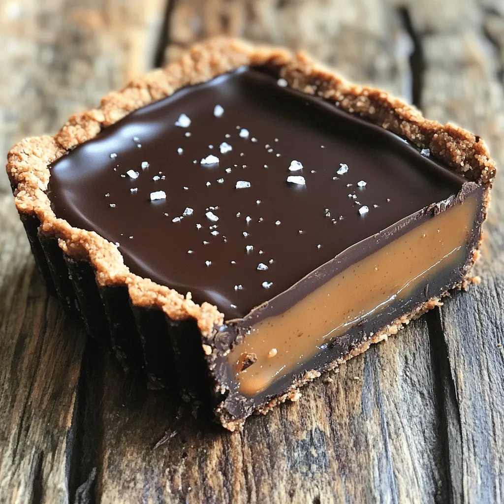 - 1 1/2 cups chocolate cookie crumbs (or graham cracker crumbs) - 1/2 cup unsalted butter, melted - 1 cup medjool dates, pitted - 1/2 cup coconut milk - 1/2 cup creamy almond butter - 1 teaspoon vanilla extract - 1/2 cup maple syrup (or honey) - 1/4 teaspoon sea salt (plus extra for topping) - 1/2 cup dark chocolate chips - 1 tablespoon coconut oil You can change this tart to fit your taste. Here are some ideas: - Use different nut butters like cashew or peanut butter. - Add a pinch of cinnamon or nutmeg for extra warmth. - Top with fresh fruit like berries or banana slices. You will need a few tools to make this tart easy: - A 9-inch tart pan for the crust. - A mixing bowl for the crust and filling. - A blender or food processor for the caramel layer. - A small saucepan for melting chocolate. - A spatula to spread the chocolate topping. - A refrigerator to chill and set your tart. To start, grab a mixing bowl. Combine 1 1/2 cups of chocolate cookie crumbs with 1/2 cup of melted unsalted butter. Mix well until the crumbs are fully coated. Now, take a 9-inch tart pan and press this mixture into the bottom and sides. Make sure it’s even and firm. Once done, place the tart crust in the refrigerator. Let it chill while you make the filling. Next, it’s time to create the caramel layer. In a blender or food processor, add 1 cup of pitted medjool dates, 1/2 cup of coconut milk, and 1/2 cup of creamy almond butter. Don’t forget the 1 teaspoon of vanilla extract, 1/2 cup of maple syrup, and 1/4 teaspoon of sea salt. Blend everything until it’s smooth and creamy. If the mixture is too thick, add a splash of water to make it pourable. Once your crust is set and the caramel is ready, pour the caramel mixture over the chilled crust. Spread it evenly with a spatula. Gently tap the pan on the counter to remove any air bubbles. Place the tart back in the refrigerator for at least 1 hour. This helps the caramel layer firm up nicely. - Finishing Touches with Chocolate Topping To prepare the chocolate topping, melt 1/2 cup of dark chocolate chips with 1 tablespoon of coconut oil in a small saucepan over low heat. Stir until the mixture is smooth. Remove it from the heat and let it cool for a bit. Once the caramel layer is set, pour the melted chocolate over it. Spread it evenly and sprinkle a pinch of sea salt on top for that perfect salted caramel finish. Return the tart to the fridge for another 30 minutes. This allows the chocolate to set. After that, slice your tart and serve it chilled. Enjoy the delicious layers of flavors! When making a no-bake tart, avoid overmixing the crust. If you mix too much, the crust can be tough instead of crumbly. Also, don’t skip chilling the tart. This step helps the layers set properly. If you don’t chill, the tart may fall apart when you slice it. To get the best flavor, use fresh medjool dates. They should be soft and sweet. For a creamier filling, blend the ingredients long enough to remove all lumps. Adding a splash of water can help achieve a smooth texture. If you want a deeper flavor, try using dark chocolate with a higher cocoa content. Presentation matters! After slicing the tart, drizzle extra melted chocolate on top. This will make it look more delicious. A light sprinkle of sea salt adds a nice touch too. You can also serve slices with fresh berries or a dollop of whipped coconut cream for a pop of color and taste. {{image_2}} You can switch almond butter for other nut butters. Try creamy peanut butter for a rich taste. Sunflower seed butter works well too, especially for nut-free needs. Each option adds a unique flavor to the tart. Experiment and find your favorite! Want to change the flavor? Add a pinch of sea salt for extra taste. You can also try cinnamon or vanilla for warmth. A splash of espresso can deepen the chocolate flavor. Play with spices to match your mood! To make the tart gluten-free, use gluten-free cookie crumbs. Almond butter is already vegan, so you're set there! Use maple syrup instead of honey for a fully vegan treat. These swaps keep the tart delicious and accessible for many diets. To store your No-Bake Salted Caramel Chocolate Tart, wrap it tightly in plastic wrap. You can also use an airtight container. This helps keep the tart fresh and prevents it from drying out. Store it in the fridge for up to five days. The flavors will blend and improve over time! If you want to keep the tart longer, freezing is great. First, slice the tart into pieces. Wrap each slice in plastic wrap, then place them in a freezer bag. This keeps them safe from freezer burn. The tart can last up to three months in the freezer. When you're ready to enjoy it, thaw in the fridge overnight. For the best taste, serve the tart chilled. Remove it from the fridge shortly before serving. This makes it easier to slice. You can add a drizzle of melted chocolate and a sprinkle of sea salt on top. Fresh berries or whipped coconut cream on the side can also add a nice touch. Enjoy this sweet treat! The tart can last up to five days in the fridge. Keep it covered to stay fresh. The flavors may blend and deepen over time, making each bite even better. Yes, you can use many types of chocolate. Milk chocolate gives a sweeter taste, while dark chocolate adds richness. White chocolate can add a creamy layer, too. Choose based on your taste preference. If you don’t have medjool dates, try using dried figs or prunes. Both give a similar sweetness and texture. You can also use maple syrup or agave nectar, but adjust the liquid in the recipe. To make the tart gluten-free, use gluten-free cookie crumbs. Almond flour works well, too. Just ensure all other ingredients are gluten-free. This way, everyone can enjoy this tasty treat! This article offered a detailed guide on making a delicious tart. We covered the main ingredients, step-by-step instructions, and helpful tips. You learned about variations to suit your tastes and how to store leftovers properly. Now you have the tools to create a fantastic tart. Experiment with flavors and enjoy the process. Remember, practice makes perfect, so don’t stress if it doesn’t turn out right away. Enjoy your baking journey!