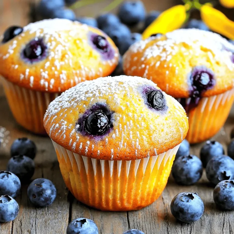 - 2 cups gluten-free all-purpose flour - 1 tablespoon baking powder - ½ teaspoon salt - ½ teaspoon cinnamon - ¼ cup coconut sugar (or brown sugar) - 2 tablespoons maple syrup - 1 cup yogurt (dairy-free if needed) - 2 large eggs - 1 teaspoon vanilla extract - 1 ½ cups fresh blueberries (or frozen, if needed) - 2 tablespoons melted coconut oil (or vegetable oil) Using gluten-free all-purpose flour is key. This flour blends different grains. It helps make muffins light and fluffy. Look for brands with xanthan gum. This adds structure, so your muffins rise well. Coconut sugar is a great sweetener. It has a lower glycemic index than regular sugar. This means it affects blood sugar less. Yogurt adds moisture and keeps muffins soft. If you're dairy-free, choose a plant-based yogurt. You can swap ingredients if needed. For eggs, try flaxseed meal. Mix one tablespoon with three tablespoons of water. Let it sit for five minutes; it will thicken. For yogurt, use applesauce or mashed banana. If you want to avoid coconut oil, use vegetable oil instead. This will still keep your muffins moist. Remember, these swaps keep your muffins tasty! Start by preheating your oven to 375°F (190°C). Next, prepare your muffin tin. You can use paper liners or grease the tin with a bit of coconut oil. This step helps the muffins slide out easily after baking. In a large mixing bowl, add these dry ingredients: - 2 cups gluten-free all-purpose flour - 1 tablespoon baking powder - ½ teaspoon salt - ½ teaspoon cinnamon - ¼ cup coconut sugar Whisk them together until they mix well. This helps to create a light muffin texture. In another bowl, mix the wet ingredients. You will need: - 1 cup yogurt (dairy-free if needed) - 2 tablespoons maple syrup - 2 large eggs - 1 teaspoon vanilla extract - 2 tablespoons melted coconut oil Stir until the mix is smooth. This blend adds moisture to your muffins. Now it’s time for the star of the show—blueberries! Gently fold in 1 ½ cups of fresh blueberries into the batter. If you use frozen blueberries, do not thaw them first. This keeps your muffins bright and tasty. Pour your batter into the muffin cups, filling them about ¾ full. Bake them in the oven for 18-22 minutes. To check if they are done, insert a toothpick into the center. If it comes out clean, your muffins are ready. Let the muffins cool in the tin for about 5 minutes. Then, carefully transfer them to a wire rack to cool completely. Enjoy your amazing gluten-free blueberry muffins! When you bake gluten-free, the right ingredients matter. Use a good gluten-free flour blend. I like to use one that has xanthan gum mixed in. This helps with texture. Always measure your flour carefully. Too much flour can make your muffins dry. Moisture is key for soft muffins. Use yogurt in your recipe; it adds creaminess. I prefer dairy-free yogurt if you need it. Another trick is adding maple syrup. It brings sweetness and keeps your muffins moist. Don’t forget to check the baking time. Overbaking can dry them out fast. Common mistakes can ruin your muffins. Don’t overmix your batter; mix just until combined. This keeps your muffins fluffy. Always fill muffin cups about ¾ full for the best rise. Lastly, let them cool for a bit in the pan. This helps them firm up and makes them easier to remove. {{image_2}} You can easily make these muffins dairy-free. Just swap the yogurt for a dairy-free alternative. I recommend using almond milk yogurt or coconut yogurt. Both options add creaminess without the dairy. The muffins will still taste great and stay moist. You can play with sweeteners in this recipe. While coconut sugar works well, you can also try honey or agave syrup. If you want a lower-calorie option, consider using stevia or monk fruit sweetener. Each sweetener brings a different flavor. Adjust the amount based on your taste. Enhance your muffins by adding nuts or chocolate chips. Walnuts or pecans give a nice crunch. You can mix in half a cup of your favorite nuts. If you're a chocolate lover, try adding dark chocolate chips. They melt and create a rich taste. Just fold them gently into the batter before baking. To keep your gluten-free blueberry muffins fresh, place them in an airtight container. You can store them at room temperature for up to three days. If you want them to last longer, refrigeration is a good option. They will stay fresh in the fridge for about a week. Just remember to seal them well to prevent drying out. Freezing is a great way to store muffins for longer. First, let the muffins cool completely. Then, wrap each muffin tightly in plastic wrap. After that, place the wrapped muffins in a freezer-safe bag. They can last up to three months in the freezer. When you want to eat them, just take out what you need. Reheating muffins is easy. If they are frozen, let them thaw overnight in the fridge. To reheat, place the muffin in the microwave for about 15-20 seconds. You can also use an oven. Preheat it to 350°F (175°C) and bake for about 10 minutes. This will help keep the muffins moist and tasty. Yes, you can use frozen blueberries. They work great in this recipe. Just add them straight from the freezer. This helps keep them from breaking apart in the batter. Frozen blueberries may make the muffins slightly moister but still delicious. To make these muffins vegan, swap the eggs for flax eggs. Mix one tablespoon of ground flaxseed with two and a half tablespoons of water. Let it sit for five minutes until it thickens. Also, use dairy-free yogurt and avoid any animal products. You can use applesauce or mashed banana in place of yogurt. Both options keep the muffins moist. They also add a nice hint of natural sweetness. If you want, you can use a non-dairy yogurt that fits your taste. Homemade muffins last about three to five days at room temperature. Store them in an airtight container to keep them fresh. If you want them to last longer, you can freeze them for up to three months. Just let them cool completely before freezing. Yes, adding other fruits is a great idea! You can mix in raspberries, chopped strawberries, or even diced peaches. Just make sure the total amount stays the same. This lets you enjoy different flavors while keeping the texture right. This blog post covered all you need for perfect muffins. We explored the key ingredients and gluten-free options. You learned how to prep, mix, bake, and cool your muffins. Tips helped ensure great texture and flavor. Variations allow for personal touches, like adding fruits or nuts. In the end, baking muffins can be both fun and easy. Enjoy making your own unique creations and share them with friends!