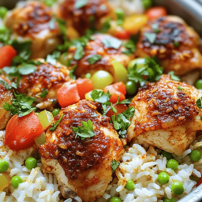 - Chicken: Boneless skinless thighs - Seasonings: Cajun seasoning, smoked paprika, salt, and pepper - Vegetables: Onion, garlic, bell pepper - Rice: Long-grain rice - Broth & Tomatoes: Chicken broth, diced tomatoes - Optional: Fresh parsley for garnish, frozen peas For this One Pot Cajun Chicken & Rice, you need some key ingredients. First, choose boneless skinless chicken thighs. I love thighs for their flavor and tenderness. They cook well and soak up all the good spices. Next, grab your seasonings. You will need Cajun seasoning, smoked paprika, salt, and pepper. Cajun seasoning gives that spicy kick. Smoked paprika adds depth to the dish. Now, let's talk about vegetables. You will need one medium onion, three cloves of garlic, and one bell pepper. Chop the onion and garlic finely, and dice the bell pepper. These add great flavor and texture. For the rice, use long-grain rice. It cooks evenly and pairs perfectly with the chicken. You will also need chicken broth and a can of diced tomatoes. The broth adds moisture, while the tomatoes bring sweetness and acidity. Finally, I recommend using frozen peas. They add a pop of color and sweetness to the dish. If you like, sprinkle fresh parsley on top for garnish. It makes the dish look pretty and fresh. Gather these ingredients, and you are ready to create a flavorful dinner delight! - Coating the chicken with Cajun seasoning: Start by cutting your chicken thighs into bite-sized pieces. Place them in a bowl. Add one tablespoon of Cajun seasoning to the chicken. Mix well so every piece is coated evenly. This seasoning gives the chicken its bold flavor. - Browning the chicken in olive oil: Heat two tablespoons of olive oil in a large pot over medium heat. Once hot, add the seasoned chicken pieces. Brown them for about five to seven minutes. Turn them to get a nice golden color on all sides. After browning, remove the chicken from the pot. Set it aside for later. - Sautéing onions, bell pepper, and garlic: In the same pot, add the chopped onion, diced bell pepper, and minced garlic. Cook these for four to five minutes. Stir often until the onion is soft and translucent. This step adds depth to the dish. - Adding rice, broth, and tomatoes: Next, add one cup of long-grain rice to the pot. Stir it well with the sautéed vegetables for about one minute. Then, pour in two cups of chicken broth and one can of diced tomatoes with their juices. Bring this mixture to a boil. - Simmering the dish with chicken and peas: After boiling, reduce the heat to low. Return the browned chicken to the pot. Add one cup of frozen peas and one teaspoon of smoked paprika. Season with salt and pepper to taste. Cover the pot and let it simmer on low heat for twenty to twenty-five minutes. This allows the rice to cook and absorb all the flavors. Once done, fluff the rice gently with a fork. Let it sit for five minutes before serving. Enjoy your One Pot Cajun Chicken & Rice, a dish full of flavor and warmth! Adjusting the heat in this dish is easy. If you like it spicy, add more Cajun seasoning. You can also include some diced jalapeños or hot sauce. For milder flavors, reduce the Cajun seasoning or use a blend with less heat. I recommend using brands like Tony Chachere's or Zatarain's for a great flavor. Both brands offer a well-rounded Cajun spice mix. You can also make your own blend with paprika, garlic powder, onion powder, and black pepper. Browning the chicken is key to great flavor. Heat your olive oil over medium heat before adding the chicken. Cook it for about 5-7 minutes until it’s golden. This adds a rich taste to your dish. Simmering the rice well is just as important. After adding the broth and tomatoes, bring it to a boil. Then, reduce the heat and cover the pot. This traps steam and helps the rice cook evenly. Let it simmer for 20-25 minutes. When the rice absorbs the liquid, it will be fluffy and full of flavor. {{image_2}} You can easily change the protein in this dish. Instead of chicken thighs, try chicken breast. Shrimp or sausage also work well. Each option gives a new taste and texture. For the rice, long-grain is classic, but you can use brown rice or jasmine rice. Just remember, different rice types may need different cooking times and liquid amounts. Adding more vegetables can boost flavor and nutrition. Consider tossing in corn, zucchini, or spinach. These veggies pair well with Cajun spices. For more heat, add cayenne pepper or diced jalapeños. If you want a creamier dish, stir in some cream cheese or sour cream just before serving. This adds richness and a velvety texture. After cooking One Pot Cajun Chicken & Rice, you may have some leftovers. Store them safely in the fridge. Use an airtight container to keep the dish fresh. This helps prevent moisture loss and keeps flavors intact. Your leftovers will last about 3 to 4 days in the fridge. If you want to keep it longer, freezing is a great option. Let the dish cool completely. Then, pack it in freezer-safe bags or containers. Be sure to remove as much air as possible. This will help avoid freezer burn. Frozen Cajun Chicken & Rice can last up to 3 months. To reheat, try the stovetop method. Place the dish in a pot over low heat. Add a splash of chicken broth or water. Stir until heated through. This keeps the rice moist and tasty. You can also use the microwave. Transfer a portion to a microwave-safe bowl. Cover it with a lid or a damp paper towel. Heat in short bursts, stirring in between. This helps heat evenly. For both methods, taste your dish. If it needs a boost, add a pinch of salt or a sprinkle of Cajun seasoning. This will refresh the flavors and make it just as good as the first time! One Pot Cajun Chicken & Rice can last up to three days in the fridge. Store it in an airtight container. Make sure to let it cool down before sealing. This helps to keep it fresh and tasty. Yes, you can easily make this dish vegetarian. Swap the chicken for firm tofu or chickpeas. Use vegetable broth instead of chicken broth. You can also add extra veggies, like zucchini or mushrooms, for more flavor. Cajun Chicken & Rice is a meal on its own, but you can add sides. A simple green salad pairs well. You might also serve cornbread for a nice touch. A slice of lemon can add brightness to the meal. In this post, we explored how to make One Pot Cajun Chicken & Rice. We covered the key ingredients, straightforward steps, and helpful tips to enhance flavor. I shared variations to try and storage methods for leftovers. This dish is not just easy; it’s versatile and full of flavor. Whether you follow the recipe step-by-step or get creative, you'll enjoy a satisfying meal that’s perfect for any occasion. Happy cooking!