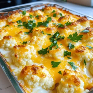 - 1 large head of cauliflower, cut into florets - 2 cups shredded sharp cheddar cheese - 1 cup grated Parmesan cheese Cauliflower is the star of this dish. It acts as a great base and soaks up all that cheesy goodness. I love using sharp cheddar for its bold taste. It pairs well with the rich, nutty flavor of Parmesan. - 2 cups whole milk - 4 tablespoons unsalted butter - 1/4 cup all-purpose flour Whole milk makes the sauce creamy and smooth. The unsalted butter adds richness to the dish. Flour helps thicken the sauce to the perfect consistency. - 1 teaspoon garlic powder - 1 teaspoon onion powder - 1/2 teaspoon smoked paprika (optional, for extra flavor) - Salt and pepper to taste - Fresh parsley, chopped (for garnish) Garlic powder and onion powder give a savory kick. Smoked paprika adds a hint of smokiness that elevates the flavor. A sprinkle of fresh parsley on top brightens the dish and adds color. First, you need to blanch the cauliflower florets. Bring a large pot of salted water to a boil. Once boiling, add the cauliflower florets and cook for about 5 minutes. This helps keep the cauliflower tender. After 5 minutes, drain the florets and set them aside. Next, it's time to make the cheese sauce. In a medium saucepan, melt 4 tablespoons of unsalted butter over medium heat. Once melted, add 1/4 cup of all-purpose flour to create a roux. Cook this mixture for 1-2 minutes until it turns golden. Now, slowly whisk in 2 cups of whole milk. This step is key to avoid lumps. Keep stirring for about 5-7 minutes until the sauce thickens. After that, add 1 teaspoon of garlic powder, 1 teaspoon of onion powder, salt, pepper, and 1/2 teaspoon of smoked paprika if you like a smoky flavor. Stir in 1 1/2 cups of shredded sharp cheddar cheese and all of the grated Parmesan cheese until it melts and becomes smooth. Now, let's assemble and bake the dish. Grease a 9x13 inch baking dish. Place the blanched cauliflower florets evenly in the dish. Pour the cheese sauce over the cauliflower, making sure to cover it all. Then, sprinkle the remaining 1/2 cup of cheddar cheese on top. Preheat your oven to 375°F (190°C). Bake the dish for 25-30 minutes. You want it to be bubbly and golden brown on top. Once done, remove it from the oven and let it cool for a few minutes before serving. Enjoy! To get the best texture, start by blanching the cauliflower. This step helps soften the florets without losing their crunch. Blanch them in boiling salted water for about five minutes. After that, drain and set them aside. This keeps the cauliflower from becoming mushy when baked. Next, ensure a smooth sauce. When making the roux, cook the flour and butter until golden. Slowly whisk in the whole milk. Stir well to avoid lumps. Keep cooking until the sauce thickens. This creates a rich and creamy base for the cheese. You can boost the flavor by using different cheeses. While sharp cheddar gives a nice kick, try mixing in some mozzarella or gouda for a creamy texture. Each cheese adds a unique taste to the dish. Adjust the seasoning levels to match your taste. Don’t be shy with salt and pepper. You can also add more garlic or onion powder for extra flavor. If you like a smoky touch, include smoked paprika. Just remember to taste as you go. To make your dish look great, garnish it with fresh parsley. This adds a pop of color and a fresh taste. Just sprinkle some chopped parsley on top before serving. When serving, pair Cheesy Cauliflower Au Gratin with a crisp salad or roasted meats. This dish is a perfect side for grilled chicken or steak. It makes any meal feel special and tasty. {{image_2}} For those with special diets, you can easily adapt this cheesy cauliflower au gratin. - Gluten-free options: Replace all-purpose flour with a gluten-free blend. It works well in the roux, keeping the dish creamy. - Low-carb substitutions: Since this dish is already low in carbs, you can feel good about serving it. If you want to cut carbs even more, skip the flour. Cheese makes this dish shine, and you can mix it up. - Using mozzarella or gouda: Swap sharp cheddar with mozzarella for a milder taste. Gouda adds a nice smoky flavor that pairs well with cauliflower. - Mixing in flavored cheeses: Try adding pepper jack for some heat or blue cheese for a bold twist. These flavors give your dish a fun change. You can enhance the nutrition and flavor by adding more veggies. - Broccoli or spinach: Add blanched broccoli florets for color and crunch. Spinach blends well with the cheese sauce and adds a pop of green. - Incorporating other veggies: Try mushrooms or bell peppers for added texture. Just remember to adjust cooking times for firmer veggies. To keep Cheesy Cauliflower Au Gratin fresh, store it in an airtight container. This helps prevent it from drying out. Make sure to let it cool before sealing. In the fridge, it lasts for about three to four days. If you want to enjoy it later, consider freezing some. For freezing, use a freezer-safe container or a heavy-duty freezer bag. Portion the dish into smaller servings. This makes it easier to thaw only what you need. Label the container with the date. It will stay good for about two to three months in the freezer. To thaw, place it in the fridge overnight. If you're in a hurry, you can use the microwave. You can reheat Cheesy Cauliflower Au Gratin in the oven or microwave. For the oven, preheat it to 350°F (175°C). Place the dish in for about 20 minutes. Cover it with foil to keep it moist. For the microwave, heat it in 1-minute intervals. Stir in between to ensure even heating. This helps get the creamy texture back. Yes, you can make this dish ahead. Prepare it fully, but skip the baking. After you make the cheese sauce and assemble everything in the dish, cover it with plastic wrap. Place it in the fridge for up to 24 hours. When you're ready to bake, just remove the wrap, let it sit for about 20 minutes at room temp, then bake. This way, you save time when serving guests or family. Yes, frozen cauliflower works well. Just keep in mind that you should not blanch it since it is already cooked. Instead, thaw the cauliflower first. You may need to cook the dish a bit longer, about 35 to 40 minutes, to ensure it heats through. For best results, drain any excess water after thawing to avoid a watery sauce. This dish pairs well with many meals. Serve it alongside roasted chicken or grilled fish for a balanced plate. It also complements a fresh salad nicely. For a heartier meal, try it with steak or pork chops. You can even enjoy it as a main dish with some crusty bread on the side. We covered everything you need to know to create a tasty Cheesy Cauliflower Au Gratin. You learned about the key ingredients like cauliflower and cheese, along with spices that add depth. I shared step-by-step instructions for making the dish, perfecting its texture, and enhancing flavors. Remember to try variations and proper storage tips to enjoy it later. Keep experimenting until you find your favorite twist on this recipe. Cooking can be fun! Enjoy your flavorful journey with this dish!