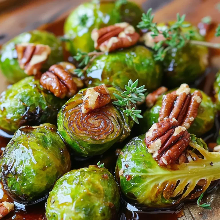 - 1 lb Brussels sprouts, trimmed and halved - 3 tablespoons balsamic vinegar - 2 tablespoons olive oil Brussels sprouts are the star of this dish. They have a nutty flavor and a satisfying crunch when roasted. Balsamic vinegar adds a sweet and tangy taste. It brings out the natural flavors of the sprouts. Olive oil helps to roast them perfectly, making them golden and crispy. - 1/4 cup dried cranberries (optional) - Fresh thyme leaves for garnish (optional) Dried cranberries add a pop of sweetness. They contrast well with the savory Brussels sprouts. Fresh thyme leaves can brighten the dish. They add a fresh herbal note that makes it even better. - 1 tablespoon maple syrup - 1 teaspoon garlic powder - Salt and pepper to taste Maple syrup gives a hint of sweetness. It balances the tang of the balsamic vinegar. Garlic powder adds depth to the flavor. Salt and pepper enhance everything, making the dish complete. 1. Preheat your oven to 400°F (200°C). This helps the Brussels sprouts roast well. 2. In a large bowl, mix the halved Brussels sprouts with olive oil, balsamic vinegar, maple syrup, garlic powder, salt, and pepper. Toss everything until the sprouts are well-coated. 1. Spread the Brussels sprouts evenly on a large baking sheet. Make sure they are in a single layer. This allows for even roasting. 2. Sprinkle the chopped pecans over the Brussels sprouts. This adds a great crunch and flavor. 3. Roast in the oven for about 20-25 minutes. The sprouts should be tender and crispy at the edges. Toss them halfway for even cooking. 1. If you want, add the dried cranberries to the baking sheet during the last 5 minutes of roasting. This warms them up nicely. 2. Once done, remove the sheet from the oven. Let it cool for a couple of minutes. 3. Transfer the Brussels sprouts and pecans to a serving dish. If you like, garnish with fresh thyme leaves for extra flavor. To get the best Brussels sprouts, start with a good coating. Mix the sprouts well with olive oil, balsamic vinegar, maple syrup, garlic powder, salt, and pepper. This ensures a tasty flavor. Use your hands or a spoon to toss them well. Roasting them in a single layer is key. If they overlap, they will steam instead of roast. This makes them less crispy. Spread them out on the baking sheet, giving each sprout room. You can switch things up with alternative sweeteners. Try honey or agave syrup if you want a different taste. Each sweetener gives a unique spin to the dish. Adding spices can boost the flavor too. Consider using paprika, cumin, or even a dash of chili flakes. Fresh herbs like rosemary or parsley can add extra freshness. Experiment to find what you love. Serving Brussels sprouts in a nice dish makes them more appealing. You can serve them warm or at room temperature. For a pop of color, sprinkle some dried cranberries on top. Garnishing with fresh thyme leaves adds a lovely touch. It looks good and tastes great. You can also add lemon zest for a fresh aroma. Enjoy making this dish look as good as it tastes! {{image_2}} You can easily make this dish vegan and gluten-free. The main ingredients are already plant-based. Use gluten-free balsamic vinegar to keep it safe for those with gluten issues. For nut-free options, swap the pecans for sunflower seeds. They add crunch without the nuts. You can add seasonal vegetables for more flavor. Try carrots or squash in the mix. Both add lovely color and taste. This dish is perfect for the holidays. It brings warmth and joy to your table. Experimenting with different vinegars can change the taste. Try apple cider vinegar for a fruity twist. You can also add cheese for a creamier dish. Feta or goat cheese works well. Other toppings like crispy bacon bits can add a smoky flavor. Enjoy mixing and matching to find your favorite. After enjoying your Balsamic Brussels sprouts, store any leftovers in an airtight container. Place them in the fridge. They will stay fresh for about three to four days. Make sure they cool down before you put them away. This helps keep their taste and texture. When it's time to enjoy leftovers, you have two great options: the oven or the microwave. The oven gives you crispy edges, which I love. Preheat it to 350°F (175°C), and place the Brussels sprouts on a baking sheet. Heat them for about 10 minutes. If you use the microwave, place them in a bowl. Heat for about 1 to 2 minutes. Stir halfway to warm evenly. The microwave is quick but may not keep them crispy. If you want to freeze Brussels sprouts, do it before cooking. Wash and trim them first. Blanch them in boiling water for three minutes, then cool them in ice water. Drain and dry them, then place in a freezer bag. Squeeze out the air and seal well. They can stay in the freezer for up to six months. When you’re ready to cook them, roast straight from frozen. No need to thaw! How long do Brussels sprouts last in the fridge? Brussels sprouts can last up to five days in the fridge. Store them in a plastic bag or container to keep them fresh. Check for any yellow leaves, as they signal spoilage. Can I make this recipe ahead of time? You can prepare the Brussels sprouts ahead of time. Just mix the ingredients, then store them in the fridge. Roast them just before serving for the best taste. Can I sauté Brussels sprouts instead of roasting them? Yes, you can sauté Brussels sprouts! Heat some oil in a pan and add the sprouts. Cook until they are tender and a bit crispy. This method gives them a nice sear and a different flavor. What are the best ways to cut Brussels sprouts? Trim the ends first, then cut them in half. If you want smaller pieces, you can quarter them. This helps them cook evenly and allows for more flavor to soak in. Can I use different nuts? Absolutely! You can use walnuts, almonds, or pecans. Each nut adds a different taste and crunch to the dish. Just chop them up like the pecans. What can I replace maple syrup with? You can swap maple syrup for honey or agave syrup. Both will add a sweet touch. Adjust the amount based on your taste preference. In this blog, we explored how to create delicious roasted Brussels sprouts using simple ingredients like balsamic vinegar and olive oil. We covered preparation steps, roasting techniques, and tips for perfect results. You can customize flavors and adapt recipes to fit your diet. Storing leftovers properly will keep them fresh for later. These Brussels sprouts can elevate any meal. Try them today and enjoy the tasty benefits!