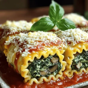 - 9 lasagna noodles - 2 cups fresh spinach, chopped - 1 cup mushrooms, diced (button or cremini) - 1 cup ricotta cheese - 1 cup mozzarella cheese, shredded - 1/2 cup Parmesan cheese, grated - 1 egg, lightly beaten - 2 cloves garlic, minced - 1 teaspoon Italian seasoning - Salt and pepper to taste - 2 cups marinara sauce - Fresh basil for garnish (optional) Fresh spinach offers bright flavor and a nice texture. It wilts down perfectly when cooked. Frozen spinach is more convenient and often cheaper. It also has a long shelf life. If you choose frozen, make sure to thaw and drain it well. This helps avoid excess water in your dish. For this recipe, I prefer fresh spinach. It gives the roll ups a pop of color and taste. Cheese is key to a creamy filling. Ricotta gives a nice base and pairs well with spinach. Mozzarella adds gooeyness. You can use low-fat versions if you want to cut calories. For a twist, try goat cheese or feta. These options add tang and depth. A mix of cheeses can elevate the flavor of your roll ups. Just remember to balance flavors so one cheese does not overpower the others. First, boil a large pot of salted water. Place the lasagna noodles in the boiling water. Cook them for about 8 to 10 minutes until they are al dente. Drain the noodles and rinse them with cold water. This keeps them from sticking together. Lay them flat on a clean towel while you prepare the filling. In a large skillet, heat a drizzle of olive oil over medium heat. Add two cloves of minced garlic and sauté until you smell the garlic. Then, add one cup of diced mushrooms. Cook the mushrooms for about five minutes until they soften. Next, add two cups of fresh, chopped spinach to the skillet. Cook until the spinach wilts down. Season this mix with one teaspoon of Italian seasoning, salt, and pepper to taste. Grab your mixing bowl and combine one cup of ricotta cheese, half of the mozzarella cheese, and the lightly beaten egg. Stir in the sautéed spinach and mushroom mixture. Spread a thin layer of marinara sauce on the bottom of a 9x13 inch baking dish. Take a noodle and spread 2 to 3 tablespoons of the cheese and vegetable mix along the noodle. Roll the noodle from one end to the other and place it seam side down in the dish. Repeat this with the remaining noodles and filling. Once all the roll-ups are in the dish, pour the rest of the marinara sauce over them. Sprinkle the remaining mozzarella and half a cup of grated Parmesan cheese on top. Cover the dish with aluminum foil and bake it in a preheated oven at 375°F (190°C) for 25 minutes. After that, remove the foil and bake for another 10 to 15 minutes. Look for bubbly and golden cheese on top. Once done, let it cool for a few minutes before serving. To stop lasagna noodles from sticking, rinse them well. After boiling, cool them under cold water. This cools them down and stops cooking. You can also add a splash of olive oil to the water. This helps keep them separate. Handle the noodles gently when assembling. If they tear, don’t worry. You can patch them with extra filling. Choosing the right marinara sauce can boost your dish. Some top brands include Rao's, Classico, and Prego. Rao's offers a rich flavor with no added sugar. Classico has a nice balance of herbs. Prego is widely available and budget-friendly. If you like to cook, try making your own. Using fresh tomatoes and herbs can make a huge difference. Making this dish ahead saves time on busy nights. You can prepare the roll-ups a day early. Just assemble them and cover with foil. Store them in the fridge. When ready to bake, add a bit more sauce if needed. You can also freeze them. Just wrap each roll-up tightly. Defrost overnight in the fridge before baking. This keeps them fresh and tasty! {{image_2}} You can easily change up the filling in your spinach mushroom lasagna roll ups. Add extra veggies like bell peppers, zucchini, or even artichokes. Cook them just like the mushrooms and spinach. You can also mix in fresh herbs, such as parsley or thyme, for added flavor. If you want a meatier dish, try adding cooked ground beef or sausage to the filling. Just make sure it is well seasoned. You can also swap in different cheeses, like goat cheese or feta, for a unique twist. To make these roll ups vegan, use plant-based cheeses and egg replacements. You can use tofu or a mix of cashews blended with nutritional yeast for a creamy texture. Replace ricotta cheese with silken tofu mixed with lemon juice and spices. For the mozzarella, look for dairy-free options made from nuts or soy. Be sure to check labels for any hidden dairy. You can also use marinara sauce that does not contain added sugars or oils for a healthier option. If you need gluten-free options, look for gluten-free lasagna noodles. Many brands now offer great alternatives that taste just as good. You can also try using thin slices of zucchini or eggplant instead of noodles. When using vegetables, be sure to salt them first to remove excess moisture. This will help keep your roll ups from getting soggy. You can still enjoy all the great flavors while keeping your meal gluten-free. To keep your spinach mushroom lasagna roll ups fresh, let them cool first. Place them in an airtight container. They can stay in the fridge for up to three days. For best taste, try to eat them soon. When you're ready to enjoy your leftovers, preheat your oven to 350°F (175°C). Place the roll ups in a baking dish. If they seem dry, add a splash of marinara sauce on top. Cover with foil to prevent burning. Heat for about 20 minutes or until hot. You can also use the microwave. Simply heat them for 1-2 minutes, checking often. If you want to save some for later, freezing works great! Wrap each roll up in plastic wrap. Place them in a freezer-safe bag or container. They can stay frozen for up to three months. When you’re ready to eat, thaw them in the fridge overnight. Reheat as mentioned above for a quick meal. Yes, you can! Feel free to add other veggies. Zucchini, bell peppers, or carrots work well. Just chop them finely. Make sure to sauté them like you did with the mushrooms and spinach. This ensures they are soft and blend nicely with the cheese. Check the cheese on top. It should be bubbly and golden brown. You can also insert a knife into the center. If it feels hot and the filling is warm, they are ready. Baking them covered helps cook evenly. Uncovering for the last part gives a nice, crispy top. These roll ups pair well with a simple salad. A fresh green salad with a light vinaigrette is perfect. Garlic bread makes a great side too. You can also add some roasted vegetables for color and flavor. Enjoy your meal with a glass of red wine if you like! You learned how to make delicious lasagna roll ups using fresh and frozen ingredients. We covered various cheese options and shared tips for prepping the noodles and assembling the dish. I gave you tricks to prevent sticking and ideas for meal prep. Plus, you discovered fun variations for everyday diets. Now, you can enjoy homemade lasagna without the hassle. Get creative with your fillings and savor every bite. This dish is sure to please your family and friends!