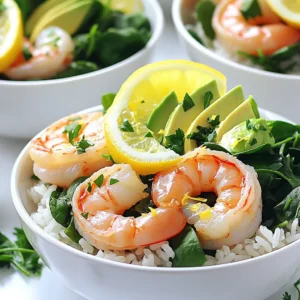 To make Lemon Garlic Shrimp Rice Bowls, gather these key ingredients: - 1 pound large shrimp, peeled and deveined - 2 cups cooked jasmine rice - 4 cloves garlic, minced - 1 lemon, zested and juiced - 2 tablespoons olive oil - 1 teaspoon red pepper flakes (optional, for heat) - Salt and pepper to taste - Fresh parsley, chopped (for garnish) - 1 avocado, sliced (for topping) - Baby spinach or arugula (for serving) Using the right amounts of each ingredient is key. Here’s a breakdown: - Shrimp: 1 pound gives you a hearty portion. - Rice: 2 cups cooked jasmine rice provide a nice base. - Garlic: 4 cloves add strong flavor. - Lemon: One lemon gives zest and juice for brightness. - Olive oil: 2 tablespoons help cook the shrimp and garlic nicely. - Red pepper flakes: 1 teaspoon adds a touch of heat, if desired. - Salt and pepper: Use to taste for perfect seasoning. - Fresh parsley: A handful for garnish adds color and freshness. - Avocado: 1 avocado offers creaminess on top. - Spinach or arugula: A handful makes a great side. Want to boost the taste even more? Consider these options: - Add more red pepper flakes for extra heat. - Try lemon zest from two lemons for a stronger citrus flavor. - Include fresh herbs like basil or cilantro for a twist. - Use lime juice instead of lemon for a different taste. - Add a drizzle of soy sauce for a savory kick. These little changes can make your rice bowls even more special! 1. Start by heating two tablespoons of olive oil in a large skillet over medium heat. 2. Once the oil is hot, add four minced garlic cloves and one teaspoon of red pepper flakes, if you like a bit of spice. Cook for about 30 seconds. The garlic should smell great. 3. Now, add one pound of peeled and deveined shrimp to the skillet. Season the shrimp with salt and pepper. 4. Cook the shrimp for about 2 to 3 minutes, stirring occasionally. The shrimp will turn pink and opaque when done. 5. Next, stir in the zest and juice from one lemon. Let it cook for another minute. This step brings all the flavors together. 6. Remove the skillet from the heat. Your shrimp is now ready! - Use fresh shrimp for the best taste. Frozen shrimp can work, but fresh is always better. - Don’t overcrowd the pan. This helps the shrimp cook evenly. If you have a lot, cook in batches. - Taste as you cook. Adjust the salt and pepper to your liking. - If you want more heat, add extra red pepper flakes or a dash of hot sauce. - Heating oil: 1 minute - Cooking garlic and red pepper flakes: 30 seconds - Cooking shrimp: 2 to 3 minutes - Combining lemon juice and zest: 1 minute In total, this whole cooking process takes about 5 to 6 minutes. It’s quick and simple! Now you're ready to build your delicious rice bowl. To cook shrimp just right, start with fresh or thawed shrimp. Heat olive oil in a skillet over medium heat. When the oil is hot, add minced garlic and red pepper flakes. Cook for about 30 seconds, then add the shrimp. Season with salt and pepper. Cook for 2-3 minutes, stirring often. The shrimp will turn pink and opaque when done. Avoid overcooking, or they will get rubbery. If you have allergies or preferences, you can easily swap some ingredients. Use another oil, like avocado or coconut oil, if you're allergic to olive oil. If shrimp isn't your thing, try chicken or tofu. For a gluten-free option, confirm your rice is certified gluten-free. You can also use quinoa for a nice twist. A lovely presentation makes any dish pop! After plating your rice and shrimp, add fresh parsley on top. This adds color and a fresh taste. Slices of avocado look great and add creaminess. Serve with baby spinach or arugula on the side for a crunchy texture. For extra flair, add a lemon wedge. It brings a bright splash and lets people squeeze fresh juice on their bowls. {{image_2}} You can swap shrimp for chicken or tofu. Both add great taste. For chicken, use bite-sized pieces and cook until golden. For tofu, press it first to remove water. Then, cube it and sauté until crispy. These options keep the dish tasty and fun. If you want to try different grains, consider quinoa or brown rice. Quinoa adds a nutty flavor and is packed with protein. Brown rice offers a chewy texture and is more filling. Both make a great base for your bowl. To add extra flavor, try mixing in herbs like dill or cilantro. You can also add veggies like bell peppers or zucchini. They bring color and crunch. A splash of soy sauce or sriracha can boost the flavor profile. These simple tweaks can help you create your perfect bowl. To store your lemon garlic shrimp rice bowls, first let them cool. Place the shrimp, rice, and veggies in an airtight container. Make sure to keep the avocado separate to prevent browning. Store everything in the fridge for up to three days. This way, you keep the flavors fresh and tasty. When you are ready to eat the leftovers, reheat them gently. You can use a microwave or a skillet. If using a microwave, cover the bowl with a lid or a damp paper towel. Heat for about 1-2 minutes, stirring halfway through. In a skillet, heat on medium-low for about 5 minutes. Add a splash of lemon juice to keep it moist and flavorful. When stored properly, the lemon garlic shrimp rice bowls stay good for about three days. After that, the shrimp can lose texture and flavor. For the best taste and safety, eat them within this time frame. If you want to keep them longer, consider freezing the shrimp and rice separately. They can last up to three months in the freezer. Yes, you can use frozen shrimp. Just make sure to thaw them first. Place shrimp in the fridge overnight or run them under cold water for a quick thaw. This helps them cook evenly. I recommend jasmine rice. It has a nice aroma and fluffy texture. You can also use basmati rice if you prefer. Both types absorb flavors well and complement the shrimp. To add heat, use more red pepper flakes. You can also add fresh chopped chili peppers. A dash of hot sauce gives it a nice kick too. Try adjusting the spice to fit your taste. You learned about the key ingredients needed for lemon garlic shrimp bowls. I shared step-by-step cooking instructions and helpful tips to make it perfect. You also discovered fun variations, storage info, and answered common questions. Cooking can be simple and fun. Feel confident to try this dish and make it your own. Enjoy the flavors and share it with others!