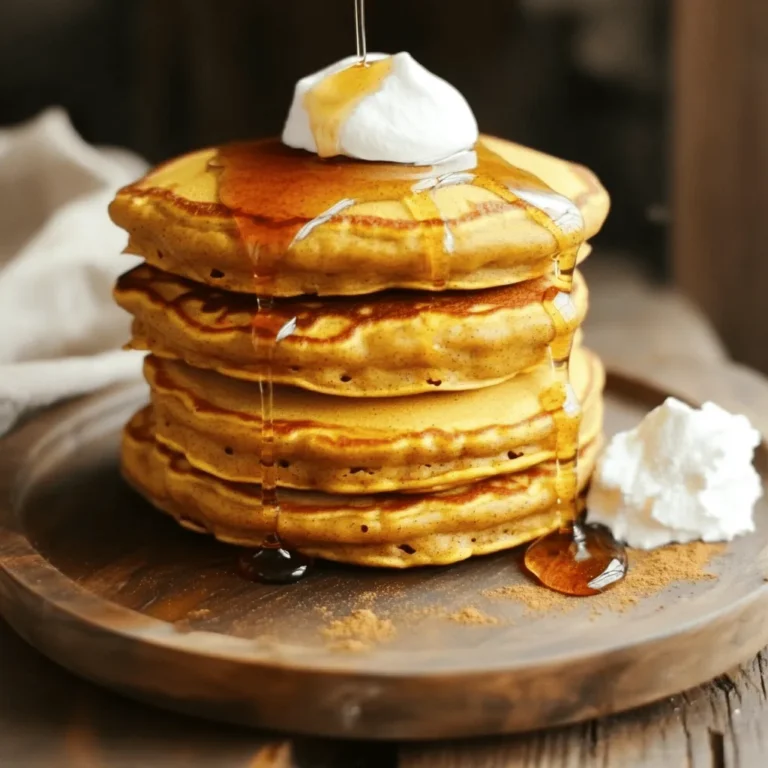 To make these yummy pancakes, gather these main ingredients: - 1 cup rolled oats - 1 scoop vanilla protein powder - 1/2 cup canned pumpkin puree - 1 teaspoon baking powder - 1 teaspoon pumpkin pie spice - 1/2 teaspoon cinnamon - 2 eggs - 1/2 cup almond milk (or milk of choice) - Cooking spray or coconut oil for the pan These ingredients work together to create a fluffy and tasty pancake. The oats add fiber, while the protein powder boosts the nutrition. Feel free to mix in these optional ingredients to make the pancakes your own: - 1 tablespoon maple syrup (for added sweetness) - Chopped nuts (like pecans or walnuts) - A spoonful of yogurt (for creaminess) - Chocolate chips (for a fun twist) You can adjust the flavor and texture based on what you enjoy. These extras can make each pancake a special treat. Here’s why these ingredients are great for you: - Rolled oats: Full of fiber, they help you feel full and give energy. - Pumpkin puree: Packed with vitamins A and C, it supports your immune system. - Protein powder: This helps with muscle recovery and keeps you satisfied longer. - Almond milk: A low-calorie alternative to dairy, it is often rich in vitamins. Using these key ingredients not only makes the pancakes tasty but also keeps your breakfast healthy. You can enjoy a delicious meal that fuels your day. First, we need to make oat flour. Place 1 cup of rolled oats into a blender. Blend until the oats become a fine flour. This step is quick and easy. Next, add 1 scoop of vanilla protein powder, 1 teaspoon of baking powder, 1 teaspoon of pumpkin pie spice, and 1/2 teaspoon of cinnamon to the blender. Pulse the mixture a few times to blend the dry ingredients well. In a separate bowl, gather your wet ingredients. Whisk together 2 eggs, 1/2 cup of canned pumpkin puree, and 1/2 cup of almond milk. If you like, add 1 tablespoon of maple syrup for sweetness. Make sure the mixture is smooth, as this will help your pancakes be fluffy and tasty. Once mixed, pour this wet mixture into the blender with the dry ingredients. Blend everything until combined. Let the batter sit for a few minutes. This helps it thicken and gives you better pancakes. Now it’s time to cook! Heat a non-stick skillet over medium heat. Lightly grease it with cooking spray or coconut oil. Pour about 1/4 cup of batter onto the skillet for each pancake. Cook for 2 to 3 minutes until bubbles form on the surface. Flip the pancakes carefully and cook for another 2 to 3 minutes, or until they turn golden brown. Repeat this process with the remaining batter, adding more oil as needed. Enjoy your delicious pumpkin spice protein pancakes! To cook your pancakes well, start with a hot pan. Heat it on medium. Use a non-stick skillet or griddle. This helps prevent sticking and ensures easy flipping. Lightly grease the pan with cooking spray or coconut oil. This keeps the pancakes from burning. Pour the batter gently onto the skillet for even shapes. Fluffy pancakes are the best. To make them fluffy, let the batter rest for a few minutes. This helps it thicken. The baking powder activates, adding air. For extra fluff, separate the eggs. Whip the egg whites until they are stiff and fold them in gently. This adds even more air to the mix. If you have leftover pancakes, don’t worry! You can reheat them easily. The best way is in a toaster. Just pop them in until warm. You can also use the microwave. Heat them on low for about 15-20 seconds. Be careful not to overheat, or they can become tough. If you want to crisp them up, use a skillet over low heat. This gives them a nice texture again. {{image_2}} You can change the flavor of your pancakes easily. Try adding nutmeg for a warm kick. Cardamom brings a sweet, floral taste. For a fun twist, mix in some cocoa powder for chocolate pancakes. You can even add a splash of vanilla extract. Each spice adds its own charm, making breakfast fun. If you don't have protein powder, don’t worry! You can use ground nuts like almonds or walnuts. They add healthy fats and protein. Greek yogurt also works well. It makes the pancakes rich and creamy. You can replace protein powder with extra oats too. Just blend them into flour and keep the rest of the recipe the same. To make these pancakes paleo, swap the protein powder for almond flour. Use mashed banana in place of eggs for binding. This keeps it grain-free and light. For a vegan version, use flax eggs. Just mix one tablespoon of ground flaxseed with three tablespoons of water. Let it sit until it thickens. This way, everyone can enjoy these tasty pancakes! To keep your pumpkin spice protein pancakes fresh, store them in an airtight container. You can place a piece of parchment paper between each pancake. This helps prevent them from sticking together. Keep the container in the fridge. They will stay good for about 3 to 5 days. To freeze pancakes, let them cool completely first. Stack them with parchment paper between each one. Then, wrap the stack tightly in plastic wrap or foil. Place the wrapped pancakes in a freezer-safe bag. Remove as much air as possible before sealing. Frozen pancakes are best used within 2 to 3 months for the best flavor. To thaw your frozen pancakes, simply take out the number you need. Place them in the fridge overnight for a slow thaw. If you need them quickly, use the microwave. Heat them in 20-second bursts until warm. You can also reheat them in a skillet over low heat. This gives them a nice crisp outside. Enjoy your delicious pancakes anytime! Yes, you can make these pancakes gluten-free. Just use gluten-free rolled oats. Blend them into flour as you would with regular oats. This swap keeps the texture while ensuring everyone can enjoy them. If you want to skip protein powder, use ground nuts or seeds. Almond flour or hemp seeds work well. You can also try adding Greek yogurt for protein and creaminess. Adjust the liquid in the recipe to keep the batter smooth. To make pancakes without eggs, use a flaxseed or chia seed mixture. Mix one tablespoon of ground seeds with three tablespoons of water. Let it sit for a few minutes to thicken. This mix binds the ingredients just like eggs do. These Pumpkin Spice Protein Pancakes are simple and tasty. We covered key ingredients, like oats and protein powder, for nutrition. I shared steps to mix and cook them perfectly. You learned tips for fluffiness and reheating too. Experiment with spices or swap ingredients to fit your needs. Store leftovers properly or freeze them for later. Now, you can enjoy these pancakes anytime!