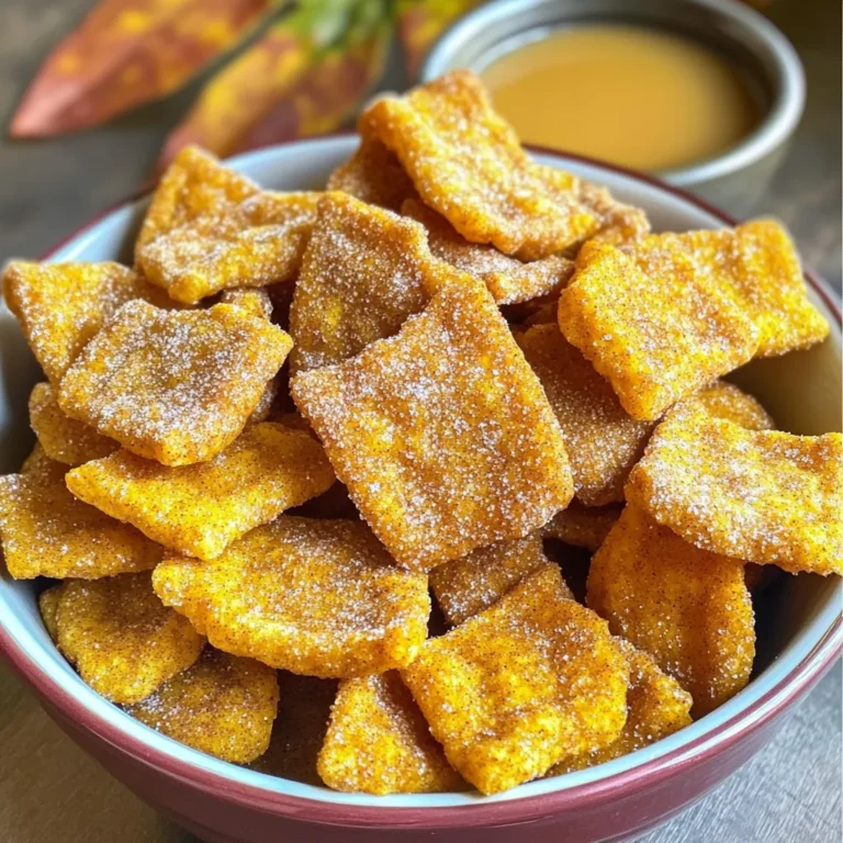 - 1 cup all-purpose flour - 1/4 cup pumpkin puree - 1/2 cup water - 2 tablespoons sugar - 1 teaspoon baking powder - 1 teaspoon pumpkin pie spice - 1/2 teaspoon vanilla extract - 1/4 teaspoon salt - 1 tablespoon melted butter (for brushing) - 1/4 cup sugar (for coating) - 1 tablespoon pumpkin pie spice (for coating) The measurements for this recipe are key. Make sure to use: - 1 cup of flour for the base. - 1/4 cup of pumpkin puree adds flavor and moisture. - 1/2 cup of water binds the dough together. - 2 tablespoons of sugar gives a nice sweetness. - 1 teaspoon of baking powder helps the chips puff up. - 1 teaspoon of pumpkin pie spice brings that cozy flavor. - 1/2 teaspoon of vanilla extract enhances the taste. - 1/4 teaspoon of salt balances the sweetness. - 1 tablespoon of melted butter is for brushing. - 1/4 cup of sugar and 1 tablespoon of pumpkin pie spice for coating. Use high-quality ingredients for the best taste. Choose unbleached all-purpose flour for a great texture. Select organic pumpkin puree for rich flavor and color. Quality spices are vital too; fresh pumpkin pie spice makes a big difference. Always go for pure vanilla extract over imitation for a more authentic taste. Using unsalted butter lets you control the salt level in your chips. Freshness counts, so check the dates on all your spices. To start, gather your ingredients to make Air Fryer Pumpkin Spice Churro Chips. First, in a medium bowl, mix together: - 1 cup all-purpose flour - 1 teaspoon baking powder - 1 teaspoon pumpkin pie spice - 1/4 teaspoon salt This mix gives your churro chips a great base. Next, in a small saucepan over medium heat, combine: - 1/2 cup water - 2 tablespoons sugar - 1/4 cup pumpkin puree - 1/2 teaspoon vanilla extract Stir this until warm and the sugar dissolves, then take it off the heat. Gradually add this warm mix to your dry ingredients. Stir until a smooth and slightly tacky dough forms. Now, turn the dough onto a floured surface. Roll it out to about 1/8-inch thick. Cut the dough into your desired shapes, like triangles or strips. Preheat your air fryer to 375°F (190°C). Lightly spray the air fryer basket with cooking spray. Place the churro chips in a single layer. You may need to work in batches. Air fry the churro chips for about 6 to 8 minutes. Flip them halfway through to ensure even cooking. They should turn golden brown and crisp. While the chips cook, mix: - 1/4 cup sugar - 1 tablespoon pumpkin pie spice in a shallow bowl. This coating adds great flavor! Once the chips are done, take them out of the air fryer. Brush them with melted butter, then toss them in the sugar-spice mix until well coated. To get the best texture, make sure your dough is not too sticky. A little tackiness is good, but it should not stick to your hands. When rolling the dough, keep your surface floured. This will help you avoid sticking. Also, do not overcrowd the air fryer basket. This allows hot air to circulate, making them crisp. If you want extra crunch, you can air fry them a minute longer. Experiment with cooking times for your perfect chip! To get the most from your air fryer, here are some key tips: - Preheat Your Air Fryer: Always preheat to 375°F (190°C). This helps cook the churro chips evenly. - Single Layer: Place the churro chips in a single layer. This ensures they crisp up well. - Flip Halfway: Flip the chips halfway through cooking. This helps both sides brown nicely. - Spray Lightly: Use cooking spray on the basket before adding the dough. It prevents sticking. You can easily change the flavors to suit your taste: - Sweetness: If you prefer sweeter chips, add more sugar to the dough mix. - Spice Levels: Adjust the pumpkin pie spice. More spice gives stronger flavor. - Dipping Sauce: Try warm caramel or chocolate sauce for dipping. It adds a fun twist! Avoid these common pitfalls to enjoy perfect churro chips: - Too Thick: Don’t roll the dough too thick. Aim for about 1/8-inch thickness for crispiness. - Overcrowding: Don’t crowd the air fryer. This leads to uneven cooking and soggy chips. - Skipping Butter: Always brush with melted butter right after cooking. It helps the sugar mix stick. {{image_2}} You can change the flavor of these churro chips easily. Try adding cocoa powder for a chocolate twist. Mix in some extra cinnamon for a strong spice taste. You can even add a bit of nutmeg for warmth. Each variation gives a new take on this tasty snack. If you need gluten-free churro chips, swap the all-purpose flour for a gluten-free blend. This works well and keeps the texture nice. For vegan options, replace the butter with coconut oil or a vegan butter. Use maple syrup instead of sugar for a plant-based sweetener. These swaps make the recipe fit many diets. These churro chips taste great with different dips. Serve them with warm caramel sauce for a sweet treat. You can also offer chocolate sauce or even a simple vanilla yogurt. For a seasonal touch, sprinkle some extra pumpkin pie spice on top before serving. This makes your snack look festive and inviting! To store leftover churro chips, let them cool completely first. Place the chips in an airtight container. They will stay fresh for about 2 to 3 days at room temperature. If you want to keep them longer, consider refrigerating them. Just know they might lose some crunch. When you're ready to enjoy your leftover churro chips, you can reheat them in the air fryer. Set it to 350°F (175°C) and heat for 3 to 4 minutes. This method helps restore their crispiness. You can also use the oven at the same temperature for a few minutes. Avoid using the microwave, as it can make them chewy. If you want to freeze churro chips, first ensure they are completely cool. Place them in a single layer on a baking sheet to freeze them for about an hour. Once frozen, transfer them to a freezer-safe bag or container. They can last up to 2 months in the freezer. To enjoy, simply reheat them directly from frozen in the air fryer. This keeps them crispy and tasty! Yes, you can use other flours. Almond flour or whole wheat flour can work. Each type will change the taste and texture. For a gluten-free option, use a gluten-free all-purpose flour blend. Just note that the dough may feel different. To get extra crispy churro chips, roll them thinner. Aim for 1/8-inch or less. Air fry the chips in a single layer. Don't overcrowd the basket. Flipping them halfway through cooking helps too. You can also add a little more sugar to the coating mix for extra crunch. Yes, you can make the dough ahead of time. Wrap it tightly in plastic wrap and store it in the fridge. Use within 24 hours for best flavor. If the dough feels too stiff, let it warm up a bit before rolling it out. In this post, we covered the essential steps to make churro chips. We detailed ingredients, preparation, and cooking tips to ensure great texture. We also shared helpful tricks and variations to fit your taste. Don't forget the storage info for leftovers and answers to common questions. With these insights, you can enjoy delicious churro chips your way. Happy cooking!