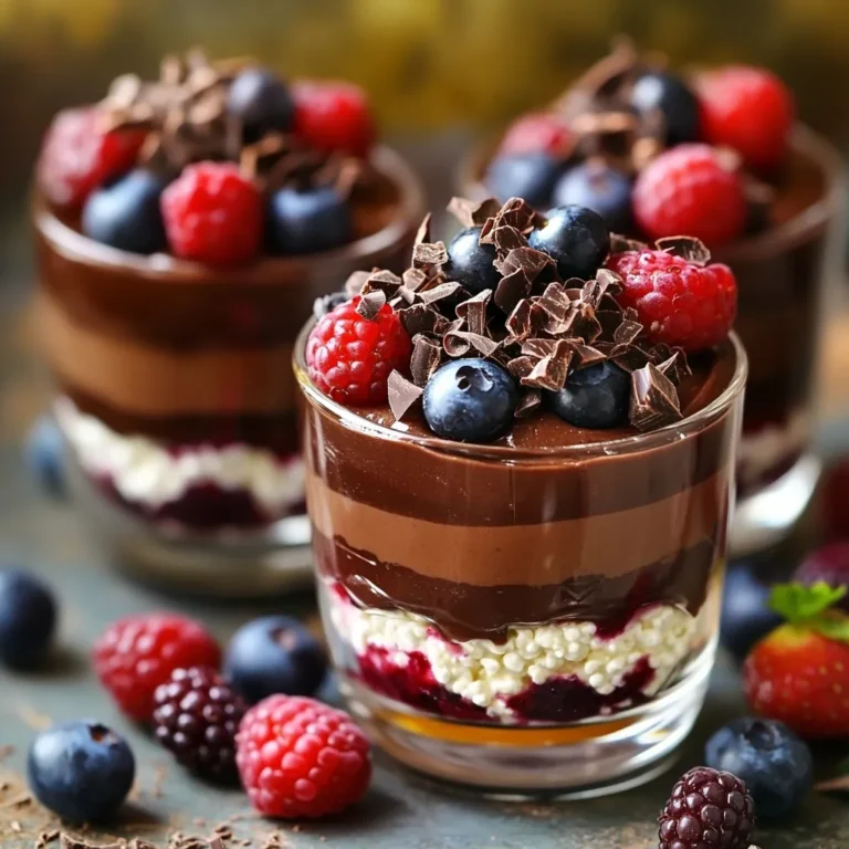 To make a delicious Chocolate Cottage Cheese Mousse, gather these simple ingredients: - 1 cup cottage cheese (low-fat or full-fat) - 1/2 cup unsweetened cocoa powder - 1/4 cup honey or maple syrup - 1 teaspoon vanilla extract - 1/4 cup milk (dairy or non-dairy) - 1/2 teaspoon instant coffee granules (optional, for depth of flavor) - A pinch of salt - Chocolate shavings or berries for garnish Cottage cheese forms the base of this mousse. It gives a creamy texture and adds protein. You can choose low-fat or full-fat based on your preference. Unsweetened cocoa powder brings rich chocolate flavor. This ingredient is key for that deep taste everyone loves. For sweetness, you can use honey or maple syrup. Both options add a nice touch of sweetness. You can adjust the amount to your taste. Vanilla extract enhances all the flavors. A little goes a long way. You can also add instant coffee granules. This adds depth without making it taste like coffee. For the milk, you can use any type you like. Dairy milk works well, but non-dairy options like almond or oat milk are great too. Finally, garnishing the mousse makes it look pretty. Chocolate shavings or fresh berries add color and texture. They make each bite even more enjoyable. 1. Blending the base ingredients Start by gathering your ingredients. In a blender, add: - 1 cup cottage cheese - 1/2 cup unsweetened cocoa powder - 1/4 cup honey or maple syrup - 1 teaspoon vanilla extract - 1/4 cup milk - 1/2 teaspoon instant coffee granules (optional) - A pinch of salt Blend these ingredients on high until smooth. Scrape down the sides if needed. You want it creamy and well mixed. 2. Achieving the desired creamy consistency As you blend, watch for texture. The mousse should be thick yet smooth. If it feels too thick, add a bit more milk. Blend briefly again to mix. 3. Adjusting sweetness to taste Taste the mousse. If you want it sweeter, add more honey or maple syrup. Blend again for a few seconds to mix in the sweetness. 4. Transferring mousse to serving bowls Once the mousse is creamy, it’s time to serve. Spoon it into individual bowls or cups. This makes for easy serving later. 1. Importance of refrigeration for flavor melding Refrigeration is key for this mousse. Chilling helps the flavors blend beautifully. It also gives the mousse a firmer texture. 2. Recommended chilling duration Cover the bowls with plastic wrap. Chill the mousse for at least 30 minutes. If you have time, chilling longer enhances the taste even more. To make your chocolate cottage cheese mousse even better, try adding a bit of instant coffee. Just half a teaspoon can boost the chocolate flavor. This small addition can give your mousse a rich, deep taste. You won’t even taste the coffee; it just enhances the chocolate. For a creamy texture, blend your ingredients well. Start by mixing cottage cheese and cocoa powder. Ensure you scrape the sides of your blender. This way, every bit gets blended smoothly. If you feel it’s too thick, add a bit more milk. Blend again until it’s silky and smooth. Serving the mousse in clear glasses makes it look fancy. You can see the rich, creamy layers inside. It’s like a dessert masterpiece! A drizzle of honey on top adds a nice touch. For garnishing, consider using chocolate shavings or fresh berries. These not only look great but add a burst of flavor too. A sprig of mint can also bring a pop of color and freshness. Enjoy making it as much as eating it! {{image_2}} You can make this mousse even better by choosing different cottage cheese. If you want a lighter treat, use low-fat cottage cheese. For a creamier taste, go for full-fat cottage cheese. Both options taste great. Sweeteners also change the mousse's flavor. You can use honey or maple syrup. If you want less sugar, try stevia or monk fruit. These sweeteners add flavor without the extra calories. Want to change the taste? Adding extracts can make a big difference. Try almond extract for a nutty kick. Or use peppermint extract for a fresh twist. Just a little goes a long way! You can also mix in spices. Cinnamon adds warmth, while nutmeg gives a cozy flavor. Just a pinch elevates the taste and makes your mousse even more special. Keep your leftover mousse in an airtight container. This helps keep it fresh. Use a container with a tight lid or plastic wrap. You want to lock in the flavor and moisture. In the refrigerator, Chocolate Cottage Cheese Mousse lasts about 3 to 5 days. Check for any changes in texture or smell before eating. If it seems off, throw it out to stay safe. Yes, you can freeze Chocolate Cottage Cheese Mousse. Freezing it is a good way to save any extra mousse. Use a freezer-safe container or bag to keep it fresh. When you're ready to eat it, thaw it in the fridge overnight. Avoid thawing it in the microwave, as this can make it grainy. Once thawed, stir it gently to restore creaminess. You can add a splash of milk if needed. Yes, Chocolate Cottage Cheese Mousse is healthy. It uses cottage cheese, which is high in protein. The mousse is lower in sugar than many desserts if you use honey or maple syrup. You can also control the sweetness and fat content by choosing low-fat or full-fat cottage cheese. Yes, you can use flavored cottage cheese. Flavors like vanilla or chive can add a unique twist. Just be aware that these flavors might change the taste of your mousse. If you choose to use flavored cheese, you may want to adjust the sweetener. To make this mousse vegan, swap the cottage cheese for silken tofu. Use maple syrup for sweetness and almond milk instead of dairy milk. The rest of the recipe stays the same. Blend until smooth for the best texture. Serve the mousse in clear glasses for a pretty view of its creamy texture. Top it with chocolate shavings or fresh berries for added taste and color. You can also drizzle extra honey on top for sweetness. This blog post outlined how to make a delicious Chocolate Cottage Cheese Mousse. We discussed essential ingredients like cottage cheese, cocoa powder, and different sweeteners. I shared step-by-step instructions for blending, chilling, and serving. You also learned tips for flavor and presentation, as well as variations and storage methods. In the end, this mousse is simple and fun to make. Whether you want a healthy treat or a sweet dessert, it’s a win. Enjoy your mousse and get creative!