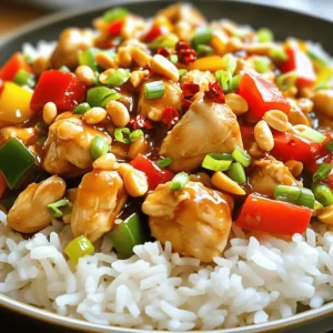 - 1 lb (450g) boneless, skinless chicken thighs, diced - 3 tablespoons soy sauce - 2 tablespoons rice vinegar - 1 tablespoon cornstarch - 2 tablespoons vegetable oil - 3-4 dried red chilies (adjust for spice level) - 1/2 cup unsalted roasted peanuts - 1 red bell pepper, diced - 1 green bell pepper, diced - 3 green onions, chopped - 4 cloves garlic, minced - 1 tablespoon ginger, minced - 1 tablespoon sesame oil - 1 tablespoon hoisin sauce - Salt and pepper to taste - Fresh cilantro for garnish - Sesame seeds for added crunch - Sliced carrots for extra color - Baby corn for a fun texture - Use tofu instead of chicken for a vegetarian dish. - Swap soy sauce with tamari for a gluten-free version. - Replace rice vinegar with apple cider vinegar for a different taste. - Use cashews instead of peanuts for a nut-free option. To start, you need to marinate the chicken. In a medium bowl, combine: - 1 lb boneless, skinless chicken thighs, diced - 3 tablespoons soy sauce - 2 tablespoons rice vinegar - 1 tablespoon cornstarch Mix all these well and let it sit for at least 30 minutes. While the chicken marinates, prepare your vegetables. Dice: - 1 red bell pepper - 1 green bell pepper Chop: - 3 green onions Mince: - 4 cloves garlic - 1 tablespoon ginger Set aside your peanuts. You will need 1/2 cup unsalted roasted peanuts for the crunch. Now it’s time to cook! Heat 2 tablespoons of vegetable oil in a large skillet or wok over medium-high heat. Add the dried red chilies, around 3-4, and stir-fry them for about 1 minute. This makes them fragrant. Next, add the marinated chicken to the skillet. Stir-fry it for about 5-7 minutes. You want it browned and cooked through. After the chicken is ready, toss in the minced garlic and ginger. Stir for another minute until you smell the aroma. Now, add your diced red and green bell peppers. Cook them for 3-4 minutes until they soften. Finally, stir in the peanuts, 1 tablespoon sesame oil, and 1 tablespoon hoisin sauce. Season with salt and pepper to taste. Mix everything well, heating it through for a minute more. To finish, add the chopped green onions and stir for an extra minute. This adds a fresh touch. Serve the Kung Pao Chicken on a bed of steamed jasmine rice. For garnish, sprinkle extra green onions and sesame seeds on top. This makes your dish look great! Enjoy the tasty, colorful meal you've created. To get the best flavor in your Kung Pao Chicken, balance is key. You want sweet, savory, and spicy notes to shine. Start with soy sauce for saltiness. Then, use rice vinegar for a tangy kick. Add hoisin sauce for sweetness. The peanuts bring crunch and depth. Adjust these elements to suit your taste. Do you like it spicy? Start with 3-4 dried red chilies. For less heat, remove some chilies or use milder ones. You can also add a pinch of sugar to tone down the spice. Taste as you go to find your perfect mix. Using a wok gives the best results for stir-frying. Its shape lets heat circulate well. If you don’t have a wok, a large skillet works too. Ensure your pan is hot before adding the oil. This helps the chicken brown nicely. {{image_2}} You can switch up the protein in Kung Pao Chicken. Shrimp is a great choice. It cooks fast and adds a nice flavor. Tofu is perfect for a vegetarian option. It absorbs the sauce well. You can also use beef or pork for a different taste. Just make sure to slice them thin for even cooking. Adding more veggies makes the dish colorful and healthy. Broccoli works well with the sauce. You can also try snap peas for crunch. Carrots add sweetness and a nice pop of color. Mushrooms bring an earthy flavor, while zucchini adds a soft texture. Feel free to mix and match your favorites! Kung Pao Chicken varies across China. In Sichuan, it’s spicier and uses more peanuts. The heat comes from the dried chilies. In other regions, like Guangdong, the dish may be less spicy and sweeter. Some versions use more vegetables, making them lighter. Explore these styles to find your favorite! To store leftover Kung Pao Chicken, let it cool first. Place it in an airtight container. Make sure to use it within three days for the best taste. When reheating, add a splash of water or broth. This keeps the chicken moist and tasty. You can freeze Kung Pao Chicken if you want to save some for later. Use a freezer-safe container and store it for up to three months. To reheat, thaw it in the fridge overnight. Heat it on the stove over low heat. Stir often to keep it from drying out. Meal prepping Kung Pao Chicken is a great idea. You can marinate the chicken a day ahead. Chop the veggies and store them in the fridge. This makes cooking faster on busy nights. You can also make a larger batch and freeze half for later. Enjoy your easy weeknight meals! Kung Pao Chicken is a classic Chinese dish. It features diced chicken, peanuts, and vegetables. The dish has a rich flavor from soy sauce and spices. It is known for its combination of sweet, salty, and spicy tastes. This dish is popular not just in China but worldwide. It celebrates bold flavors and textures, making it a favorite for many. Yes, you can make Kung Pao Chicken ahead of time. To prepare it in advance, marinate the chicken and chop the vegetables. Store the marinated chicken and veggies in separate containers in the fridge. You can keep them for up to two days. When ready to cook, just stir-fry the chicken and veggies as per the recipe. This saves time and helps you enjoy a quick meal. To make Kung Pao Chicken gluten-free, swap regular soy sauce for tamari or coconut aminos. These options provide the same salty flavor without gluten. Use gluten-free hoisin sauce as well. Check the labels of all sauces and ingredients to ensure they are gluten-free. With these changes, you can enjoy this dish without worry. Kung Pao Chicken can be quite spicy, depending on the chilies used. Dried red chilies add heat, but you can control it. For less spice, use fewer chilies or remove the seeds. If you love heat, add more chilies or use fresh chili paste. Adjust the spice level to fit your taste. This way, everyone can enjoy this tasty dish! This blog post covered all you need for making Kung Pao Chicken. We explored core ingredients, optional enhancements, and handy substitutions. The step-by-step guide made cooking easy, along with tips for flavor and spice adjustments. You can even try different proteins and veggies for a unique twist. Remember the storage tips for leftovers and meal prep. With this knowledge, you can create a delicious dish that fits your needs. Enjoy making Kung Pao Chicken your way!