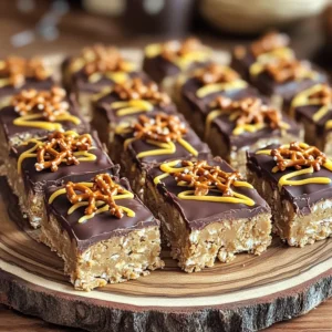 - 2 cups crushed pretzels - 1 cup creamy peanut butter - 1/2 cup honey or maple syrup - 1 cup rolled oats - 1/2 cup chocolate chips (dark or semi-sweet) - 1/4 teaspoon salt - 1 teaspoon vanilla extract - Optional: additional pretzel pieces for topping To create these no bake peanut butter pretzel bars, you need simple ingredients. Each one plays a key role in building flavor and texture. 1. Crushed Pretzels: They give the bars a salty crunch. Use a food processor or place them in a bag and crush them with a rolling pin. 2. Creamy Peanut Butter: This adds richness and binds the mixture. You can use natural peanut butter for a healthier option. 3. Honey or Maple Syrup: Either sweetener provides sweetness and moisture. Honey gives a floral note, while maple syrup adds a distinct flavor. 4. Rolled Oats: These add a chewy texture and fiber. They help to hold the bars together. 5. Chocolate Chips: Dark or semi-sweet chocolate adds a sweet touch. They melt beautifully and make a tasty topping. 6. Salt: A pinch of salt balances the sweetness. It enhances the flavors of the other ingredients. 7. Vanilla Extract: This adds a warm, sweet aroma. It’s a little touch that makes a big difference. 8. Optional Toppings: You can sprinkle extra pretzel pieces on top. This adds crunch and makes the bars look appealing. Gather all these ingredients before you start. Having everything ready makes the process smooth and easy. To start, I combine the crushed pretzels and rolled oats in a large mixing bowl. I stir them well, making sure they mix evenly. This mixture gives our bars a nice crunch. Next, I prepare the peanut butter blend. I take a microwave-safe bowl and add the creamy peanut butter and honey (or maple syrup). I heat this in the microwave for about 30 seconds to 1 minute. Once warm, I stir until smooth and creamy. Now, I add the warm peanut butter mixture to the pretzel and oat mix. I also add salt and vanilla extract. I mix everything together until it is well combined. The goal is a sticky and uniform mixture. After that, I pour this mixture into a lined 9x9 inch baking dish. I press it down firmly to create an even layer. This step helps the bars hold together when we cut them later. Next, I melt the chocolate chips using the microwave. I do this in 30-second intervals, stirring in between, until smooth. Once melted, I drizzle the chocolate over the pressed mixture. For an extra crunch, I can sprinkle additional crushed pretzels on top. Finally, I place the dish in the fridge for at least 2 hours. This allows the bars to firm up. After they set, I cut them into squares or bars. Enjoy! To make the best No Bake Peanut Butter Pretzel Bars, you need to mix well. Start by combining the crushed pretzels and rolled oats in a large bowl. Stir them until they are evenly mixed. This step is key to getting a good crunch in every bite. When you heat the peanut butter and honey, mix them well after warming. This helps to avoid clumps. Once mixed, add the peanut butter mixture to the pretzel mix. Stir until everything is combined. If you see clumps, keep mixing until the texture is smooth and even. Cutting your bars nicely can make them look great. Use a sharp knife or a pizza cutter for clean cuts. When you cut the bars, make sure to press down straight. This keeps the bars from crumbling. After refrigeration, let the bars sit for a few minutes. This helps them to soften just enough for clean cuts. If you have trouble, run your knife under hot water and dry it before cutting again. This trick helps you get neat edges every time! Serving is just as fun as making these bars. Try serving them chilled on a nice platter. You can add a few whole pretzels on top for a fun look. A drizzle of melted chocolate adds a touch of flair. You can serve them chilled or at room temperature. Chilled bars have a firmer texture, while room temperature bars are softer. Both ways taste great, so choose what you like best! {{image_2}} You can change the nut butter in this recipe. Almond or cashew butter adds a new flavor. Both options create a tasty twist. If you want more texture, add dried fruits or seeds. Sunflower seeds or cranberries work well. They also add color and nutrients. Instead of honey, you can use agave syrup or coconut sugar. Agave syrup is sweeter, so use less. Coconut sugar gives a caramel-like taste. Each sweetener has its pros and cons. Honey is sticky and helps bind ingredients. Agave is liquid and mixes easily. Coconut sugar is less sweet but adds flavor. To make your bars crunchier, add more crushed pretzels. More pretzels give a stronger crunch. If you prefer chewier bars, add more oats. Adjust the amounts based on your taste. You can also experiment with the thickness of the bars. A thicker bar can be more filling. A thinner bar can be easier to chew. To keep your No Bake Peanut Butter Pretzel Bars fresh, I recommend storing them in the fridge. Use an airtight container to prevent them from drying out. If you want to save them for later, freezing is a great option. Wrap bars tightly in plastic wrap, then place them in a freezer bag. This method keeps them fresh for months. In the fridge, these bars last about one week. If you freeze them, they can stay good for up to three months. Always check for signs of spoilage. If you see any mold or if the bars smell off, it’s best to toss them out. If you want to soften the bars, use the microwave. Heat them for about 10-15 seconds. Be careful not to overheat, as they can become too soft. Many enjoy them cold, straight from the fridge. They make a perfect snack on a hot day! Yes, you can use granulated sugar instead of honey. Sugar adds sweetness but lacks moisture. This option may make the bars drier. You can dissolve sugar in a bit of warm water to help mix it in better. This method keeps the bars moist and sweet. To make these bars vegan, swap honey for maple syrup. Maple syrup adds a nice flavor too. For chocolate, choose dairy-free chocolate chips. This way, you keep the taste and texture without any animal products. If the mixture is too crumbly, add a bit of liquid. A splash of water or extra peanut butter can help bind it together. Mix well to combine. If you want more sweetness, add a bit of maple syrup or honey. This tip will make it easier to press into the pan. You learned how to make delicious pretzel bars. We covered ingredients, step-by-step instructions, and helpful tips. You can even customize flavors and textures. Storage ideas help keep your bars fresh. These treats are easy to make and fun to share. Try them out and impress your friends and family! Enjoy these tasty bars any time. Your new favorite snack awaits!