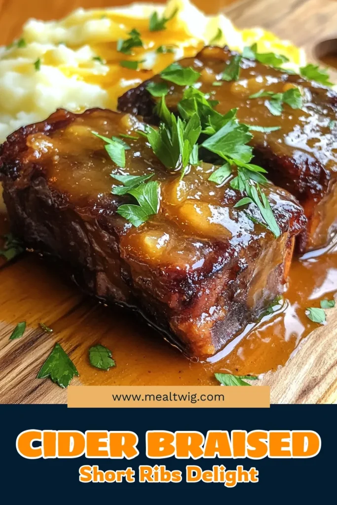 Savor the flavors of fall with these Cider-Infused Tender Short Ribs! This mouthwatering recipe features succulent beef short ribs slow-cooked in a rich, apple cider sauce, perfectly paired with hearty sides. Ideal for family dinners or special occasions, it’s an easy way to impress your guests. Click through to discover how to make this delectable dish at home! #ShortRibs #AppleCider #SlowCookerRecipe #ComfortFood