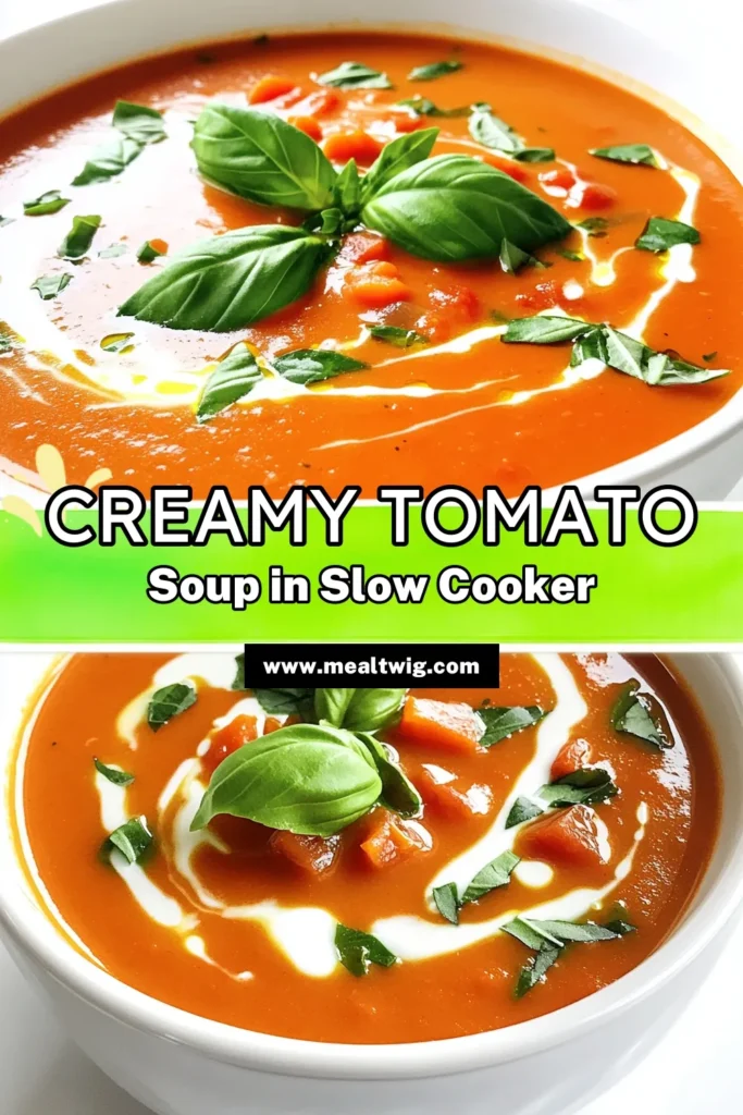 Warm up with a bowl of Slow Cooker Creamy Tomato Soup that’s full of flavor and perfect for chilly days! This easy recipe combines diced tomatoes, fresh veggies, and rich cream for a deliciously comforting meal. With a simple prep time of just 15 minutes, let your slow cooker do the work while you enjoy the aroma filling your home. Click to discover the full recipe and elevate your soup game today! #SlowCookerRecipes #TomatoSoup #ComfortFood #EasyRecipes