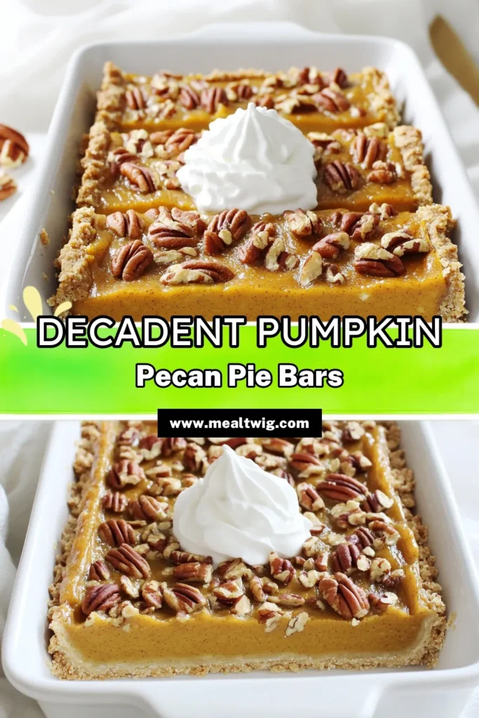 Savor the flavors of fall with these delicious Pumpkin Pecan Pie Bars! These easy-to-make bars combine creamy pumpkin puree and crunchy pecans on a buttery oat crust, making for the perfect dessert to impress your guests. In just 50 minutes, you can whip up this festive treat that pairs beautifully with whipped cream. Click through for the full recipe and bring this autumn delight to your table! #PumpkinPecanPieBars #FallBaking #AutumnRecipes #DessertIdeas