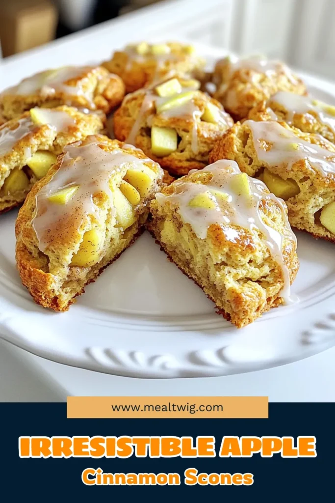 Indulge in the delightful flavors of Glazed Apple Cinnamon Scones that are perfect for any occasion! These scones are easy to make and packed with juicy apple pieces and warm spices that will fill your kitchen with a wonderful aroma. Drizzle with a sweet glaze for an extra treat. Ready in just 35 minutes, they make a great breakfast or snack. Click to discover the full recipe and try it today! #Scones #BakingRecipes #AppleDessert #HomemadeTreats