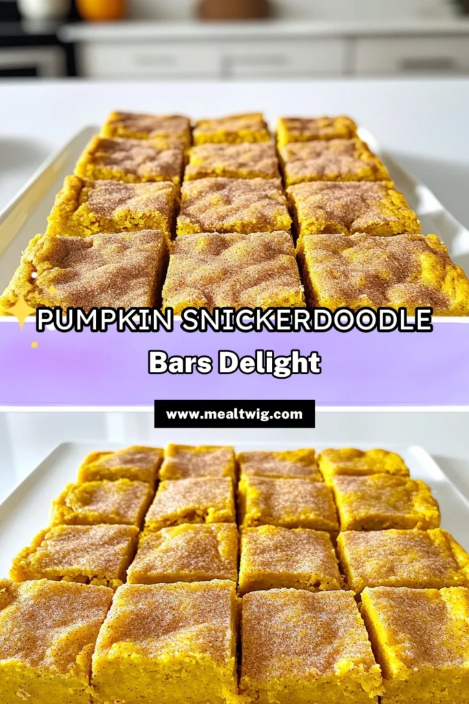 Satisfy your sweet tooth this fall with these delicious Pumpkin Snickerdoodle Bars! Easy to make and bursting with warm spices, this recipe is perfect for cozy gatherings or a tasty treat at home. Learn how to create these soft, chewy bars with just a few simple ingredients and a little love. Click through now to discover the full recipe and enjoy the flavors of the season! #PumpkinSnickerdoodles #FallBaking #DessertRecipes #PumpkinSpice