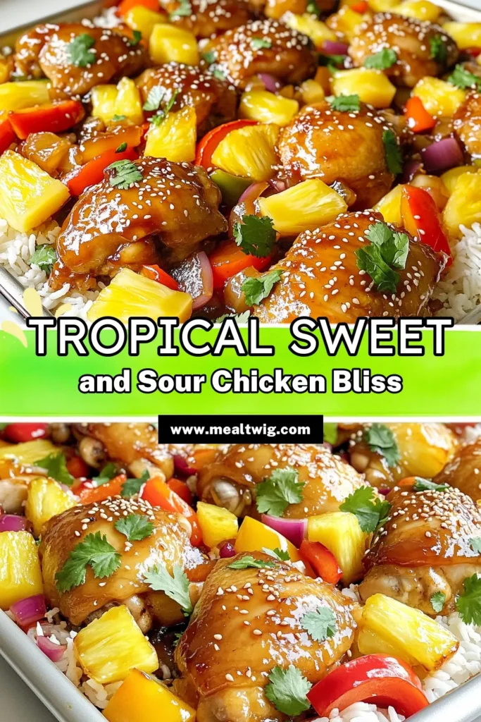 Get ready to delight your taste buds with this Tropical Sheet-Pan Sweet and Sour Chicken recipe! This easy and delicious dish combines tender chicken, juicy pineapple, and colorful veggies for a flavorful dining experience. Perfect for busy weeknights, it takes just 45 minutes from prep to table. Click through to explore the full recipe and make this vibrant meal for your family tonight! #SheetPanDinner #SweetAndSourChicken #TropicalRecipes #EasyDinnerIdeas
