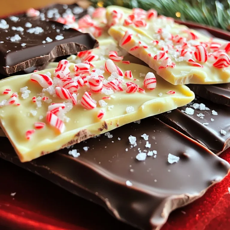 - 8 oz dark chocolate, chopped - 8 oz white chocolate, chopped - 1/2 teaspoon peppermint extract - 1/4 cup crushed peppermint candies or candy canes - Sea salt flakes for garnish - Parchment paper for lining the tray You need a few simple ingredients for this no-bake chocolate peppermint bark. Start with dark and white chocolate. I find that using good-quality chocolate makes a big difference in taste. You can easily chop the chocolate into small pieces for melting. Next, get peppermint extract. It adds a fresh minty flavor that pairs perfectly with chocolate. The crushed peppermint candies or candy canes add a nice crunch. I always love the colorful pop they give to the bark. Don't forget the sea salt flakes. A sprinkle on top makes the treat even better. Finally, grab some parchment paper. This will help you lift the bark from the tray once it's set. - Additional peppermint candies - Chocolate drizzle If you want to make your bark even more fun, consider adding extra peppermint candies on top. A drizzle of chocolate can also make it look fancy. These garnishes add not just flair, but also flavor! First, grab your baking tray. Line it with parchment paper. This paper helps the bark come out easily. Make sure to cover the entire tray well. It will save you time later. To melt the dark chocolate, use a microwave-safe bowl. Heat it in 30-second bursts. Stir it after each round. This helps it melt evenly. Be careful not to burn it. For the white chocolate, follow the same method. Use another bowl. Heat it in 30-second intervals too. Stir until it’s nice and smooth. Now, take the melted dark chocolate. Pour it onto the lined tray. Spread it out with a spatula. Aim for a thin, even layer. Chill it in the fridge for 15 minutes to set. Once the dark chocolate sets, pour the melted white chocolate over it. Use your spatula to spread it gently. Try to cover the dark chocolate completely. Next, sprinkle the crushed peppermint candies on top. Do this while the chocolate is still warm. Press them down lightly so they stick well. For extra flavor, add a few flakes of sea salt on top. Return the tray to the refrigerator. Let it set for at least 30 minutes. Check if it’s hard by gently pressing the surface. If it feels firm, it’s ready. When it’s set, lift the bark out using the parchment paper. Break it into pieces as you like. Enjoy this delightful treat! To get a smooth texture, melt your chocolate gently. Use a microwave-safe bowl. Heat the dark chocolate in 30-second bursts. Stir it after each burst. This helps it melt evenly. If you see lumps, keep stirring. Avoid overheating. Chocolate can seize if it gets too hot. If it gets thick or grainy, you cannot fix it. Always check the temperature. You want it just melted, not boiling. Crushing the peppermint candies needs care. Place them in a zip-top bag and use a rolling pin. This helps you crush them evenly. Large pieces won’t stick well to the chocolate. If you want a twist, try other toppings. You can use crushed nuts or dried fruits. They add flavor and texture. Just make sure they complement the chocolate. For flavor, consider other extracts. Vanilla or almond extracts work nicely. Add them to the melted white chocolate. This can change the taste and keep things fun. You can also add nuts or dried fruits. Chopped walnuts or cranberries add crunch. They also bring a new flavor. Just make sure to mix them in well before it sets. {{image_2}} You can change the chocolate types in this recipe. For a milk chocolate version, simply swap the dark chocolate for milk chocolate. This makes the bark sweeter and creamier. If you prefer vegan options, use dairy-free chocolate instead. Many brands offer great vegan chocolate that melts well. This way, everyone can enjoy the treat! You can add more flavors to your bark. One option is to mix in a few drops of vanilla extract. This gives a warm, rich touch. You can also switch up the toppings. Instead of just crushed peppermint, try adding mini chocolate chips or chopped nuts. Each adds a new taste and texture to your bark. Get creative for different seasons! For Christmas, keep the peppermint and add festive sprinkles. You can even use red and green colors to make it pop. For Halloween, mix in orange candy or use spooky-shaped sprinkles. Each season brings a new chance to enjoy this delightful treat! To keep your no-bake chocolate peppermint bark fresh, use an airtight container. A glass or plastic container with a tight lid works best. This helps prevent moisture from ruining the texture. Store it in a cool, dry place away from heat. Avoid direct sunlight, as it can melt the chocolate. Your peppermint bark can last up to two weeks when stored properly. Look for signs of spoilage like white streaks or an off smell. These are signs that the chocolate may have gone bad. If it looks good and smells fine, it’s likely safe to eat. Enjoy your sweet treat while it’s fresh and tasty! Yes, you can! If you want a change, try these options: - Crushed Oreo cookies for a chocolatey twist - Chopped nuts like almonds or pecans for crunch - Dried fruit, such as cranberries or cherries for a fruity flavor - Toffee bits for a sweet, buttery taste These choices will give your bark a new spin while still being fun and tasty! Yes, you can make it ahead of time! Here’s how: - After breaking the bark into pieces, store it in an airtight container. - Keep it in a cool, dry place. - If you want to keep it fresh longer, you can refrigerate it. This way, you’ll have a delightful treat ready for any occasion! Seizing can happen if chocolate gets too hot. Here are some tips: - Always melt chocolate in short bursts, like 30 seconds. - Stir it between each heating to keep the heat even. - Avoid water getting into the chocolate, as this can cause it to seize. If your chocolate does seize, you can try adding a small amount of coconut oil. This may help bring it back! In this blog post, we explored how to make delicious peppermint bark. We covered required ingredients like dark chocolate, white chocolate, and peppermint extract. You learned the step-by-step process, tips for a smooth texture, and optional variations. Peppermint bark is a fun, easy treat for any occasion. Experiment with flavors and toppings to make it your own. Enjoy making and sharing this festive snack!