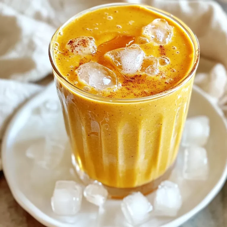 To make the Peanut Butter Pumpkin Smoothie, you need some key ingredients. Each one plays a big part in the flavor and texture. Here’s what you will need: - ½ cup canned pumpkin puree - 1 ripe banana - 2 tablespoons peanut butter (or almond butter) - 1 tablespoon honey or maple syrup (optional) - 1 cup almond milk (or any milk of choice) - ½ teaspoon cinnamon - ¼ teaspoon nutmeg - ¼ teaspoon vanilla extract - Handful of ice cubes Measuring ingredients helps you get the best taste. If you want to swap things out, here are some ideas: - Use fresh pumpkin puree if you prefer. Just cook the pumpkin, then blend it well. - Almond butter works great instead of peanut butter. It gives a nice flavor too. - For sweetness, you can use agave syrup or leave it out entirely if you want less sugar. - Any milk works, but almond milk makes it rich and creamy. You can add extras to make your smoothie even better. Here are some fun options: - A scoop of protein powder gives you extra energy. - A handful of spinach adds nutrients without changing the taste much. - Chia seeds or flaxseeds can boost fiber and omega-3s. - Adding a pinch of cocoa powder can give a chocolatey twist. Feel free to mix and match these ideas to suit your taste! To start, gather your key ingredients. You need: - ½ cup canned pumpkin puree - 1 ripe banana - 2 tablespoons peanut butter (or almond butter) - 1 tablespoon honey or maple syrup (optional) - 1 cup almond milk (or any milk of choice) - ½ teaspoon cinnamon - ¼ teaspoon nutmeg - ¼ teaspoon vanilla extract - Handful of ice cubes First, open the can of pumpkin puree. You want to use pure pumpkin, not pie filling. Next, peel the ripe banana and break it into small pieces. The banana adds creaminess and natural sweetness. Now, add the pumpkin and banana to your blender. Next, add the peanut butter. If you want extra sweetness, include honey or maple syrup. Pour in the almond milk. This adds a nice base for the smoothie. Sprinkle in the cinnamon and nutmeg. These spices bring warmth to the flavor. Finally, add the vanilla extract for a hint of sweetness. Toss in a handful of ice cubes. This will make your smoothie cold and refreshing. Blend all the ingredients on high speed. Keep blending until the mix is smooth and creamy. You might want to stop and taste it. If you like it sweeter, add more honey or maple syrup. Blend again for a few seconds. Once the smoothie is ready, it’s time to serve. Grab a glass and pour your delicious mix into it. You can top it with a sprinkle of cinnamon for a nice touch. Enjoy your peanut butter pumpkin smoothie right away for the best taste and texture. To get a smooth and creamy texture, start with ripe bananas. The riper the banana, the sweeter and smoother your smoothie will be. Use frozen bananas if you want a colder drink. Adjust the almond milk to get the thickness you like. If it’s too thick, add more milk. If it’s too thin, add a bit more pumpkin or banana. Ice cubes help, too! They make the drink chill and refreshing. You can make this smoothie your own! Add a scoop of protein powder for extra energy. If you like spice, try adding more cinnamon or a pinch of ginger. For a sweeter taste, add a bit more honey or maple syrup. You could even toss in a spoonful of cocoa powder for a chocolate twist. Experiment with flavors to find what you love the most! One common mistake is using unripe bananas. They can make your smoothie taste less sweet and creamy. Another mistake is adding too much liquid at once. Start with a small amount and add more if needed. Watch out for over-blending! Blend just enough to mix the ingredients well. Finally, don’t skip the ice cubes; they are key for a frosty drink! {{image_2}} You can easily make this smoothie vegan. Use almond milk or coconut milk for the base. Replace honey with maple syrup for sweetness. This way, you keep it plant-based and just as tasty. You can still enjoy the creamy texture and rich flavor without any dairy. Want to boost the protein? Add a scoop of your favorite protein powder. You can also toss in some chia seeds or ground flaxseed. These options mix well and keep the smoothie smooth. They also add healthy fats and fiber. This makes your smoothie a great meal option. Feel free to get creative with flavors. Try adding a pinch of ginger for a spicy kick. You can also mix in some spinach for added nutrition. This gives your smoothie a fresh twist while keeping it delicious. Another fun idea is to add cocoa powder for a chocolatey treat. Each variation keeps the core taste while adding new elements. To store your leftover peanut butter pumpkin smoothie, pour it into an airtight container. Seal it tightly and place it in the fridge. It stays fresh for about 1 to 2 days. When you are ready to drink it, shake or stir well. The ingredients may separate, but that's normal. You can freeze this smoothie for later use. Pour the smoothie into ice cube trays or freezer bags. If using trays, freeze until solid, then transfer the cubes to a bag. This way, you can blend a quick smoothie later. Just add the frozen cubes to your blender with a splash of milk. To keep your smoothie tasting great, use fresh ingredients. If you plan to store it, avoid adding ice until you are ready to drink. Ice can water down the flavor. Also, try to consume it within a couple of days for the best taste. If you freeze it, use it within a month for the best quality. Yes, you can use fresh pumpkin. You will need to cook and puree it first. Bake or steam the pumpkin until soft. After that, mash or blend it until smooth. This will give your smoothie a fresh taste. It may change the texture slightly. Canned pumpkin is easy and saves time. To lower the calories, try these tips: - Use less peanut butter or choose a light version. - Skip the honey or maple syrup. - Swap almond milk for unsweetened almond milk or water. - Use fewer bananas or a smaller piece. These changes keep the flavor while cutting calories. You can use many nut butters in this smoothie. Almond butter works well. Cashew butter adds a nice creaminess. Sunflower seed butter is a great nut-free option. Each nut butter gives a different taste. Feel free to experiment and find your favorite! This blog covered how to make a tasty Peanut Butter Pumpkin Smoothie. We explored the essential ingredients, tips for a great blend, and fun variations. You learned how to store any leftovers and found answers to common questions. Try different flavors, boost nutrition, and enjoy your smoothie your way. Remember, the perfect smoothie starts with the right mix and a bit of fun! Enjoy experimenting and sipping on your new favorite drink!