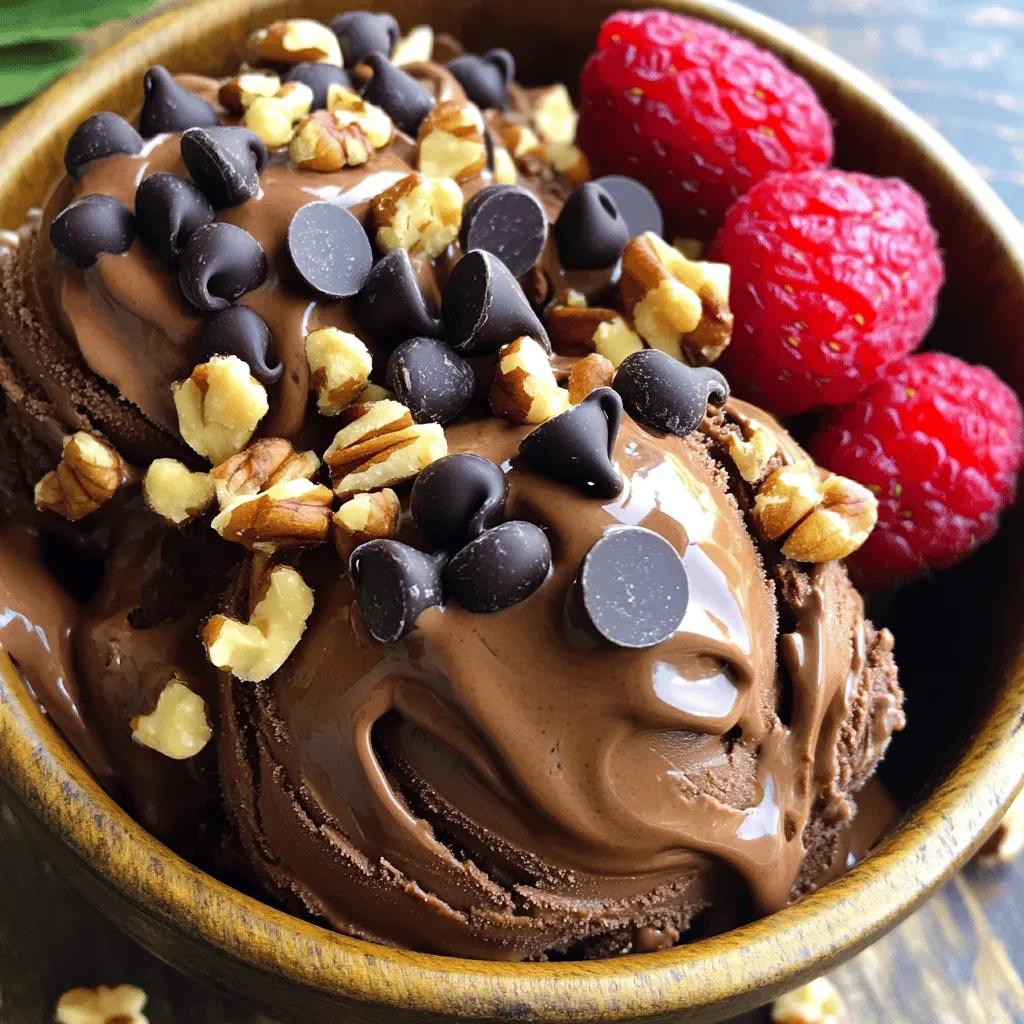 To make high-protein chocolate cottage cheese ice cream, gather these key ingredients: - Cottage cheese options: You can use either low-fat or regular cottage cheese. Low-fat gives a lighter texture, while regular adds creaminess. - Sweetener options: Choose between honey or maple syrup. Adjust the amount to suit your taste. - Cocoa powder details: Use unsweetened cocoa powder for rich chocolate flavor. It adds depth without added sugar. - Milk alternatives: You can pick dairy milk or plant-based milk. Almond, soy, or oat milk all work well. - Optional toppings: For extra flavor, consider adding dark chocolate chips, chopped nuts, or fresh berries. These toppings enhance texture and taste. These ingredients make your ice cream not just tasty but packed with protein too! Enjoy making this delicious treat. 1. Blending the base ingredients Start by adding the cottage cheese, cocoa powder, honey or maple syrup, vanilla extract, milk, and salt to a blender. Blend on high until the mix is smooth. Scrape the sides of the blender to make sure all the ingredients mix well. 2. Tips for achieving a smooth consistency To get a really smooth mix, make sure your cottage cheese is fresh. If you see lumps, blend a bit longer. If you want more chocolate flavor, add a tablespoon of cocoa powder. Always taste it to check the sweetness! 3. Freezing process details After blending, pour the chocolate mixture into an airtight container. Seal it tight and place it in the freezer. Let it freeze for about 2-3 hours. This helps it firm up. 4. How to mix for creaminess Once the ice cream has been freezing for 2-3 hours, take it out. Use a fork to stir the mixture gently. This breaks up any ice crystals and makes the ice cream creamy. 5. Serving suggestions Before you serve, let the ice cream sit at room temperature for about 5 minutes. This makes scooping easier. Serve it in bowls and top with dark chocolate chips, chopped nuts, or fresh berries for a tasty touch. Enjoy! - Importance of ingredient quality: Use fresh, high-quality ingredients. This makes a big difference. Choose cottage cheese with a smooth texture. Look for cocoa powder that is unsweetened and rich in flavor. - Adjusting sweetness to taste: Everyone likes different levels of sweetness. Start with 1/4 cup of honey or maple syrup. Taste the mixture before freezing. If you want it sweeter, add more. - Avoiding ice crystals during freezing: Ice crystals can ruin the texture. To avoid this, stir the mixture after the first freeze. Use a fork to break up any icy bits. This helps keep it creamy. - Recommended utensils for blending and serving: A good blender or food processor is key. It helps mix everything smoothly. For serving, use ice cream scoops. They make it easy to get perfect portions. {{image_2}} You can change up your ice cream by adding different protein powders. Try chocolate, vanilla, or even peanut butter flavor. Each one gives a unique taste. You can also mix in fun flavors. How about a hint of mint or a splash of coffee? Both options add a nice twist. Just add a teaspoon or two to the blender. This makes your ice cream special and full of surprises. If you want a lighter treat, use low-calorie sweeteners. Options like stevia or erythritol work well. They keep the sweetness without the extra calories. If you're looking for a dairy-free option, swap the cottage cheese for a dairy-free version. You can use silken tofu or a dairy-free yogurt. These options still give you a smooth and creamy texture. Make sure to adjust the flavors to match your choice. This way, you still enjoy a tasty treat while sticking to your dietary needs. For the best storage, use an airtight container. This keeps air out and helps keep the ice cream fresh. You can also use a glass container with a tight lid. These types of containers work well for freezing. Your chocolate cottage cheese ice cream will last around 2-3 months in the freezer. After this time, the flavor and texture may change. It’s best to enjoy it within this window for optimal taste. To preserve the texture and flavor, try these tips: - Stir after freezing: After the first few hours of freezing, stir the ice cream with a fork. This breaks up ice crystals and makes it creamier. - Cover well: If you notice ice crystals forming, cover the surface with plastic wrap before sealing it. This helps prevent freezer burn. - Let it soften: Before you scoop it out, let it sit at room temperature for about 5 minutes. This makes it easier to serve and keeps it from becoming too hard. Following these steps can help you enjoy your high-protein chocolate cottage cheese ice cream at its best! Can I use cream cheese instead of cottage cheese? No, cream cheese is much thicker and richer. It will change the texture. Cottage cheese gives a light and fluffy feel, which is key for this recipe. How do I make it vegan? You can swap the cottage cheese for a vegan alternative like tofu or a nut-based cheese. Use maple syrup as your sweetener. Also, choose plant-based milk, like almond or oat milk. What are the nutritional benefits of this ice cream? This ice cream is high in protein, thanks to the cottage cheese. It offers calcium for bone health. The cocoa powder adds antioxidants, while honey or maple syrup gives natural sweetness. How can I make it more chocolatey? Add an extra tablespoon of cocoa powder when blending. You can also mix in dark chocolate chips before freezing. This boosts the chocolate flavor and adds fun textures. Can I use a different sweetener? Yes, you can use agave syrup, stevia, or any sweetener you prefer. Just adjust the amount based on how sweet you want it. Each sweetener will change the taste slightly, so try a few! We explored tasty high-protein chocolate cottage cheese ice cream. You learned about ingredients, preparation steps, and expert tips. We discussed variations for flavor and healthier options. Remember, using quality ingredients makes a big difference. Store your ice cream well for the best taste and texture. This treat is not just yummy; it’s also nutritious. Enjoy creating your version, and feel good about it!