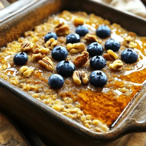 - 2 cups rolled oats - 1/2 cup brown sugar, packed - 1 teaspoon baking powder - 1/2 teaspoon salt - 1 teaspoon ground cinnamon - 2 cups almond milk (or regular milk) - 1/4 cup pure maple syrup - 1 large egg - 1 teaspoon vanilla extract - 1 medium ripe banana, mashed - 1/2 cup chopped nuts (walnuts or pecans) - 1/2 cup fresh or dried fruit (blueberries, raisins, or sliced apples) This recipe shines with its simple, wholesome ingredients. Rolled oats provide a great base. They cook well and give a nice chewy texture. Brown sugar adds sweetness. It blends perfectly with maple syrup's rich flavor. Baking powder helps the bake rise, giving it a fluffy feel. Salt and cinnamon enhance the taste. Almond milk makes it creamy, but regular milk works too. A ripe banana adds moisture and natural sweetness. Eggs bind everything together. Nuts and fruits add crunch and flavor. You can change this recipe to fit your taste. Try adding: - Chopped dark chocolate or chocolate chips - Shredded coconut for a tropical twist - Pumpkin puree for a fall flavor - Different nuts like almonds or pecans - Cinnamon or nutmeg for extra spice These options make the dish more fun and tasty. You can mix and match based on what you have at home. This oatmeal bake is not just tasty; it’s also good for you. Here are some benefits: - Rolled oats: High in fiber, great for digestion. - Brown sugar: A less processed sweetener, providing minerals. - Almond milk: Lower in calories than whole milk and dairy-free. - Bananas: Rich in potassium and vitamins. - Nuts: Full of healthy fats and protein. - Fruits: Packed with vitamins, fiber, and antioxidants. Together, these ingredients create a balanced meal. They provide energy and nutrients to start your day right. Start by preheating your oven to 350°F (175°C). This ensures even cooking. Grease a 9x9-inch baking dish to prevent sticking. In a big bowl, mix 2 cups of rolled oats, 1/2 cup of packed brown sugar, 1 teaspoon of baking powder, 1/2 teaspoon of salt, and 1 teaspoon of ground cinnamon. Stir these dry ingredients well. In another bowl, whisk together 2 cups of almond milk, 1/4 cup of pure maple syrup, 1 large egg, 1 teaspoon of vanilla extract, and 1 mashed banana. Make sure to mix until smooth. Now, pour the wet mix into the dry mix and stir until just combined. Don't overmix! Finally, fold in 1/2 cup of chopped nuts and 1/2 cup of your choice of fresh or dried fruit. Transfer your mixture to the greased baking dish. Spread it out evenly. If you want extra crunch, sprinkle more brown sugar and nuts on top. Bake the oatmeal in the preheated oven for about 30-35 minutes. Look for a golden-brown top. Use a toothpick to check if it’s done. If it comes out clean, it’s ready! To get the best texture, don't overmix the batter. This keeps it light and fluffy. If your bake feels too dry, add a splash more almond milk before baking. Let it cool for a few minutes after baking. This helps it set up nicely. When serving, drizzle with extra maple syrup for added sweetness. Enjoy your warm and tasty oatmeal bake! To make your oatmeal bake creamy, use almond milk or any milk you like. The key is to mix the wet and dry ingredients well. Make sure the banana is very ripe. This adds sweetness and moisture. Stir the mixture gently so you don't break the oats. You want them whole for a nice texture, not mushy. Once your bake cools, store it in an airtight container. It stays fresh in the fridge for up to five days. Cut it into squares for easy serving. You can also wrap individual pieces in plastic wrap. This makes it easy to grab for breakfast or a snack. If you want to keep it longer, freeze it. Just wrap tightly and label the date. To boost flavor, try adding a pinch of salt to the batter. This enhances the sweetness of the maple syrup. You can also use different spices like nutmeg or ginger. For texture, mix in some chopped nuts or seeds. They add a nice crunch. Consider adding a layer of fruit on top before baking. This makes it look pretty and adds freshness. {{image_2}} You can switch the almond milk for any other milk you like. Regular cow's milk works great. If you want a nut-free option, try oat milk or soy milk. Each milk adds its own flavor. Choose based on your taste and what you have at home. While I love brown sugar, you can use other sweeteners. Honey or agave syrup can replace brown sugar. Maple syrup gives a nice flavor too. If you want less sugar, try a sugar substitute like stevia. Adjust the amount based on how sweet you want it. Fruits make this dish fun and tasty. You can use blueberries, raisins, or chopped apples. Try mixing dried fruits like cranberries or apricots for a twist. For nuts, walnuts or pecans are great, but you can also use almonds. Experiment with your favorite fruits and nuts for a custom bake! To keep your Maple Brown Sugar Oatmeal Bake fresh, let it cool first. Then, cut it into squares. Place the squares in an airtight container. You can store it in the fridge for up to five days. Make sure to cover the container well. This will help keep the moisture in and prevent it from drying out. If you want to save some for later, freezing is a great option. After cooling, slice the oatmeal bake into squares. Wrap each square tightly in plastic wrap. Then, place them in a freezer-safe bag or container. This way, you can enjoy them for up to three months. When you’re ready to eat, just thaw in the fridge overnight. Reheating your oatmeal bake is easy. For the oven, preheat it to 350°F (175°C). Place a square on a baking sheet and heat for about 10-15 minutes. If you prefer the microwave, place a square on a microwave-safe plate. Heat for about 30-45 seconds. You can drizzle a little extra maple syrup on top for added flavor. Enjoy your warm and tasty treat! Yes, you can use quick oats. However, it may change the texture. Quick oats absorb liquid faster, making the bake softer. If you prefer a firmer texture, stick with rolled oats. To make the oatmeal bake vegan, replace the egg with a flax egg. Mix one tablespoon of ground flaxseed with three tablespoons of water. Let it sit for five minutes to thicken. Use plant-based milk, like almond or oat milk, and ensure your maple syrup is pure. You can try these healthy toppings: - Fresh berries (like blueberries or strawberries) - Sliced bananas - Chopped nuts (walnuts or almonds) - A drizzle of extra maple syrup - A sprinkle of chia seeds or hemp seeds The oatmeal bake lasts about five days in the fridge. Store it in an airtight container to keep it fresh. You can reheat it in the oven or microwave for a quick breakfast. In this article, we explored how to create a delicious Maple Brown Sugar Oatmeal Bake. We covered essential ingredients, step-by-step preparation, and unique tips for perfecting it. You learned about customizing flavors and storing leftovers. This recipe is versatile and nutritious. It fits any meal or occasion. With a few tweaks, you can make it your own. Enjoy experimenting and savoring each bite!