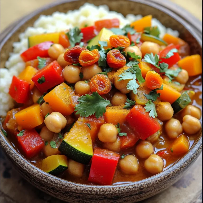 - 2 cups cooked chickpeas (or 1 can, drained and rinsed) - 1 medium onion, finely chopped - 2 cloves garlic, minced - 1 large carrot, diced - 1 red bell pepper, diced - 1 zucchini, diced - 1 can (14 oz) diced tomatoes - 2 cups vegetable broth - 1 tablespoon olive oil - 2 teaspoons ground cumin - 1 teaspoon ground coriander - 1 teaspoon smoked paprika - 1 teaspoon turmeric - 1/2 teaspoon cinnamon - Salt and pepper to taste - 1/4 cup dried apricots, chopped - Fresh cilantro or parsley for garnish - Cooked couscous or quinoa for serving (optional) Using fresh produce makes a big difference. Look for bright, firm vegetables. They taste better and add color to your stew. For the chickpeas, choose high-quality canned ones or cook your own. This adds a nice texture. Spices are key to Moroccan flavors. Use fresh spices if possible. They give a deeper flavor to the dish. For the broth, a low-sodium version is best. It lets you control the salt level. You can easily adjust this recipe to fit your diet. Here are some ideas: - Chickpeas: Use black beans or lentils if you want a change. - Vegetables: Swap in your favorite veggies. Try sweet potatoes or spinach! - Oil: You can use coconut oil or avocado oil instead of olive oil. - Broth: For a richer flavor, use homemade vegetable stock. - Sweetener: If you prefer, use honey or maple syrup instead of dried apricots. These swaps keep your stew tasty while fitting your needs. First, gather all your ingredients. You will need cooked chickpeas, onion, garlic, carrot, bell pepper, zucchini, diced tomatoes, vegetable broth, olive oil, and spices. This mix creates a rich flavor. The dried apricots add a nice touch of sweetness. 1. Start by heating olive oil in a pan over medium heat. 2. Add the chopped onion and minced garlic. Sauté until the onion is clear. 3. Transfer the onion and garlic to your slow cooker. 4. Next, add the broth, diced tomatoes, carrots, bell pepper, zucchini, and chickpeas. 5. In a small bowl, mix cumin, coriander, smoked paprika, turmeric, cinnamon, salt, and pepper. 6. Stir this spice mix into the slow cooker. 7. Toss in the chopped apricots. Mix everything well. 8. Cover the slow cooker. Set it on low for 6-8 hours or high for 3-4 hours. 9. Check if the veggies are soft and flavors blend well. 10. Before serving, taste and change seasoning as needed. 11. Serve hot, topped with fresh cilantro or parsley. Enjoy it over couscous or quinoa. You can cook this stew on low for 6-8 hours. This method lets flavors deepen. If short on time, use high for 3-4 hours. Both methods yield a tasty stew. To boost the taste, use fresh herbs. Fresh cilantro or parsley can brighten the dish. Adding a squeeze of lemon juice right before serving gives a nice zing. If you like heat, try adding a pinch of cayenne pepper. It adds warmth without overpowering the stew. One common mistake is not sautéing the onion and garlic. Sautéing brings out their flavors. Another mistake is adding salt too early. Wait until the dish is nearly done. This lets the flavors build without becoming too salty. Lastly, don’t skip the dried apricots. They add a sweet touch that balances the spices perfectly. Serve the stew over cooked couscous or quinoa for extra texture. This makes it filling and satisfying. You can also pair it with crusty bread to soak up the delicious sauce. For an added crunch, top the stew with toasted almonds or pine nuts. Enjoy it with a side salad for a fresh contrast. {{image_2}} This Slow Cooker Moroccan Chickpea Stew is perfect for vegan and gluten-free diets. The base is already vegan since it uses chickpeas, vegetables, and spices. To ensure it stays gluten-free, always check your vegetable broth. Many brands offer gluten-free options. This stew is rich in flavor and will satisfy everyone at your table. Feel free to adjust the recipe to fit your taste. You can swap chickpeas for lentils or black beans. If you love heat, add diced jalapeños or a pinch of cayenne pepper. Prefer a sweeter stew? Try adding raisins instead of apricots. You can also mix in your favorite veggies, like sweet potatoes or spinach, for extra nutrition. Toppings can enhance the stew's flavor and texture. Consider adding a dollop of plain yogurt or a drizzle of tahini for creaminess. Fresh herbs, like mint or basil, add a pop of freshness. Crushed nuts, like almonds or pistachios, provide a nice crunch. Serve the stew with a side of warm pita or crusty bread to soak up the delicious sauce. After you finish your stew, let it cool down. Store it in an airtight container. This keeps the flavors fresh. You can keep it in the fridge for up to 5 days. If you want to keep it longer, consider freezing it. To reheat, take the stew out of the fridge. You can warm it on the stove over medium heat. Stir it often until it’s hot. You can also use the microwave. Heat it in short bursts, stirring in between. This helps it heat evenly. For freezing, use freezer-safe containers. Leave some space at the top for expansion. The stew can last in the freezer for up to 3 months. When you want to eat it, move it to the fridge to thaw overnight. Then, reheat as mentioned above. This makes meal prep easy and tasty! Yes, you can use dried chickpeas. Just soak them overnight first. After soaking, cook them until tender. This can take about 1 to 2 hours. Using dried chickpeas adds a rich texture. It may also enhance the flavor of your stew. You can serve this stew with cooked couscous or quinoa. Both add great texture and flavor. You can also pair it with warm bread. Try serving it with a side salad for freshness. Add some yogurt for creaminess and a nice touch. You can store this stew in the fridge for up to 4 days. Make sure to keep it in an airtight container. This helps keep the flavors fresh. When ready to eat, just reheat it on the stove or in the microwave. Enjoy it as a quick meal option! This blog post covered the important steps for making Moroccan chickpea stew. We went over the needed ingredients, how to cook it, and the right storage methods. I shared tips to enhance your dish and offered variations for different diets. Remember, using fresh ingredients sets the flavor apart. Avoiding common mistakes makes cooking easier. Try serving it with rice or bread. With these insights, you can create a meal that is tasty and satisfying every time. Enjoy your cooking journey with this dish!