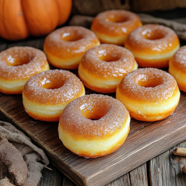 To make bakery-style pumpkin spice donuts, you need: - 1 cup all-purpose flour - 1/2 cup whole wheat flour - 1 teaspoon baking powder - 1/2 teaspoon baking soda - 1 teaspoon ground cinnamon - 1/2 teaspoon ground nutmeg - 1/4 teaspoon ground ginger - 1/4 teaspoon ground cloves - 1/2 teaspoon salt - 1/2 cup granulated sugar - 1/4 cup brown sugar, packed - 1/2 cup canned pumpkin puree - 1/4 cup unsweetened applesauce - 2 large eggs - 1/4 cup vegetable oil - 1 teaspoon vanilla extract - 1/4 cup milk (or non-dairy milk) You can swap some ingredients to fit your needs: - All-purpose flour can be replaced with gluten-free flour for a gluten-free option. - Use coconut sugar instead of granulated sugar for a lower glycemic index. - Substitute applesauce with mashed banana for a fun twist. - Instead of vegetable oil, try melted coconut oil for a richer taste. Add these to elevate your donuts: - Chopped nuts like walnuts or pecans for crunch. - Dark chocolate chips for a sweet surprise. - A touch of maple syrup in the batter for extra sweetness. - For a spice boost, add a pinch of cardamom or allspice. These ingredients create a cozy flavor that warms the heart and home. Bake these donuts to enjoy the joy of fall! Start by preheating your oven to 350°F (175°C). This step is key for even baking. While it heats, grease your donut pan well with cooking spray. This will help the donuts come out easily. In a large bowl, whisk together the dry ingredients. You need 1 cup of all-purpose flour and 1/2 cup of whole wheat flour. Add 1 teaspoon of baking powder, 1/2 teaspoon of baking soda, and spices: 1 teaspoon of ground cinnamon, 1/2 teaspoon of ground nutmeg, 1/4 teaspoon of ground ginger, and 1/4 teaspoon of ground cloves. Don’t forget the 1/2 teaspoon of salt! Mix until everything is combined. In another bowl, mix the wet ingredients. Combine 1/2 cup of granulated sugar and 1/4 cup of packed brown sugar. Add 1/2 cup of canned pumpkin puree and 1/4 cup of unsweetened applesauce. Break in 2 large eggs and pour in 1/4 cup of vegetable oil and 1 teaspoon of vanilla extract. Lastly, add 1/4 cup of milk or non-dairy milk. Stir this mixture until it’s smooth. Carefully pour the wet mixture into the dry mixture. Gently stir until just combined. It’s okay if there are a few lumps; don’t overmix! This keeps the donuts soft and fluffy. Spoon the batter into the donut pan. Fill each cavity about 3/4 of the way full. You can use a piping bag or a zip-lock bag with a corner cut off for easy filling. Bake in the preheated oven for 12-15 minutes. Check with a toothpick; it should come out clean when done. Let the donuts cool in the pan for about 5 minutes. Then, transfer them to a wire rack. If you want, while they are still warm, roll them in cinnamon sugar for extra flavor. Enjoy the warm, cozy smell of pumpkin spice filling your kitchen! To get that perfect bakery-style texture, focus on your flour mix. Use both all-purpose and whole wheat flour. This mix adds flavor and a nice bite. The baking powder and baking soda help the donuts rise. They give you that fluffy feel. Always measure your flour correctly. Too much flour can make them dense. Mix your wet and dry ingredients gently. Stir until just combined. It’s okay if you see some lumps. Overmixing makes donuts tough, not soft. A few lumps mean you keep air in the batter. This helps the donuts rise and stay light. While the donuts are warm, roll them in cinnamon sugar. This adds a sweet crunch. To make the mix, use equal parts sugar and cinnamon. This simple touch makes your donuts extra special. You can also try icing or chocolate glaze for a fun twist. {{image_2}} You can make these donuts gluten-free. Use a gluten-free flour blend instead of all-purpose and whole wheat flour. This swap keeps the texture light and fluffy. Make sure to check the blend for added gum; it helps with structure. If you love bite-sized treats, mini pumpkin donuts are perfect. Use a mini donut pan instead of a standard one. They bake just as well, but watch the time. Mini donuts need about 8 to 10 minutes in the oven. Get creative with your toppings! You can roll the donuts in cinnamon sugar for a classic touch. Or dip them in a maple glaze for a sweet twist. Simply mix powdered sugar with maple syrup and a bit of milk for a smooth glaze. You can also drizzle melted chocolate for a fun flavor. Each option adds its own charm. Store your pumpkin spice donuts in an airtight container. Keep them at room temperature for up to three days. If you want to keep them longer, refrigeration is an option. However, this may change their texture. To avoid drying them out, wrap them in plastic wrap before placing them in the fridge. If you have extra donuts, freezing is a great way to save them. Wrap each donut in plastic wrap tightly. Then, place them in a freezer bag or a container. They will stay fresh for up to three months. When you're ready to eat, simply thaw them at room temperature. To enjoy warm donuts, you can reheat them in the microwave. Heat them for about 10-15 seconds. Check if they are warm enough; if not, add a few more seconds. You can also use an oven. Preheat it to 350°F (175°C) and bake them for about 5-7 minutes. This method helps keep them fluffy and fresh. Enjoy your cozy fall treat! Yes, you can use fresh pumpkin. Just cook and puree it first. Fresh pumpkin will give a nice taste. Make sure to drain excess water to avoid a wet batter. To make these donuts healthier, try these tips: - Use whole wheat flour instead of all-purpose. - Replace granulated sugar with a natural sweetener like maple syrup. - Use unsweetened applesauce in place of oil for a lighter option. These swaps keep the taste while reducing calories. If your batter is too thick, add a little milk. Start with a tablespoon and mix well. Keep adding until it reaches a smoother consistency. This helps the donuts bake evenly. These donuts last for up to three days at room temperature. Store them in an airtight container to keep them fresh. For longer storage, consider freezing them. Yes, you can make these donuts ahead of time. Bake them, let them cool, and store them in the fridge. They stay good for three days. Reheat them briefly before serving for a warm treat. In this post, we covered how to make delicious pumpkin spice donuts. We discussed the ingredients you need, along with some swaps and extras for flavor. You learned step-by-step how to bake and coat your donuts. I shared tips for great texture and preventing overmixing, plus tasty variations. Now you can store your extras and reheat them easily. Enjoy baking these treats, share with others, and impress your friends and family!