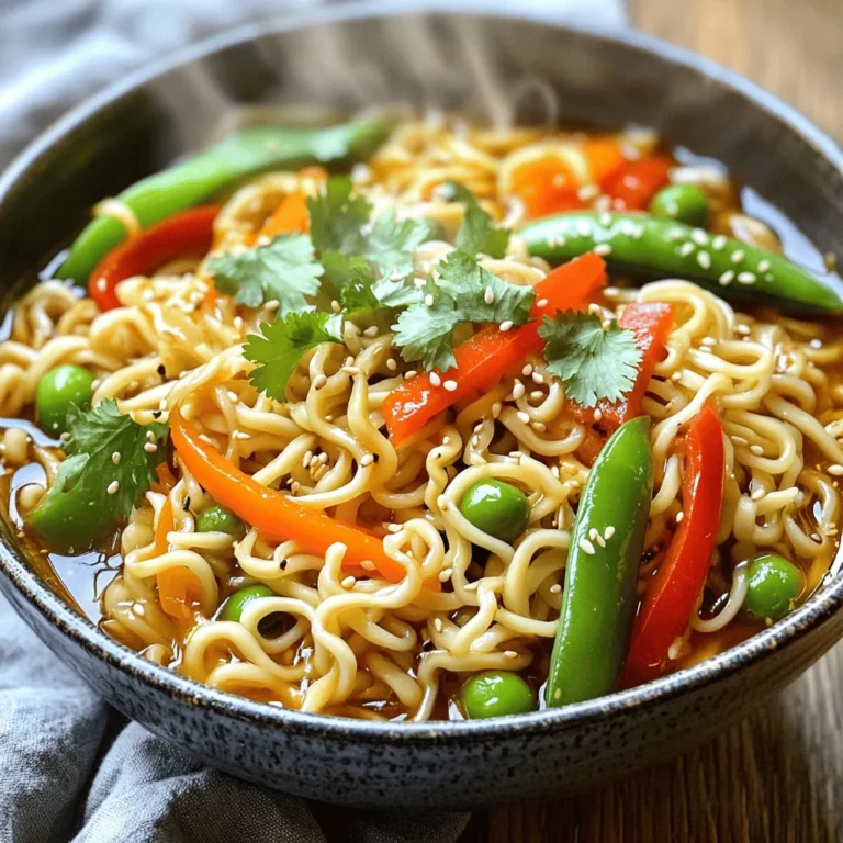 To make Spicy Szechuan Noodles, you need the following key ingredients: - 8 oz egg noodles (or your favorite noodles) - 2 tablespoons vegetable oil - 3 garlic cloves, minced - 1-inch piece of ginger, grated - 1-2 tablespoons Szechuan peppercorns - 1 red bell pepper, julienned - 1 cup snap peas, trimmed - 1 carrot, julienned - 4 green onions, chopped - 2 tablespoons soy sauce - 1 tablespoon chili paste - 1 tablespoon sesame oil - 2 teaspoons rice vinegar - Salt to taste - Fresh cilantro for garnish These ingredients create a balance of heat, flavor, and texture. The Szechuan peppercorns give a unique numbing heat. Garlic and ginger add warmth and depth. Soy sauce brings a savory umami taste. The chili paste boosts the spice level. Sesame oil adds a nutty aroma. Rice vinegar provides a hint of tang. Together, these elements make each bite exciting and bold. Feel free to adjust the recipe to your taste. Here are some optional ingredients: - Additional vegetables like broccoli or bok choy - Protein options like chicken, shrimp, or tofu - Different types of noodles, like rice noodles or udon - Crushed peanuts for crunch - Lime juice for extra zest These options allow you to make the dish your own, while still keeping the fiery essence of Szechuan flavors. First, bring a large pot of salted water to a boil. This helps season the noodles. Add 8 ounces of egg noodles. Cook according to the package instructions until they are al dente. This means they should still have a slight bite. Once done, drain the noodles and toss them lightly with some oil. This keeps them from sticking together. In a large skillet or wok, heat 2 tablespoons of vegetable oil over medium heat. When the oil is hot, add 3 minced garlic cloves, 1 inch of grated ginger, and 1-2 tablespoons of Szechuan peppercorns. Stir-fry this mix for 1-2 minutes. You want it fragrant but not burnt. This base adds depth to your dish. Now, toss in 1 julienned red bell pepper, 1 cup of trimmed snap peas, and 1 julienned carrot. Stir-fry these veggies for about 3-4 minutes until they are crisp-tender. Next, in a small bowl, mix together 2 tablespoons of soy sauce, 1 tablespoon of chili paste, 1 tablespoon of sesame oil, and 2 teaspoons of rice vinegar. Pour this sauce over the vegetables, stirring well to coat them evenly. Add the drained noodles to the skillet with the veggies and sauce. Gently toss everything together. You want the noodles to be well coated with the sauce. This step is key to getting that wonderful flavor in each bite. Cook everything together for an additional 1-2 minutes. This will heat the dish through. Taste your noodles and adjust the seasoning if needed. You can add more salt or chili paste for extra flavor. Once satisfied, remove the skillet from heat. These steps lead you to a fiery and flavorful plate of Spicy Szechuan Noodles. Enjoy! To get the right spice, start with one tablespoon of chili paste. Taste it, then add more if you like it hotter. Szechuan peppercorns add a unique flavor and a mild numbing sensation. Use one to two tablespoons for that signature taste. Adjust the spice slowly; it's easier to add than to take away. Crispy veggies make the dish shine. Stir-fry your garlic and ginger in hot oil for one to two minutes. Don't let them burn. Next, add your vegetables. Cook them just until they are crisp-tender. This keeps them bright and crunchy. Toss the noodles gently to prevent them from breaking apart. Serve your noodles in deep bowls for a nice look. Drizzle a little sesame oil on top for shine. Add whole Szechuan peppercorns and fresh cilantro. These colorful touches will make your dish pop. Use chopsticks or a fork to showcase the vibrant colors of the vegetables. {{image_2}} You can easily make Spicy Szechuan Noodles vegan. Start by swapping egg noodles for rice noodles or whole wheat noodles. These noodles keep the dish light and delicious. For protein, try adding tofu or tempeh. Just sauté them until golden before adding your veggies. This gives your dish a nice crunch. You can also add mushrooms for extra umami flavor. They soak up the sauce well, adding depth to your meal. If you want a protein boost, consider chicken, shrimp, or beef. Thinly slice the meat and cook it first in the skillet. Once it’s cooked through, add your garlic, ginger, and Szechuan peppercorns. This way, the meat absorbs all the flavors. You can also use cooked chicken or shrimp from leftovers. Just toss them in when you mix the noodles. This keeps cooking time short and your meal easy. To make the dish gluten-free, choose gluten-free soy sauce. You can find this at most stores. Also, use rice noodles or gluten-free pasta. Both options cook quickly and taste great. Make sure to check labels for any hidden gluten in sauces. This way, you can enjoy your spicy noodles without worry. To store leftover spicy Szechuan noodles, place them in an airtight container. Make sure the noodles cool down before sealing. This helps keep them fresh. Refrigerate the container and use the leftovers within three days. If you want to keep them longer, consider freezing. When reheating, add a splash of water or broth to keep the noodles moist. You can use a microwave or stovetop for reheating. If using a microwave, heat in short bursts and stir often. On the stovetop, warm over low heat, stirring gently. This way, your noodles stay tasty and don’t dry out. To freeze your noodles, first, let them cool completely. Then, portion them into freezer-safe bags or containers. Squeeze out as much air as possible to prevent freezer burn. Label and date each bag. For best quality, use within three months. When ready to eat, thaw in the fridge overnight before reheating. Szechuan peppercorns are not true peppercorns. They come from the prickly ash tree. They add a unique numbing sensation and citrus flavor to dishes. Black pepper, on the other hand, comes from pepper berries and tastes sharp and spicy. Szechuan peppercorns give a different heat, often described as tingling. This makes them great for spicy Szechuan noodles. Yes, you can easily adjust the spiciness. Start with one tablespoon of chili paste. Taste the dish and add more if you like it hotter. You can also use fresh chili peppers for extra heat. Just remember, a little goes a long way! The goal is to enjoy the flavors without overwhelming your taste buds. You can use various noodles for this recipe. I recommend egg noodles for their rich flavor. However, you can also use rice noodles, udon, or even whole wheat noodles. Each type brings its own texture and taste. Choose what you enjoy the most or what you have on hand. To find authentic Szechuan noodles, look for restaurants that specialize in Szechuan cuisine. These places often serve dishes made with fresh ingredients and bold flavors. You can search online for reviews or ask friends for recommendations. Many cities have great spots where you can enjoy this fiery dish. In this post, we explored the key ingredients and steps to make Spicy Szechuan Noodles. I shared tips for the perfect spice level, cooking techniques, and serving ideas. You can also customize the dish to fit your taste, whether vegetarian or gluten-free. Remember to store leftovers correctly for the best flavor when reheating. Enjoy creating your Szechuan noodles and impressing your friends!