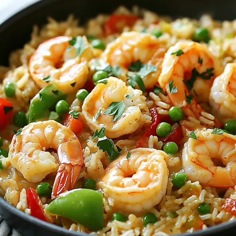 To make a One-Pan Creamy Cajun Shrimp Rice Skillet, gather these key ingredients: - 1 pound large shrimp, peeled and deveined - 1 cup uncooked long-grain rice - 3 cups chicken or vegetable broth - 1 tablespoon Cajun seasoning - 1 medium onion, chopped - 2 cloves garlic, minced - 1 bell pepper (red or green), diced - 1 cup heavy cream - 1 tablespoon olive oil - 1 cup frozen peas - 1 teaspoon smoked paprika - Salt and pepper to taste - Fresh parsley for garnish Each ingredient plays a role in creating a rich and creamy flavor. The shrimp add protein and a nice texture. The rice serves as a great base, soaking up all the flavors. Cajun seasoning gives that warm, spicy kick. The cream makes it all smooth and delicious. Fresh parsley adds a pop of color and a hint of freshness. When picking shrimp, look for ones that are fresh and firm. For the rice, long-grain works best here as it cooks evenly. Don’t forget the broth; it’s key for flavor. Use either chicken or vegetable broth based on your preference. Feel free to customize your ingredients. You can swap out the bell pepper for your favorite veggie or adjust the Cajun seasoning for more or less heat. Enjoy the cooking process and get ready for a tasty meal! - Sauté onion and bell pepper Heat olive oil in a large skillet over medium heat. Add the chopped onion and diced bell pepper. Cook them for about five minutes until they soften. This step builds a great base for your dish. - Cook garlic and add shrimp Stir in minced garlic and cook for one more minute. The garlic adds a lovely aroma. Next, add the shrimp to the skillet. Sprinkle with Cajun seasoning and smoked paprika. Cook until the shrimp turn pink, which takes about three to four minutes. Remove the shrimp and set them aside. - Toast rice in skillet In the same skillet, add uncooked rice. Toast it for about two minutes. Stir often to prevent burning. This step gives the rice a delicious nutty flavor. - Combine broth and cook rice Pour in chicken or vegetable broth. Bring it to a boil. Lower the heat, cover, and let it simmer for about fifteen minutes. The rice should absorb the liquid and become tender. - Stir in cream and peas Once the rice is cooked, stir in the heavy cream and frozen peas. Mix well to combine. The cream adds richness and makes the dish creamy. - Return shrimp and season Return the cooked shrimp to the skillet. Gently fold it into the creamy rice mixture. Season with salt and pepper to taste. Let it cook together for an extra two to three minutes to heat through. Enjoy your One-Pan Creamy Cajun Shrimp Rice Skillet, a dish full of flavor! - Ensuring shrimp don't overcook Cook the shrimp until they turn pink. This takes about 3-4 minutes. Remove them when they are just done. Overcooking makes them tough. - Best type of rice for this dish Use long-grain rice. It cooks well and stays fluffy. Jasmine or basmati rice also works great in this recipe. - Adjusting spice levels Start with one tablespoon of Cajun seasoning. Taste it as you cook. If you want more heat, add more. - Adding lemon zest or juice A splash of lemon juice brightens the dish. Zest adds a fresh flavor too. Add it right before serving for the best taste. - Incorporating additional vegetables Try adding diced zucchini or spinach. These veggies add color and nutrients. You can mix them in when you add the peas. - Using different types of seafood Feel free to swap shrimp for chicken or scallops. You can also use a mix of seafood. Just adjust cooking time as needed. {{image_2}} You can swap shrimp for other proteins. Chicken works well in this dish. Tofu also makes a great plant-based option. For a gluten-free choice, use rice that fits your needs. Look for brands that say "gluten-free" clearly on the package. If you want a dairy-free dish, replace heavy cream with coconut milk. It adds a rich flavor while keeping it light. Try different brands of Cajun seasoning to find your favorite. Each brand has a unique taste and kick. You can also make your own Cajun spice blend. Mix paprika, cayenne, garlic powder, onion powder, and oregano. Adjust the spices to your liking. This homemade blend gives you full control over the flavor. To keep your One-Pan Creamy Cajun Shrimp Rice Skillet fresh, use airtight food storage containers. Glass containers work well, but plastic ones are fine too. Make sure to let the dish cool before sealing. Store in the fridge for up to three days. For longer storage, consider freezing. Place portions in freezer-safe bags or containers, removing as much air as possible. You can keep it frozen for up to three months. For the best reheating results, use a skillet or microwave. If you choose the skillet, add a splash of broth or water. This helps keep the rice moist. Heat over low to medium heat, stirring often. If using a microwave, cover your dish loosely with a lid or paper towel. Heat in short bursts, stirring in between. This helps the heat spread evenly. To prevent the rice from drying out, add a few drops of water before reheating. This will keep your dish creamy and delicious. Yes, you can make this dish ahead of time. Cook the shrimp and rice as directed. Let them cool before storing in a container. You can keep it in the fridge for up to three days. When ready to eat, reheat it on the stove or in the microwave. Add a splash of broth or cream to keep it creamy. Shrimp are fully cooked when they turn pink and opaque. They should also curl into a C shape. This usually takes about 3-4 minutes in the skillet. Be careful not to overcook them, as they can become rubbery. It's best to remove them from the skillet as soon as they are done. Serve the dish warm, right from the skillet. Garnish with fresh parsley for a pop of color. You can add a wedge of lemon on the side for extra flavor. Pair it with a simple salad or crusty bread to soak up the creamy sauce. Enjoy the bold flavors with family or friends! This blog covered how to make a delicious One-Pan Creamy Cajun Shrimp Rice Skillet. We explored key ingredients, step-by-step cooking, and tips to enhance flavor. Remember, adjusting spices and exploring variations can make this dish your own. Don’t forget to store leftovers properly and reheat wisely. Enjoy the ease of this one-pan meal, and let its flavors bring joy to your table. Cooking can be fun and simple!