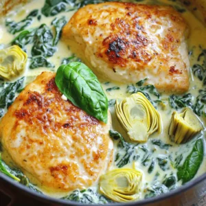 - 2 boneless, skinless chicken breasts - 1 cup fresh spinach, chopped - 1 can (14 oz) artichoke hearts, drained and quartered - 1 cup cream cheese, softened - 1/2 cup chicken broth - 1/2 cup grated Parmesan cheese The main ingredients create a rich and tasty dish. The chicken breasts are the base and give you protein. Spinach adds color and nutrients. Artichoke hearts bring a nice texture. Cream cheese makes the sauce creamy and smooth. Chicken broth adds flavor. Parmesan cheese gives a salty kick. - 1 teaspoon garlic powder - 1 teaspoon onion powder - Salt and pepper to taste - 2 tablespoons olive oil Seasoning is key to flavor. Garlic powder and onion powder boost the taste. Salt and pepper balance all the flavors. Olive oil helps cook the chicken and adds richness. - Fresh basil Fresh basil adds a pop of color and a hint of freshness. It makes your dish look beautiful and tastes great. You can add it just before serving for the best effect. First, season the chicken breasts. Use garlic powder, onion powder, salt, and pepper. Sprinkle these on both sides. This adds great flavor. Next, heat olive oil in a pot over medium heat. Add the chicken to the pot. Cook for 5-7 minutes on each side. Look for a golden brown color. Check the center to ensure it's fully cooked. The chicken should reach 165°F. Remove the chicken and set it aside. In the same pot, add cream cheese, chicken broth, and Parmesan cheese. Stir well until the cheese melts. This creates a creamy sauce. Keep mixing until the sauce is smooth and velvety. Now, stir in the chopped spinach and artichoke hearts. Cook for about 3-4 minutes. The spinach should wilt but keep its bright color. This step adds freshness and flavor to the dish. Return the cooked chicken to the pot. Spoon the creamy sauce over the chicken. Let everything simmer for 3-5 minutes. This helps the chicken soak up the flavors. Once heated and bubbling, remove from heat. For a nice touch, garnish with fresh basil. Serve straight from the pot or on a plate. Make sure the creamy sauce covers the chicken well. Enjoy your meal! Best Method for Cooking Chicken I always recommend searing chicken on medium heat. This gives it a nice brown crust. Use a heavy pot for even heat. Cook each side for about 5-7 minutes. To check if it's done, the inside should reach 165°F. Let it rest before slicing to keep it juicy. Tips for a Creamy Sauce Start with softened cream cheese. This helps it melt smoothly in the pot. Stir in chicken broth slowly to mix well. If the sauce is too thick, add a bit more broth. A gentle heat will keep it creamy without burning. Alternatives for Cream Cheese If you need a change, try Greek yogurt. It adds tang and creaminess. Another option is mascarpone cheese, which is rich and smooth. You can also use cottage cheese blended until smooth for a lighter choice. Dairy-Free Option Suggestions For a dairy-free sauce, use cashew cream. Blend soaked cashews with water until smooth. Nutritional yeast can add a cheesy flavor. Coconut milk is also a great choice for richness. Adding Herbs and Spices Fresh herbs like basil or parsley can brighten the dish. Add them at the end for the best flavor. A pinch of red pepper flakes can give it a nice kick too. Experiment with your favorite spices to make it your own. Using Different Cheese Varieties Swap out Parmesan for mozzarella or Gouda for a different taste. A mix of cheeses can also add depth. Just be mindful of the melting point to keep the sauce creamy. {{image_2}} You can swap chicken for turkey or tofu. Turkey gives a nice, lean option. It adds a new flavor while keeping it healthy. Tofu is great for a plant-based meal. It soaks up the sauce well. Just make sure to press the tofu to remove excess water before cooking. This helps it get crispy and tasty. Feel free to mix in other veggies. Mushrooms, bell peppers, or zucchini all work well. They add color and crunch to your dish. Try using frozen peas for a quick option. You can also add some cherry tomatoes for a sweet burst of flavor. Add different herbs to change the taste. Italian herbs such as oregano and basil can bring a fresh twist. A pinch of red pepper flakes adds a bit of heat. Try lemon zest for a bright flavor boost. Experiment to find your favorite mix! For a spicy kick, add cayenne or chili powder. Start with a small amount, then taste. You can always add more heat if needed. Instead of cream cheese, you can use Greek yogurt or sour cream. These options make the dish lighter but still creamy. Coconut milk is a good choice for a dairy-free version. It adds a subtle sweetness, which works well with spinach and artichokes. To keep your One-Pot Creamy Spinach Artichoke Chicken fresh, use airtight containers. Glass or plastic containers work well. Make sure the chicken is cool before sealing. This meal lasts about 3 to 4 days in the fridge. Always check for any signs of spoilage before eating. For the best taste, reheat on the stove. Place the chicken and sauce in a pot over low heat. Stir often to avoid burning. You can also use the microwave, but check every 30 seconds. To keep the sauce creamy, add a splash of chicken broth or milk while reheating. This will help maintain the texture. You can freeze this dish for up to 2 months. Use freezer-safe containers or bags. Make sure to remove as much air as possible. When you are ready to eat, thaw the dish in the fridge overnight. Reheat it gently, adding a little liquid to keep it creamy. Enjoy your flavorful meal even after a freeze! To make One-Pot Creamy Spinach Artichoke Chicken healthier, consider these tips: - Use skinless chicken thighs for leaner meat. - Substitute cream cheese with Greek yogurt for fewer calories. - Add more fresh spinach to boost fiber and nutrients. You can also try these alternative ingredients: - Use low-fat cheese options to cut fat. - Replace white pasta with whole grain or zucchini noodles. - Use vegetable broth instead of chicken broth for less sodium. Yes, you can make this recipe ahead of time. Here’s how: - Cook the chicken and sauce as directed, then let it cool. - Store it in an airtight container in the fridge for up to three days. For recommended storage methods: - Use glass or plastic containers with tight lids for best results. - Label the container with the date for easy tracking. Here are some delicious side dish suggestions: - Garlic bread pairs well and soaks up the sauce. - Steamed broccoli adds color and nutrients to your meal. - A simple rice pilaf can balance the creamy flavors. You can also pair it with salads or bread: - A light Caesar salad complements the rich chicken. - Crusty baguette or breadsticks are great for dipping. - A fresh garden salad adds crunch and freshness. This blog post guided you through making One-Pot Creamy Spinach Artichoke Chicken. We discussed the main ingredients, step-by-step cooking instructions, and tips for success. You learned how to create a creamy sauce with the right techniques. Plus, you explored ways to customize the dish with various proteins and veggies. I hope you feel ready to make this dish your own. Enjoy every creamy bite!