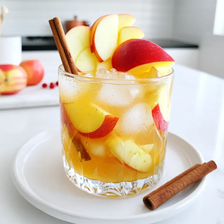 To make the Apple Cider Bourbon Smash, you will need a few key ingredients. Each one adds a unique flavor. Here’s what you need: - 2 cups apple cider - 1 tablespoon lemon juice - 1 tablespoon maple syrup - 1 teaspoon ground cinnamon - 1/4 teaspoon ground ginger - 1/4 teaspoon nutmeg - 1 1/2 cups ginger ale - Apple slices (for garnish) - Cinnamon sticks (for garnish) - Ice cubes These ingredients come together to create a drink that tastes like fall. Apple cider serves as the base, giving it a sweet and tangy flavor. Lemon juice adds a bit of brightness. Maple syrup brings in a rich sweetness. Ground spices, like cinnamon, ginger, and nutmeg, give it warmth and depth. Ginger ale adds fizz and makes the drink refreshing. Finally, garnishing with apple slices and cinnamon sticks makes it look great and adds extra flavor. You can find these ingredients at your local grocery store. Make sure to choose fresh apple cider for the best taste. Enjoy gathering your ingredients; it’s the first step to making this tasty drink! - Combining Ingredients in a Pitcher Start by pouring 2 cups of apple cider into a large pitcher. Next, add 1 tablespoon of lemon juice for a bright touch. Mix in 1 tablespoon of maple syrup for sweetness. Then, add 1 teaspoon of ground cinnamon, 1/4 teaspoon of ground ginger, and 1/4 teaspoon of nutmeg. Stir all the ingredients well. This blend brings out the fall flavors. - Filling Glasses with Ice Grab your favorite glasses and fill them with ice cubes. This keeps the drink cold and refreshing. Aim for about halfway full so there’s space for the drink. - Pouring and Mixing the Drink Pour the apple cider mixture over the ice until the glass is about two-thirds full. This allows the drink to mix well with the ice. Next, top each glass with 1 1/2 cups of ginger ale. The ginger ale adds a nice fizzy touch. Stir gently to combine everything without losing the bubbles. - Garnishing the Cocktail Finally, garnish each drink with apple slices and a cinnamon stick. The apple slices add a pop of color and flavor. The cinnamon stick gives a cozy feel. This drink not only tastes great but looks pretty too. Enjoy your Apple Cider Bourbon Smash! - Choosing the Right Apple Cider Use fresh, unfiltered apple cider. It has more flavor than the clear kind. Look for cider labeled "fresh-pressed." This cider keeps the natural sweetness and tang. - Adjusting Sweetness and Spice Levels Taste the mix before serving. If it’s too sweet, add more lemon juice. For extra spice, add a pinch of more ground cinnamon or ginger. You can also use less maple syrup to control sweetness. - Serving Suggestions for Presentation Use clear glasses to show off the drink's color. Add ice cubes before pouring to keep it cold. Garnish with apple slices and cinnamon sticks. This makes the drink look inviting and festive for fall. {{image_2}} You can have fun with the Apple Cider Bourbon Smash. Here are some ideas to mix it up. Adding Other Spirits You can switch bourbon for other spirits. Rum adds a sweet twist. Vodka gives a clean taste. Try both to see what you like best! Incorporating Seasonal Fruits Think about adding seasonal fruits. Slice up pears for a fresh taste. Toss in cranberries for a tart kick. These fruits boost flavor and look great too! Making a Non-Alcoholic Version Want a fun drink without alcohol? Just skip the bourbon! Use more ginger ale for fizz. You can add extra apple cider and some sparkling water. This makes a tasty mocktail for everyone to enjoy. These variations let you create a drink that suits your taste and the season! To store your Apple Cider Bourbon Smash, follow these tips. First, pour any leftover drink into a clean container. Use a glass jar or a pitcher with a lid. This keeps air out and helps the drink stay fresh. Refrigeration Tips: - Place the container in the fridge right away. - Do not add ice to the drink before storing. Ice will melt and water down the flavors. Duration for Quality Retention: Your drink will taste best within 24 hours. After that, the flavors may fade. If you keep it sealed, it can last up to three days. However, I suggest enjoying it fresh for the best taste. Can I make Apple Cider Bourbon Smash in advance? Yes, you can make this drink ahead of time. Mix the apple cider, lemon juice, maple syrup, and spices in a pitcher. Keep it in the fridge. When you’re ready to serve, add ice and ginger ale. This way, you keep the fizz fresh! What’s a good substitute for maple syrup? If you don’t have maple syrup, use honey or agave nectar. Both add sweetness and flavor. Start with a smaller amount, then taste it. You can always add more if needed. Is it possible to make this cocktail without ginger ale? You can skip the ginger ale if you want. Try using club soda or tonic water for fizz. Or, just serve it straight over ice. Both options keep it refreshing! In this article, we explored how to make a delicious Apple Cider Bourbon Smash. We covered the key ingredients like apple cider and spices. You learned the simple steps to mix and serve this drink. We also shared tips to enhance flavor and variations to try. Don't forget to store any leftovers properly to enjoy later. This cocktail is fun to make and enjoy any time of the year. Now, get ready to impress your friends with this tasty recipe.