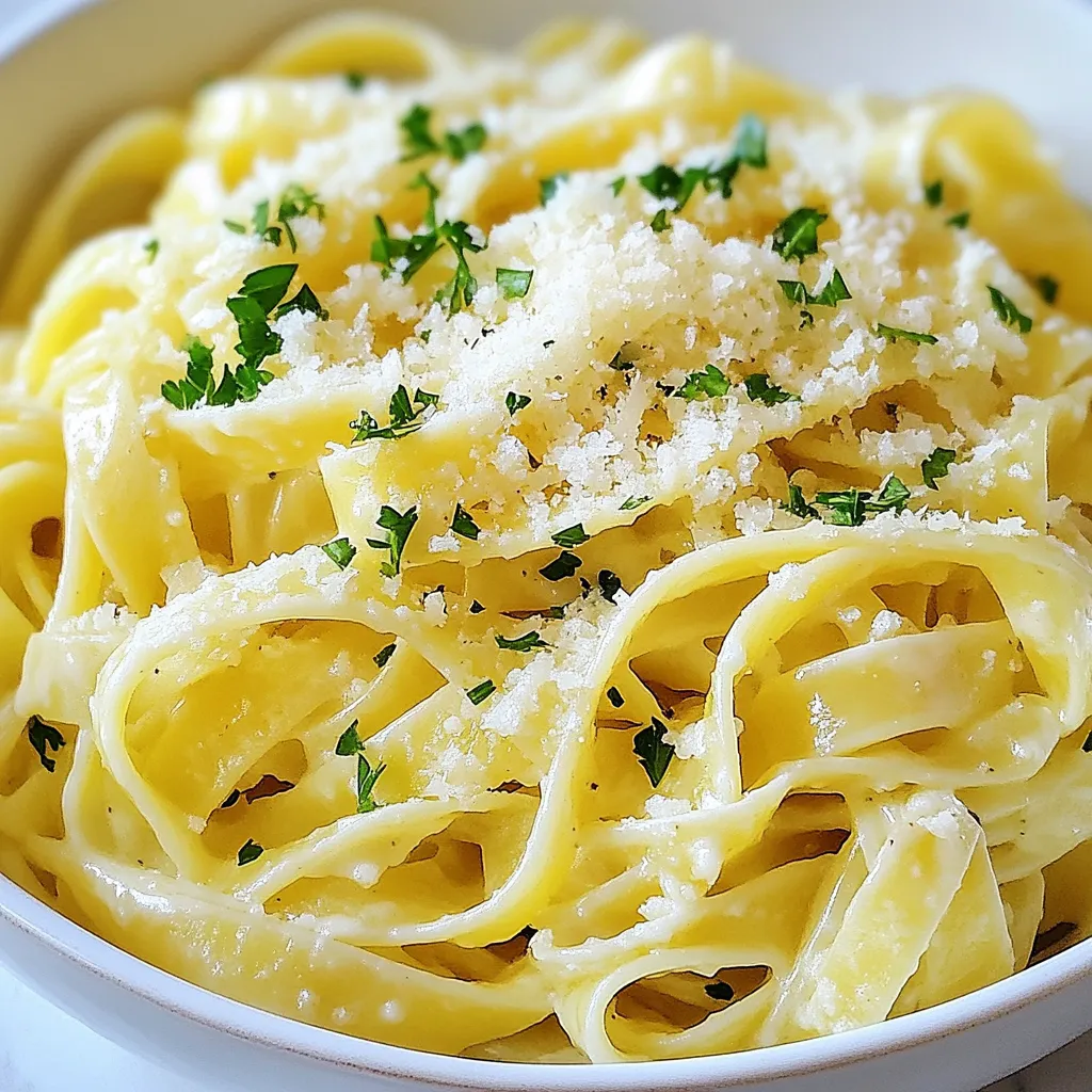 To make One-Pan Butter Parmesan Pasta, you'll need: - 12 oz fettuccine or spaghetti - 4 cups vegetable broth - 1 cup heavy cream - 1/2 cup unsalted butter - 1 cup freshly grated Parmesan cheese - 3 cloves garlic, minced - 1 teaspoon Italian seasoning - Salt and pepper to taste - Fresh parsley, chopped (for garnish) For this dish, you will need: - A large skillet or frying pan - A measuring cup for liquids - A cutting board and knife for garlic - A spoon for stirring - A serving bowl for the pasta To make your pasta even better, consider these toppings: - Extra Parmesan cheese - A drizzle of olive oil - Crushed red pepper flakes for heat - Fresh basil or chives for color {{ingredient_image_1}} Start by taking a large skillet or pan. Pour in 4 cups of vegetable broth. Add 1 cup of heavy cream and 1/2 cup of unsalted butter. Heat this mixture over medium heat. Watch for it to simmer gently. This step sets the base for our dish. Next, you’ll want to add 3 cloves of minced garlic. Also, sprinkle in 1 teaspoon of Italian seasoning. Stir this mixture well. Cook for about 1-2 minutes. You’ll notice the garlic smell filling the air. This adds great flavor to your pasta. Now, it’s time to add the pasta. Use 12 oz of fettuccine or spaghetti. Make sure the pasta is submerged in the broth. Cook according to the package instructions. Usually, this takes about 10-12 minutes. Stir occasionally to prevent sticking. The pasta will soak up that yummy broth. Once the pasta is cooked, lower the heat. Gradually stir in 1 cup of freshly grated Parmesan cheese. This cheese melts into the sauce, making it creamy. Keep stirring until it’s all melted. This step is key for that rich flavor. Now, season with salt and pepper to taste. Stir it all together. Let the dish sit for a few minutes to thicken. When you're ready to serve, scoop it into shallow bowls. For a nice touch, sprinkle some fresh parsley on top. Enjoy your delicious meal! To get the best flavor, start with fresh ingredients. Use high-quality Parmesan cheese. Grate it yourself for a rich taste. You can add a touch of lemon juice for brightness. A pinch of red pepper flakes adds a nice kick. Fresh herbs, like parsley, also enhance the flavor. If your sauce is too thick, add a splash of vegetable broth. This will keep it creamy. If it's too thin, let it cook longer. The sauce will thicken as it cools. Stir in more Parmesan for a richer texture. Always check the sauce before serving. To save time, chop your garlic and herbs ahead of time. Use pre-grated Parmesan cheese if you’re in a rush. You can also cook the pasta while the sauce simmers. Keep your pan size large to avoid crowding. This helps everything cook evenly and fast. Pro Tips Perfect Pasta Texture: Make sure to stir the pasta occasionally while it cooks to prevent it from sticking together and to ensure even cooking. Quality Ingredients Matter: Use high-quality Parmesan cheese for a richer flavor; freshly grated cheese melts better and enhances the creaminess of the sauce. Customize Your Seasoning: Feel free to add your favorite herbs or spices, such as crushed red pepper flakes for a bit of heat or fresh basil for added flavor. Leftover Storage: Store any leftovers in an airtight container in the fridge for up to 3 days. Reheat on low heat, adding a splash of cream or broth to loosen the sauce. {{image_2}} You can add protein to your One-Pan Butter Parmesan Pasta for extra flavor. Cooked chicken or shrimp works well. For chicken, use cooked, shredded pieces. Toss them in during the last few minutes of cooking. For shrimp, add peeled and deveined shrimp to the pan. Cook until they turn pink and curl up. This addition makes the meal heartier and more filling. To make this dish vegetarian, skip any meat. You can add veggies like spinach, mushrooms, or bell peppers. Sauté them with the garlic for extra taste. This gives you a colorful, healthy plate. It keeps the dish satisfying while sticking to vegetarian choices. You can also use vegetable broth instead of chicken broth for a richer flavor. You can switch ingredients based on what you have at home. If you don’t have fettuccine, use any pasta you like. Bowtie or penne works great too. If you lack heavy cream, try using milk or a non-dairy option like coconut cream. You can replace Parmesan with nutritional yeast for a cheesy taste without dairy. These swaps keep the dish flexible and fun. To store your One-Pan Butter Parmesan Pasta, let it cool down first. Place the pasta in an airtight container. This helps keep it fresh. You can store it in the fridge for up to three days. If you want to keep it longer, consider freezing it. When you're ready to eat it again, take the pasta out of the fridge. Heat it gently in a pan over low heat. Add a splash of vegetable broth or cream to help loosen it up. Stir it well until it's hot. You can also use the microwave. Place it in a microwave-safe bowl, cover it, and heat for one to two minutes. To freeze the pasta, use a freezer-safe container. Make sure to leave some space for the pasta to expand. It can last in the freezer for up to three months. When you’re ready to eat it, thaw it overnight in the fridge. Reheat it as noted above for the best taste. Yes, you can use other pasta types. Short pasta like penne or fusilli works well. Just remember to adjust the cooking time based on the pasta shape. Always check the package for exact cooking times. To make this dish dairy-free, swap heavy cream with coconut cream or a dairy-free alternative. Use nutritional yeast instead of Parmesan cheese for a cheesy flavor. You can also use dairy-free butter or olive oil for richness. You can pair this pasta with fresh salad or garlic bread. A side of steamed vegetables like broccoli or green beans adds color and nutrition. Grilled chicken or shrimp can make it a heartier meal. Pasta is al dente when it feels firm but not hard. You can taste a piece to check. It should have a slight bite to it. Cooking times vary, so start checking a minute or two before the package says. This blog post covered making One-Pan Butter Parmesan Pasta step-by-step. You learned about essential ingredients, cooking tools, and tasty optional garnishes. We explored tips for great flavor and easy meal prep. You also found out how to adjust the dish for dietary needs and store leftovers. Cooking can be simple and fun. With this guide, you can create a delicious meal that suits your taste. Enjoy your time in the kitchen and happy cooking!