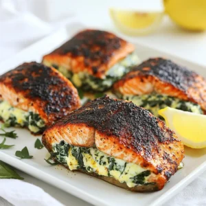 Blackened Salmon Stuffed with Spinach Delight