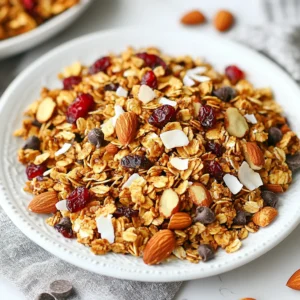 - 2 cups rolled oats - 1 cup mixed nuts (almonds, cashews, pecans) - 1/2 cup unsweetened coconut flakes - 1/2 cup maple syrup - 1/4 cup coconut oil, melted - 1/2 teaspoon vanilla extract - 1 teaspoon ground cinnamon - 1/2 teaspoon ground ginger - 1/4 teaspoon ground nutmeg - 1/4 teaspoon ground cloves - 1 cup dried cranberries - 1/2 cup dark chocolate chips (optional) - Pinch of salt The ingredients in my spiced Christmas granola make it special. I love the mix of flavors and textures. The rolled oats form a hearty base. They provide fiber and give a nice chew. Mixed nuts add crunch and healthy fats. I often use almonds, cashews, and pecans for great taste. The coconut flakes bring a tropical touch. They add sweetness and chewiness. Maple syrup acts as a natural sweetener. It also helps bind all the ingredients together. Coconut oil gives the granola a rich flavor and crispy texture. Spices like cinnamon, ginger, nutmeg, and cloves bring warmth. They create a cozy, festive flavor that feels like Christmas. Vanilla extract adds a lovely aroma, too. For a fruity touch, I add dried cranberries. They provide a nice tartness that balances the sweetness. Dark chocolate chips are optional, but they add a fun twist. A pinch of salt enhances all these flavors and makes them pop. Gather these ingredients to start making this festive treat. You’ll enjoy each crunchy bite, filled with the spirit of the season! {{ingredient_image_1}} 1. Preheat oven and prepare baking sheet First, set your oven to 325°F (160°C). This helps the granola bake evenly. Line a large baking sheet with parchment paper. This will prevent sticking and make cleanup easy. 2. Combine dry ingredients in a large mixing bowl In a large mixing bowl, add the rolled oats, mixed nuts, and coconut flakes. Then, sprinkle in the ground cinnamon, ginger, nutmeg, cloves, and a pinch of salt. Mix these dry ingredients well. You want the spices spread evenly throughout. 3. Mix wet ingredients separately In another bowl, whisk together the maple syrup, melted coconut oil, and vanilla extract. This mixture will help bind the granola and add flavor. 4. Combine wet and dry mixtures Pour the wet mixture over the dry ingredients. Stir until everything is coated. This step ensures each oat and nut gets the sweet and spiced goodness. 5. Spread granola on baking sheet and bake Spread the granola mixture evenly on your prepared baking sheet. Bake it for 25-30 minutes. Stir halfway through to help it bake evenly. Look for a golden brown color as a sign it’s ready. 6. Cool and add dried cranberries and chocolate chips After baking, remove the granola from the oven. Let it cool completely on the baking sheet. Once cool, stir in the dried cranberries and chocolate chips if you like. This adds a nice sweet touch to your granola. To get the perfect granola texture, aim for a mix of crunch and chew. Start with rolled oats. They give a hearty base. Use a mix of nuts for added crunch. Almonds, cashews, and pecans work well together. Coconut flakes add a nice chewiness, too. When you mix the dry ingredients, make sure spices are well blended. This helps to spread the flavor evenly. I like to add a pinch of salt. It brings out the sweetness of the maple syrup. Stir the mixture every 10 minutes while baking. This ensures even cooking. Feel free to add your favorite seasonal spices. Nutmeg and ginger give a warm flavor. You can also add a bit of cardamom for extra zest. Mixing in dried fruits is a great way to personalize your granola. Dried cranberries add tartness. You could also use dried apples or figs for a sweeter touch. If you want, toss in dark chocolate chips for a treat. They melt slightly and give a rich flavor. Pro Tips Customize Your Nuts: Feel free to mix and match your favorite nuts for a personalized touch. Walnuts, hazelnuts, or even pistachios can add unique flavors. Adjust the Sweetness: If you prefer a less sweet granola, reduce the amount of maple syrup. You can also substitute with honey or agave syrup if desired. Store for Freshness: To keep your granola crispy, store it in an airtight container. You can also refrigerate it for extended freshness. Mix-ins Variations: Experiment with different dried fruits like raisins, apricots, or cherries. You can also add seeds like pumpkin or sunflower for extra crunch. {{image_2}} You can change the nuts in this granola to fit your taste. If you love walnuts or hazelnuts, use them instead of mixed nuts. Each nut gives a unique flavor and texture, so feel free to mix and match. Adding seeds can also boost nutrition. Pumpkin seeds add a nice crunch and are great for protein. Sunflower seeds bring a nutty taste and extra vitamins. They both work well in this recipe and make the granola even more festive. Sweeteners change the taste of your granola. Instead of maple syrup, try honey or agave syrup for a different flavor. You can also use brown sugar for a rich, caramel-like taste. Chocolate can make your granola special too. While dark chocolate chips add a rich touch, you might like white chocolate or milk chocolate instead. Each type of chocolate brings its own sweetness and creaminess, making your granola unique and tasty. To keep your spiced Christmas granola fresh, store it in an airtight container. This helps to lock in flavor and crunch. I recommend glass jars or plastic containers with tight lids. Avoid using bags, as they allow air in, which can make the granola stale. Before sealing, make sure the granola is completely cool. Warm granola can create moisture in the container. This moisture can lead to clumping or sogginess. You can keep your granola at room temperature for up to two weeks. If you want it to last longer, consider freezing it. Frozen granola can last up to three months. Just remember to thaw it in the fridge before eating. Signs that your granola has spoiled include a stale smell or a change in texture. If it feels soft or chewy instead of crunchy, it’s time to toss it. Always trust your senses! Can I make this granola gluten-free? Yes, you can easily make this granola gluten-free. Just use certified gluten-free oats. You can also check all other ingredients for gluten-free labels. This keeps your granola safe for those with gluten sensitivities. How do I adjust the sweetness to my preference? To adjust sweetness, you can change the amount of maple syrup. If you prefer less sweetness, try using half the amount. You can also add more dried fruits, like cranberries, for natural sweetness. Taste as you go to find your perfect balance. Is it possible to make this granola vegan? Yes, this granola is vegan-friendly as it stands. The ingredients, like maple syrup and coconut oil, are plant-based. Ensure the chocolate chips you choose are dairy-free if you add those. Enjoy your tasty, vegan treat with no worries! Breakdown of calories and macros Each serving of this granola contains around 200 calories. You get about 8 grams of protein, 10 grams of healthy fats, and 25 grams of carbohydrates. This makes it a wholesome snack or breakfast option. Health benefits of the ingredients - Rolled oats: These provide fiber and can help lower cholesterol. - Nuts: They add healthy fats and protein, keeping you full longer. - Coconut flakes: These offer a bit of natural sweetness and healthy fats. - Cranberries: They are rich in antioxidants and add a tart flavor. - Spices: Cinnamon and ginger can help with digestion and have anti-inflammatory benefits. This granola is not just tasty; it packs a nutritional punch! You can create a delicious granola at home with just a few ingredients. Start by mixing oats, nuts, and spices. Combine them with wet ingredients, then bake for a healthy snack. Remember, you can customize the recipe with your favorite fruits or nuts. Store it in a sealed container for lasting freshness. Making your own granola is easy and fun. Enjoy experimenting with flavors and textures. Your homemade granola will offer taste and nutrition!