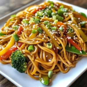 - 8 oz Lo Mein noodles - 1 tablespoon sesame oil - 2 cloves garlic, minced - 1 small onion, sliced - 1 bell pepper (red or green), thinly sliced - 1 cup broccoli florets - 1 cup snap peas - 1 carrot, julienned - 2 green onions, chopped - 3 tablespoons soy sauce - 1 tablespoon oyster sauce (optional for extra umami) - 1 teaspoon ginger, grated - Salt and pepper to taste - Sesame seeds for garnish Gathering the right ingredients is key for a great stir-fried lo mein. Start with Lo Mein noodles. They give the dish its classic chewy texture. You’ll also need sesame oil, which adds a nutty flavor. Garlic and ginger bring a fresh kick. For vegetables, I love using onion, bell pepper, broccoli, snap peas, and carrot. They add color and crunch. Soy sauce provides saltiness, while oyster sauce adds depth. You can skip the oyster sauce if you want, but I think it’s worth it. Lastly, don’t forget salt and pepper to taste, and sesame seeds for a nice finish. With these ingredients, you’re set to create a dish that’s both quick and delicious! {{ingredient_image_1}} - Boil water in a large pot. - Add 8 oz of Lo Mein noodles. Cook according to package instructions, usually 3-4 minutes. - Drain the noodles and rinse under cold water to cool. Set them aside. - Heat 1 tablespoon of sesame oil in a large wok over medium-high heat. - Add 2 cloves of minced garlic and 1 teaspoon of grated ginger. Sauté for about 30 seconds until fragrant. - Toss in 1 small sliced onion, 1 thinly sliced bell pepper, and 1 julienned carrot. - Incorporate 1 cup of broccoli florets and 1 cup of snap peas. - Cook the vegetables for about 5-7 minutes until they are tender-crisp. This method gives your dish a great texture and flavor. Each step builds on the last, making it easy to follow. Enjoy every moment of cooking! - How to avoid overcooking noodles: Cook the Lo Mein noodles for just 3-4 minutes. Drain and rinse them quickly under cold water to stop cooking. This keeps them firm. - Cooking vegetables for optimal texture: Stir-fry vegetables like bell peppers, broccoli, and snap peas for 5-7 minutes. This time keeps them tender-crisp. - Flavor balancing between soy and oyster sauce: Start with 3 tablespoons of soy sauce. Add 1 tablespoon of oyster sauce for umami. Adjust to your taste. - Recommended cookware: wok vs skillet: Use a wok for high heat and easy tossing. A skillet works too but may not allow for the same stirring ease. - Tools for easy stirring and serving: A long spatula helps mix and serve the noodles. Tongs can also make serving easier. - Best accompaniments: Serve lo mein with spring rolls or dumplings. They complement the meal well. - How to present the dish attractively: Use a large platter. Top with sesame seeds and green onions for added color and texture. Pro Tips Use Fresh Ingredients: Fresh vegetables will enhance the flavor and texture of your Lo Mein. Choose vibrant, crisp veggies for the best results. Don't Overcook Noodles: Ensure the Lo Mein noodles are cooked al dente. They will continue to cook slightly when added to the hot stir-fry. High Heat is Key: Stir-frying at a high temperature will help achieve that signature smoky flavor and keep the veggies crunchy. Customize Your Protein: Feel free to add your choice of protein, such as chicken, shrimp, or tofu, for a more satisfying meal. {{image_2}} You can easily change up the protein in your stir-fried lo mein. If you want a meat option, try adding chicken or shrimp. These proteins cook quickly and add great flavor. For a vegetarian twist, use tofu or tempeh. Both options soak up sauces well and provide a nice texture. Lo mein noodles are delicious, but you can swap them for other noodles. Try using spaghetti or rice noodles if you want something different. If gluten is a concern, look for gluten-free noodles. These will still taste great and work well in your stir fry. To make your dish even tastier, think about adding different sauces. Teriyaki or hoisin sauce can give your noodles a sweet flavor. If you like heat, sprinkle in some chili flakes or szechuan pepper. These little changes can turn a simple dish into something special. Stir-fried lo mein noodles last about 3 to 4 days in the fridge. To store them properly, place the cooled noodles in an airtight container. This keeps them fresh and prevents them from drying out. Before you eat leftovers, check for any off smells or changes in texture. Yes, you can freeze stir-fried lo mein! To do this, let the dish cool completely. Then, place it in a freezer-safe container or bag. Squeeze out any extra air to avoid freezer burn. When you’re ready to eat, thaw it overnight in the fridge. Reheat it in a pan over medium heat until hot, stirring often to ensure even warming. Preparing lo mein in advance is a great idea for quick meals. Cook a big batch and store it in portions. Use small containers for easy grab-and-go meals. Keep veggies and noodles separate if you want them fresh longer. This way, you can enjoy delicious lo mein all week! You can make Lo Mein noodles at home by mixing flour and water. Combine two cups of all-purpose flour with about three-quarters of a cup of water. Knead the dough for about five minutes. Roll it out thin and cut it into strips. Cook the noodles in boiling water for 3-4 minutes until tender. Rinse and cool before using. Yes, you can use any vegetables you like. Try bell peppers, carrots, or even zucchini. Broccoli and snap peas work great too. Just make sure to cut them into small pieces for even cooking. Be creative with seasonal veggies for added flavor and color. Lo Mein uses soft noodles, while Chow Mein uses crispy noodles. In Lo Mein, you mix the noodles with sauce and veggies. For Chow Mein, you fry the noodles until they are crunchy. Both dishes are delicious but offer different textures. Stir Fried Lo Mein can be healthy, depending on your ingredients. Using fresh veggies adds nutrients. Choose low-sodium soy sauce to cut back on salt. You can also add lean protein, like chicken or tofu, for more health benefits. Balance is key to a healthy meal. Yes! To make Stir Fried Lo Mein vegan, skip the oyster sauce. Use only soy sauce and add some extra spices for flavor. You can also add tofu for protein. This way, you can enjoy a hearty meal without any animal products. This blog post covered how to make delicious stir-fried lo mein. We explored essential ingredients, step-by-step cooking, helpful tips, variations, and storage tips. Now you have everything to prepare a tasty dish that can fit any preference. Experiment with different proteins and sauces for your unique twist. Enjoy your cooking journey, and remember, practice makes perfect! Happy eating!