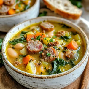 The perfect Creamy Bean Soup with Sausage starts with fresh, simple ingredients. Each one adds flavor and texture to this warm dish. - 1 cup dried white beans (cannellini or navy), soaked overnight - 1 tablespoon olive oil - 1 medium onion, diced - 2 cloves garlic, minced - 1 carrot, diced - 1 celery stalk, diced - 2 medium potatoes, diced - 4 cups vegetable broth - 1 cup cooked Italian sausage, sliced (or plant-based sausage for a vegetarian option) - 1 cup heavy cream or coconut cream - Salt and black pepper to taste - 1 teaspoon smoked paprika - ½ teaspoon dried thyme - 2 cups fresh spinach, roughly chopped - Fresh parsley for garnish This ingredient list gives you a hearty, flavorful soup. The dried beans are vital; they create a creamy base. Olive oil and fresh veggies add depth. The sausage makes it filling and adds a nice kick. Heavy cream (or coconut cream) enriches the soup, making it velvety. Spinach adds a pop of color and nutrients. Fresh parsley on top brightens the dish and looks great. With these ingredients, you’re ready to create a comforting meal that warms the soul. {{ingredient_image_1}} Start by soaking your dried white beans overnight. This step is key for getting the right texture. Rinse the beans well after soaking to remove any dirt. Soaking makes the beans easier to cook and digest. If you skip this step, the beans will take much longer to become tender. In a large pot, heat one tablespoon of olive oil over medium heat. Add diced onion, minced garlic, diced carrot, and diced celery. Sauté these veggies for about 5-7 minutes. You want them soft and fragrant. This base adds a rich flavor to the soup. Next, stir in the diced potatoes and the rinsed beans. Cook this mix for another 3 minutes. Then, pour in 4 cups of vegetable broth. Add smoked paprika, dried thyme, salt, and black pepper. Bring everything to a boil and then lower the heat to simmer for 30-40 minutes. This will make the beans tender and let the flavors blend. Once the beans are tender, add in one cup of cooked Italian sausage and one cup of heavy cream or coconut cream. Stir gently to combine. Let it simmer for about 10 minutes. This allows the flavors to meld together nicely, creating a creamy and rich soup. Now, stir in 2 cups of roughly chopped spinach. Cook for another 2-3 minutes until the spinach wilts. Taste the soup and adjust the seasoning if needed. This adds a fresh touch and boosts the color. When ready to serve, ladle the soup into bowls. Garnish with fresh parsley for a pop of color. You can also drizzle a bit of olive oil on top and sprinkle freshly cracked pepper. This makes it look even more inviting and delicious. Enjoy your creamy bean soup! To change the thickness of your soup, you can adjust the cream. If you want it thicker, add less cream. For a thinner soup, add more broth or cream. If you like a rich flavor, use heavy cream. Coconut cream adds a nice twist and keeps it dairy-free too. To enhance the flavor, you can add more spices. A little extra smoked paprika can deepen the taste. Fresh herbs like thyme or parsley also brighten the soup. Taste often. This way, you can tweak the seasonings just how you like them. Soaking beans overnight saves time. But if you're in a rush, use a quick soak. To do this, boil the beans for about 5 minutes, then let them sit for an hour. This helps them soften faster. Chop your veggies ahead of time. You can do this the night before. This way, when you're ready to cook, you simply toss everything in the pot. Garnishes can make your soup look fancy. Fresh parsley adds color and a fresh taste. You can also drizzle a little olive oil on top for a rich finish. A sprinkle of black pepper can add a nice touch too. For more flair, consider croutons or a dollop of sour cream. These add texture and extra flavor to your creamy bean soup. Enjoy making it your own! Pro Tips Soak Beans Properly: Ensure you soak your dried beans overnight to reduce cooking time and enhance their texture. Flavor Boost: For an extra layer of flavor, consider adding a bay leaf while simmering the soup and remove it before serving. Texture Variation: To achieve a creamier consistency, blend a portion of the soup before adding the cream and sausage. Garnish Smart: Fresh herbs like basil or chives can add a burst of freshness when sprinkled on top before serving. {{image_2}} To make this soup vegetarian, switch out the sausage for plant-based sausage. You can also use coconut cream instead of heavy cream. This keeps the soup rich and creamy. Add more vegetables like zucchini or bell peppers for extra flavor and nutrients. These changes make the dish heartier without losing its comforting essence. If you love heat, try using spicy sausage or adding diced jalapeños. This will give your soup a nice kick. You can also sprinkle in red pepper flakes to adjust the spice levels. Start with a little, then taste and add more if needed. This way, you can control the heat to suit your taste. You can vary the beans for different textures and flavors. Black beans, pinto beans, or even chickpeas work well. Each bean brings its unique taste and nutritional benefits. For example, black beans add a rich flavor, while chickpeas offer a nutty taste. Experiment with what you have on hand to find your favorite combo. To store your creamy bean soup, let it cool first. Place it in an airtight container. This keeps the flavors fresh. The best practice is to refrigerate it within two hours of cooking. Your soup can last in the fridge for about three to four days. Make sure to label the container with the date. This helps you know when to eat it. You can freeze the soup for longer storage. Use freezer-safe containers or bags. Leave some space at the top because soup expands when frozen. It’s best to freeze the soup without the cream. This keeps the texture smooth. When you reheat, add the cream later. The soup can last for about three months in the freezer. To reheat, use the stovetop for best results. Pour the soup into a pot and heat it slowly. Stir it often to avoid sticking. If the soup seems too thick, add a little broth or water. You can also use the microwave. Heat in short bursts, stirring in between. This keeps the flavor and consistency just right. Enjoy your creamy bean soup warm and comforting! Yes, you can use canned beans. They save time and are easy to use. However, dried beans have better flavor and texture. Canned beans may contain added salt. Rinse them to reduce sodium. Dried beans need soaking and cooking but provide a richer taste. Choose based on your time and preference. To make this soup dairy-free, use coconut cream instead of heavy cream. It adds creaminess without dairy. You can also try cashew cream for a similar texture. Blend soaked cashews with water until smooth. This gives a rich flavor. Always check labels for dairy in any alternatives. This soup is packed with nutrients. White beans provide protein and fiber. Sausage adds flavor and protein but can be high in fat. Spinach is rich in vitamins A and K. Potatoes add carbs for energy. Using vegetable broth keeps it low in calories. Overall, it's a hearty option for balanced meals. Yes, you can use a slow cooker for this soup. Start by sautéing onions, garlic, and veggies in a pan. Then, add them to the slow cooker. Include soaked beans, broth, and spices. Cook on low for 6-8 hours. Add sausage and cream in the last hour of cooking. This allows flavors to blend well. If you want a thicker soup, try these methods. Mash some of the beans against the pot's side. This releases starch and thickens the soup. You can also add a slurry of cornstarch and water. Stir it in and cook for a few minutes. Finally, adding more potatoes can help thicken the texture. Now you know how to make a comforting bean soup. We covered all the key ingredients, from dried beans to fresh parsley. I shared steps for preparation, cooking, and serving. You can customize the soup based on your tastes, including vegetarian options and spice levels. Remember to store leftovers properly for later enjoyment. This soup is not just filling; it’s packed with nutrients. Dive into this recipe and make it your own. Enjoy the warmth and flavor with every bite.
