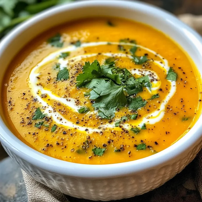- 1 medium pumpkin, peeled and cubed - 2 medium sweet potatoes, peeled and diced - 1 onion, chopped - 2 cloves garlic, minced - 1 tablespoon ginger, grated - 4 cups vegetable broth - 1 can (13.5 oz) coconut milk - 1 teaspoon ground turmeric - 1 teaspoon ground cumin - 1/2 teaspoon cayenne pepper (adjust for spice preference) - Salt and pepper to taste - 2 tablespoons olive oil - Fresh cilantro or parsley for garnish Pumpkin offers many vitamins and minerals. It is rich in vitamin A, which helps your eyes. Sweet potatoes are full of fiber and help keep you full. They also support gut health. Onion adds flavor and has compounds that may help reduce inflammation. Garlic boosts your immune system and adds a nice zing. Ginger fights nausea and can reduce muscle pain. Vegetable broth adds flavor without extra calories. Coconut milk gives creaminess and healthy fats. Turmeric is a star for fighting inflammation. Cumin can help digestion. Cayenne pepper may speed up your metabolism. Olive oil is a healthy fat that helps heart health. Fresh herbs like cilantro or parsley brighten up the soup. When picking pumpkin, look for one that feels heavy for its size. The skin should be firm and free from blemishes. For sweet potatoes, choose ones with smooth skin and no dark spots. Fresh onions should feel solid and have dry skins. Garlic should be firm and not sprouted. For ginger, find pieces that are firm and smooth. When buying herbs, look for bright green leaves with no wilting. Fresh produce makes a big difference in taste. {{ingredient_image_1}} First, gather all your ingredients. You need a medium pumpkin, sweet potatoes, onion, garlic, and ginger. Start by peeling and cubing the pumpkin. Cut it into small pieces. Then, peel and dice the sweet potatoes into even sizes. Chop the onion finely. Mince the garlic and grate the ginger. This prep work makes cooking easier and faster. Next, heat olive oil in a large pot over medium heat. Add the chopped onion and sauté it until it becomes soft and translucent. This takes about five minutes. Then, stir in the minced garlic and grated ginger. Cook them for two more minutes. This step builds great flavor for your soup. Now it’s time for the vegetables. Add the cubed pumpkin and diced sweet potatoes to the pot. Stir everything together well. Pour in the vegetable broth until the veggies are covered. Bring this mixture to a boil. Once boiling, reduce the heat and let it simmer for 20 to 25 minutes. Check if the pumpkin and sweet potatoes are tender. After simmering, it’s time to blend! Use an immersion blender to puree the soup until it’s smooth and creamy. If you don’t have one, carefully transfer the soup to a blender in small batches. Blend until it reaches your desired creaminess. This step is key for that rich texture. Finally, stir in the coconut milk, ground turmeric, cumin, and cayenne pepper. Season with salt and pepper to taste. Heat the soup on low for about five minutes. This helps the spices blend well. Adjust the seasoning if you need to. Your soup is now ready to enjoy! To boost flavor in your pumpkin sweet potato soup, use herbs. Fresh herbs like cilantro or parsley add a burst of taste. You can also add a splash of lime juice. This brightens the flavors without adding calories. Consider using spices as well. Ground turmeric and cumin give warmth. Try adding a dash of smoked paprika for a unique twist. Store leftover soup in an airtight container. Let it cool before sealing to avoid steam build-up. Keep it in the fridge for up to five days. For longer storage, freeze the soup. Use freezer-safe bags or containers. Remember to leave space at the top, as liquid expands when frozen. This soup pairs well with crusty bread. A slice of sourdough complements the creamy texture. For a fresh side, serve a simple salad. Mixed greens with a light vinaigrette work great. You can also enjoy the soup with roasted vegetables. They add color and flavor to your meal. Pro Tips Use Fresh Ingredients: Fresh pumpkin and sweet potatoes will provide the best flavor and nutrients; avoid pre-packaged options if possible. Adjust Spice Levels: Taste the soup before serving and adjust the cayenne pepper to suit your spice preference. Enhance Creaminess: For an even creamier texture, add an extra can of coconut milk or a dollop of sour cream when serving. Storage Tips: Store any leftovers in an airtight container in the fridge for up to 5 days, or freeze for longer preservation. {{image_2}} You can add protein to your soup for a heartier meal. If you love meat, use cooked chicken. Shred it into bite-sized pieces and stir it in before serving. For a plant-based option, use canned chickpeas. Simply rinse and drain them, then add them to the pot when you mix in the spices. Both options enhance the soup's flavor and make it more filling. Adjust the spice level to fit your taste. If you want more heat, add fresh peppers. Jalapeños or serranos work well. Chop them finely and sauté them with the onions. If you prefer milder flavors, skip the cayenne or reduce the amount. You can also add sweet bell peppers for a hint of sweetness without the heat. This soup is flexible for different diets. For a vegan version, use vegetable broth and coconut milk, as noted in the recipe. If you want a creamier texture, try almond milk instead of coconut milk. You can also substitute olive oil with avocado oil. Adjusting these ingredients keeps the soup delicious while meeting your dietary needs. After making your pumpkin sweet potato soup, you want to store it right. Let the soup cool down before putting it away. Use airtight containers for best results. This keeps the soup fresh. If you plan to eat it in a few days, keep it in the fridge. For longer storage, freezing is a great option. Pour the cooled soup into freezer-safe bags or containers. Leave some space at the top for expansion. Label the bags with the date. This soup lasts up to three months in the freezer. When you're ready, just take it out and thaw it overnight in the fridge. Reheating your soup is simple. Pour it into a pot and warm it on low heat. Stir often to prevent sticking. If the soup is too thick, add a splash of vegetable broth. You can also microwave it in a bowl. Heat in short bursts, stirring in between. This keeps the flavor fresh and tasty. Anti-inflammatory diets help reduce swelling in the body. They can lower the risk of heart disease and diabetes. Foods like pumpkin and sweet potatoes are full of vitamins and antioxidants. These nutrients help fight inflammation and boost your immune system. Eating this way may improve your overall health and well-being. Yes, you can make this soup ahead of time. It stores well in the fridge for up to five days. Just let it cool completely before placing it in a container. You can also freeze it for up to three months. When ready to eat, thaw it in the fridge overnight and reheat on the stove. To add more heat, stir in more cayenne pepper. You can also use fresh chili peppers. Adding a dash of hot sauce can give it an extra kick. Taste as you go to get the right level of spice for you. This soup pairs well with crusty bread for dipping. A simple green salad makes a nice side too. You can also serve it with grilled cheese sandwiches for a cozy meal. For a twist, try adding nuts or seeds on top for crunch. This blog post covered making pumpkin sweet potato soup. We explored its ingredients and their health benefits. You learned how to prep and cook this warm dish in easy steps. I shared tips for flavor and storage, plus variations to match your taste. Remember, this soup is not only tasty but also good for you. Enjoy making it and stay healthy!