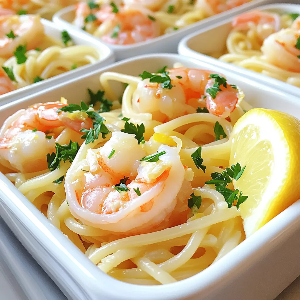 - 8 ounces spaghetti or linguine - 1 pound large shrimp, peeled and deveined - 3 tablespoons unsalted butter - 4 cloves garlic, minced - 1 teaspoon red pepper flakes (adjust to taste) - Juice of 1 lemon - 1/4 cup chicken broth or vegetable broth - 1/4 cup chopped fresh parsley - Salt and pepper to taste - Grated Parmesan cheese for serving (optional) Each ingredient brings a special touch to the dish. Start with spaghetti or linguine. Both pasta types work well, and they soak up the sauce nicely. Next, use large shrimp. They cook fast and stay juicy. Unsalted butter is key for flavor. It adds richness without extra salt. Garlic gives the dish a strong aroma and taste. The more you use, the better it smells! Red pepper flakes add a little heat. You can adjust this based on your taste. Lemon juice provides brightness and balances the richness. The broth adds depth to the sauce, making it savory and tasty. Fresh parsley adds color and a fresh flavor. Always season with salt and pepper to enhance all the flavors. Finally, you can sprinkle Parmesan cheese on top if you want a cheesy touch. With these ingredients, you can create a simple yet tasty meal. Each component plays an important role in the final dish. - Boil Water and Cooking Time Start by bringing a large pot of salted water to a boil. Add 8 ounces of spaghetti or linguine. Cook the pasta according to the package instructions until it is al dente. This usually takes about 8 to 10 minutes. - Reserving Pasta Water Before draining the pasta, reserve 1/2 cup of the pasta water. This starchy water helps to create a smooth sauce later. Drain the pasta and set it aside. - Sautéing Garlic and Red Pepper Flakes In a large skillet, melt 3 tablespoons of unsalted butter over medium heat. Add 4 cloves of minced garlic and 1 teaspoon of red pepper flakes. Sauté for about 1 minute until the garlic becomes fragrant. - Cooking Shrimp to Perfection Add 1 pound of large, peeled, and deveined shrimp to the skillet. Cook the shrimp for 2 to 3 minutes. Turn them until they are pink and opaque. Season with salt and pepper to taste. - Adding the Sauce Ingredients Pour in the juice of 1 lemon and 1/4 cup of chicken or vegetable broth. Allow the mixture to simmer for 1 to 2 minutes. This helps all the flavors blend perfectly. - Tossing Pasta with Shrimp Add the drained pasta to the skillet with the shrimp and sauce. Toss everything together so the pasta gets coated with the sauce. - Adjusting Consistency with Reserved Water If the pasta seems dry, gradually add some of the reserved pasta water. Stir until you reach your desired consistency. - Final Seasoning Stir in 1/4 cup of chopped fresh parsley. Combine thoroughly and taste. Adjust seasoning as needed before serving. Choosing the Right Shrimp When picking shrimp, go for large, fresh shrimp. They have a sweet taste and juicy texture. Look for shrimp that are firm and smell like the ocean. If you use frozen shrimp, make sure to thaw them properly in the fridge. Garlic Preparation Tips For the best flavor, use fresh garlic. Mince it finely to release oils. This will give your dish a rich taste. You can also slice the garlic thinly for a milder flavor. Just be careful not to burn it while cooking. Speeding Up the Cooking Process To save time, prep all your ingredients first. Measure out the shrimp, garlic, and broth before you start. This way, everything is ready to go. Cooking the pasta while you prepare the sauce will also help speed things up. Time-Saving Hacks Use pre-cooked shrimp if you're in a hurry. Just add them to the sauce for a few minutes. You can also use jarred minced garlic to cut down on prep time. Remember, the key is to keep it simple and quick. Serving Suggestions Serve the pasta in shallow bowls. This makes it look nice and inviting. You can also add a lemon wedge on the side. It adds color and lets people add more juice if they want. Garnishing Tips Top your dish with fresh parsley for a pop of green. If you like cheese, sprinkle grated Parmesan on top. This adds flavor and makes the dish look gourmet. Keep it simple, and let the food shine! {{image_2}} Using Different Pasta You can swap spaghetti or linguine with other pasta types. Try penne or fettuccine for a new twist. Each pasta brings a unique taste and texture. The key is to cook it until al dente, just like with spaghetti. Alternating Proteins Feel free to change the shrimp for other proteins. Chicken or scallops work well in this dish. If you want a meat-free option, use mushrooms or tofu. This can make the dish just as tasty and satisfying. Adding Vegetables Want to boost nutrition? Add vegetables to the pasta. Spinach, bell peppers, or cherry tomatoes are great choices. Toss them in with the shrimp for added color and flavor. They also make the dish more filling and fresh. Experimenting with Spices If you like spice, try adding different seasonings. A dash of cayenne pepper can kick up the heat. Fresh herbs like basil or oregano can add depth. Don’t be afraid to play with flavors. Your taste buds will thank you! Gluten-Free Options For a gluten-free meal, use gluten-free pasta. There are many types available, like rice or quinoa pasta. They cook similarly and taste great with the shrimp sauce. Just be sure to check the package for cooking times. Low-Carb Alternatives If you want to cut carbs, use zucchini noodles or spaghetti squash. These options are healthy and light. They soak up the sauce nicely, making your meal delicious without the extra carbs. Enjoy a hearty meal while staying on track! To store your Minute Shrimp Scampi Pasta, place it in an airtight container. Make sure it cools down first. This helps keep it fresh. You can store leftovers in the fridge for up to three days. After that, the taste may change. When you want to reheat the pasta, the stove works best. Heat a skillet over medium heat. Add a splash of water or broth to keep it moist. Stir often to avoid sticking. You can also use a microwave. Place the pasta in a bowl, cover it, and heat for one to two minutes. To keep the texture nice, add a little bit of oil or butter when reheating. This helps bring back the creamy sauce. Enjoy your meal just like it was fresh! This dish only takes about 15 minutes from start to finish. You need 10 minutes to prep and 5 minutes to cook. The quick process makes it ideal for busy nights. Just boil the pasta and sauté the shrimp while you wait. Yes, you can use frozen shrimp. Just thaw them before cooking. To thaw, place them in cold water for 20 minutes. This saves time and still gives you tasty results. Just remember to peel and devein them if they aren’t already. There are many great side dishes to enjoy with shrimp scampi pasta. Here are a few ideas: - A fresh green salad - Garlic bread - Steamed vegetables - Roasted asparagus These sides complement the flavors of shrimp scampi and add extra color to your meal. I recommend making shrimp scampi pasta fresh. It tastes best when served right after cooking. However, if you have leftovers, you can store them in the fridge. Just reheat gently to avoid overcooking the shrimp. Shrimp scampi pasta is easy and quick to make. You learned about fresh ingredients, from shrimp to garlic. I shared step-by-step cooking tips to help you succeed. Don't forget to experiment with flavors and substitutions to suit your taste. Store leftovers properly to enjoy later, and feel free to ask questions. Cooking should be fun and rewarding. Now, grab your apron and start creating your own shrimp scampi masterpiece. It's time to enjoy a tasty meal!