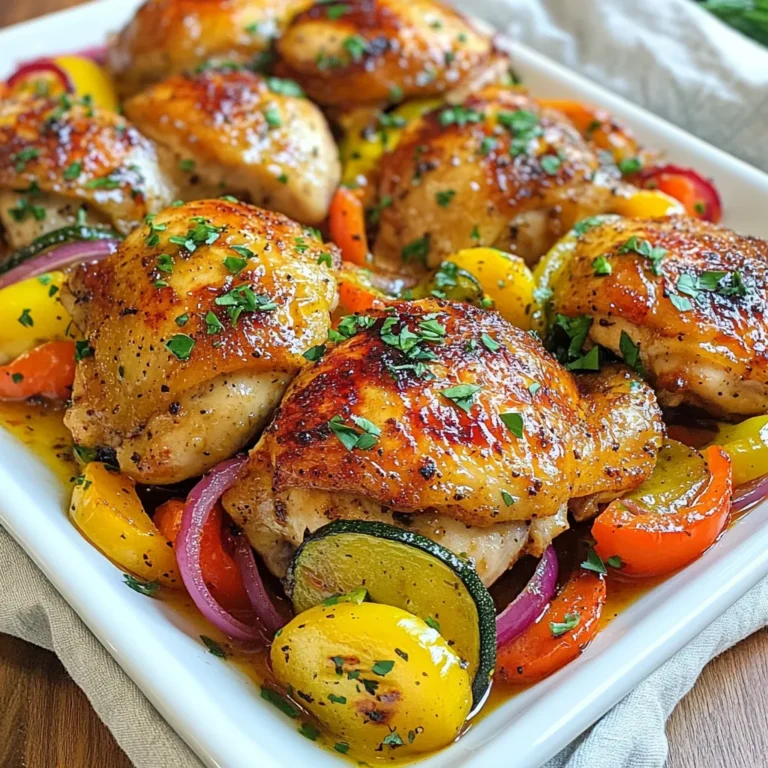 - 4 boneless, skinless chicken thighs - 1 red bell pepper, sliced - 1 yellow bell pepper, sliced - 1 zucchini, sliced - 1 red onion, cut into wedges - 2 tablespoons olive oil - 1 teaspoon garlic powder - 1 teaspoon smoked paprika - 1 teaspoon dried oregano - Salt and pepper to taste - Fresh parsley, chopped Air fryer chicken and veggies bring joy to dinner. First, we need chicken thighs. They are juicy and cook well in the air fryer. Choose fresh, boneless, skinless thighs for the best taste. Next, let’s add colorful veggies. I love using red and yellow bell peppers for sweetness. Zucchini adds a nice crunch, and red onion gives depth to the flavor. Together, they create a beautiful plate. For flavor, we use olive oil. It helps the spices stick to the chicken and veggies. Garlic powder adds a nice kick. Smoked paprika gives a warm, smoky flavor. Dried oregano brings an Italian touch. Don’t forget salt and pepper to enhance all the tastes. Finally, we garnish with fresh parsley. It adds a pop of color and freshness. This simple herb brightens the whole dish. Enjoy these delicious flavors in every bite! {{ingredient_image_1}} To start, take 4 boneless, skinless chicken thighs. Place them in a large bowl. Add 2 tablespoons of olive oil. Next, sprinkle in 1 teaspoon of garlic powder, 1 teaspoon of smoked paprika, and 1 teaspoon of dried oregano. Season with salt and pepper to taste. Mix well so that the chicken is fully coated. Let it marinate for at least 15 minutes. This step helps the chicken soak up all those great flavors. While the chicken marinates, let’s prep the veggies. Grab a second bowl and toss in 1 sliced red bell pepper, 1 sliced yellow bell pepper, 1 sliced zucchini, and wedges of 1 red onion. Drizzle a little olive oil over the veggies and add salt and pepper. Mix them well to coat all the pieces evenly. This adds flavor and makes them delicious when cooked. Now, it’s time to cook! Preheat your air fryer to 400°F (200°C). This usually takes about 5 minutes. Once it’s hot, place the marinated chicken thighs in the basket. Spread them out in a single layer. Cook the chicken for 10 minutes. After this time, carefully open the air fryer and add the seasoned veggies around the chicken. Cook everything for another 10-12 minutes. Shake the basket halfway through. This helps everything cook evenly. To know if your meal is done, check the chicken’s internal temperature. It should reach 165°F (75°C) to be safe to eat. The veggies should be tender and have a slight char. This means they are perfectly cooked and ready to enjoy. For the best flavor, marinate the chicken for at least 15 minutes. This helps the spices soak in. You can also marinate it longer, up to two hours, if you have time. Just keep it in the fridge. This extra time allows the chicken to get even more tasty. To ensure even cooking in the air fryer, place the chicken in a single layer. Avoid stacking. This allows hot air to flow around the chicken and veggies. Shake the basket halfway through cooking for best results. This helps everything cook evenly and get that nice crispy texture. To make your dish look appealing, serve the chicken and veggies on a large platter. Drizzle a bit of extra olive oil on top. Add a sprinkle of fresh parsley for color. This adds a nice touch and makes the dish look gourmet. You can also arrange the veggies in a colorful pattern to catch the eye. Pro Tips Marination Matters: Allowing the chicken to marinate for at least 15 minutes enhances the flavor profile. For even better results, marinate it for a few hours or overnight in the refrigerator. Veggie Variety: Feel free to mix and match your vegetables based on what's in season or what you have on hand. Broccoli, asparagus, or carrots can add even more color and nutrients. Don’t Overcrowd: When cooking, make sure not to overcrowd the air fryer basket. This allows for even cooking and helps achieve that perfect crispiness. Check Temperature: Always use a meat thermometer to ensure the chicken reaches an internal temperature of 165°F (75°C) for safety and the best texture. {{image_2}} You can switch up the protein in this dish. Chicken thighs are great, but chicken breast works too. If you prefer something plant-based, tofu is an excellent option. Just press the tofu to remove extra water. Cut it into cubes and marinate like the chicken. It absorbs flavors well and cooks nicely in the air fryer. Feel free to use different vegetables based on what's in season. Broccoli, carrots, and asparagus all make great additions. If you like greens, try adding snap peas or green beans. The air fryer brings out the natural sweetness of vegetables. Mixing colors adds fun to your plate and boosts nutrients. Experiment with spices and marinades. Try a zesty lemon herb mix with lemon juice, thyme, and rosemary. If you enjoy heat, add some chili powder or cayenne pepper. A honey mustard glaze can give your chicken a sweet twist. The best part? You can adjust flavors based on your mood or what you have on hand. To store leftovers, let the chicken and veggies cool down first. Place them in an airtight container. This helps keep them fresh. You can store them in the fridge for up to three days. If you want to enjoy them later, make sure to seal the container tightly. If you want to freeze portions, let the dish cool completely. Divide it into smaller, freezer-safe containers. You can use freezer bags too. Remove as much air as possible before sealing. This prevents freezer burn. The chicken and veggies can last up to three months in the freezer. Remember to label the containers with the date. To reheat air fryer chicken and veggies, use the air fryer for best results. Set it to 350°F (175°C) and heat for about 5-8 minutes. This method keeps the chicken crispy. You can also use a microwave if you're in a hurry. Just heat it on medium power for 2-3 minutes. Make sure everything is hot before serving. Cooking chicken thighs in an air fryer usually takes about 20 minutes. Start by cooking the chicken for 10 minutes at 400°F (200°C). After this, carefully add veggies and cook for another 10 to 12 minutes. Always check that the chicken reaches an internal temperature of 165°F (75°C) before serving. This step ensures the chicken is safe to eat and juicy. Yes, you can cook frozen chicken thighs in the air fryer. Place the frozen thighs in the basket. Cook them for about 25 to 30 minutes at 400°F (200°C). Flip halfway through. Make sure to check the internal temperature. It should reach 165°F (75°C) for safety. Air fryer chicken and veggies go well with many sides. Here are some ideas: - Rice: White, brown, or wild rice adds a nice base. - Quinoa: This nutty grain is a healthy option. - Salad: A fresh green salad can add crunch. - Couscous: This fluffy grain soaks up flavors nicely. - Bread: Garlic bread or crusty rolls can be a great addition. These sides enhance the main dish and create a complete meal. Enjoy! In this post, I covered everything you need for air fryer chicken and veggies. We discussed the main ingredients, useful tips, and step-by-step instructions for an easy meal. I shared various protein and vegetable options for flexibility and storage advice to keep leftovers fresh. Cooking can be fun and simple. With these insights, you can enjoy delicious meals every time. Experiment and make this dish your own, as it can fit any taste or preference. Happy cooking!