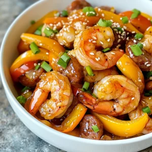 - Shrimp: 1 lb, peeled and deveined - Chicken sausage: 1 lb, sliced - Vegetables: 1 bell pepper, sliced; 1 medium onion, chopped - Aromatics: 4 cloves garlic, minced - Honey: 1/3 cup - Soy sauce: 2 tablespoons - Sesame oil: 1 tablespoon - Red pepper flakes: 1 teaspoon (optional) - Seasoning: Salt and pepper to taste - Green onions: 2, sliced - Sesame seeds The Honey Garlic Shrimp Sausage Skillet uses simple, tasty ingredients. You start with fresh shrimp and savory chicken sausage. The bell pepper and onion add great flavor and color. Garlic gives the dish a nice kick. You then mix honey and soy sauce for a sweet and salty sauce. Sesame oil adds a rich, nutty flavor. If you want some heat, sprinkle in red pepper flakes. Finally, garnish with green onions and sesame seeds for a bright finish. These ingredients come together quickly. They make a meal that is not only easy to cook but also fun to eat. You’ll enjoy the sweet and savory mix on your plate. {{ingredient_image_1}} How to peel and devein shrimp To prepare shrimp, start by rinsing them under cold water. Hold the shrimp firmly in one hand. With your other hand, grab the shell at the head end and pull it off. Next, remove the tail by pinching it and pulling it away from the body. To devein, make a small cut along the back. Use a toothpick or knife to lift out the dark vein. Rinse the shrimp again to clean them well. Slicing chicken sausage and vegetables Take the chicken sausage and place it on a cutting board. Use a sharp knife to slice it into thin rounds. Next, grab your bell pepper and onion. Cut the bell pepper in half, remove the seeds, and slice it into strips. For the onion, cut off the ends, peel off the outer layer, and chop it into small pieces. Heating sesame oil and sautéing sausage In a large skillet, pour in the sesame oil. Turn the heat to medium and let the oil warm up. Once hot, add the sliced chicken sausage. Sauté it for about five minutes. You want it to turn a nice brown color. Adding vegetables and cooking until soft Now, toss in the chopped onion and bell pepper. Stir everything together and let it cook for another four to five minutes. You want the veggies to soften but not lose their color. Incorporating garlic and shrimp Next, add the minced garlic to the skillet. Stir it for one to two minutes. This will make your kitchen smell amazing! After that, add the peeled shrimp. Cook for about three to four minutes, until the shrimp turn pink and opaque. Mixing honey sauce and adding to skillet In a small bowl, whisk together the honey, soy sauce, and red pepper flakes if you like some heat. Pour this honey mixture over the shrimp and sausage in the skillet. Seasoning and garnishing before serving Add salt and pepper to taste. Cook for another two to three minutes to let the sauce thicken. Remove from heat and garnish with sliced green onions and sesame seeds. Now, it’s ready to serve! - Best practices for cooking shrimp: Always thaw shrimp before cooking. Cook shrimp on medium heat for 3-4 minutes until they turn pink. Remove them from heat right after they turn opaque to avoid overcooking. - Tips for perfectly browned sausage: Sauté chicken sausage in sesame oil over medium heat. Let it cook for 5 minutes without stirring too much. This helps it get a nice golden color. - Suggestions for adding more spices: Add a pinch of smoked paprika for a smoky taste. Try a dash of cumin for warmth. You can also use fresh ginger for a zesty kick. - Substitutions for honey and soy sauce: If you need a honey substitute, maple syrup works great. For soy sauce, use tamari for a gluten-free option, or coconut aminos for a sweeter flavor. - Ideal side dishes to pair with skillet: Serve this dish with steamed rice or quinoa. A fresh green salad also pairs well and adds crunch. - Creative ways to serve leftovers: Use leftovers in tacos or wraps. You can make a hearty soup by adding broth and more veggies. Pro Tips Perfectly Cooked Shrimp: Be careful not to overcook the shrimp; they should turn pink and opaque in just 3-4 minutes on medium heat. Flavor Boost: For an extra layer of flavor, marinate the shrimp in soy sauce and a little honey for 15-30 minutes before cooking. Vegetable Variations: Feel free to add other vegetables like snap peas, carrots, or broccoli for added color and nutrition. Serving Suggestion: Serve over rice, quinoa, or noodles to soak up the delicious honey garlic sauce for a complete meal. {{image_2}} You can swap shrimp for tofu or fish. Tofu absorbs flavors well and is a great choice. If you prefer fish, choose firm types like cod or halibut. Different types of sausage work too. Try pork, turkey, or even plant-based sausage. Each will bring a new taste to your Honey Garlic Shrimp Sausage Skillet. To make a vegetarian version, use only tofu or plant-based sausage. You can add extra veggies like mushrooms or zucchini for more texture. For a vegan sauce, replace honey with maple syrup or agave. This keeps the dish sweet and tasty while sticking to plant-based choices. You can add citrus like lime or lemon for a fresh kick. Just a squeeze over the finished dish brightens the taste. Herbs like cilantro or parsley also enhance flavor. Toss them in just before serving for added freshness. If you like heat, mix in more red pepper flakes or add sliced jalapeños. Adjust based on your spice level, so it’s just right for you. To keep your Honey Garlic Shrimp Sausage Skillet fresh, follow these tips: - Cool the skillet: Let it cool to room temperature. - Use airtight containers: Store leftovers in glass or plastic containers. - Label and date: Write the storage date on your container. In the fridge, this dish stays good for up to three days. You can freeze the Honey Garlic Shrimp Sausage Skillet! Here’s how: - Cool completely: Make sure it’s fully cooled before freezing. - Use freezer-safe bags: Place the dish in a zip-top bag or container. - Remove as much air as possible: This helps prevent freezer burn. To thaw, move it to the fridge overnight. For reheating: - Microwave: Heat on medium power until hot. - Stovetop: Warm in a pan over low heat, stirring often. Meal prep makes weeknight cooking easy! Try these tips: - Chop veggies ahead: Slice bell peppers and onions in advance. - Pre-cook sausage: Cook the chicken sausage and store it in the fridge. - Portion shrimp: Keep shrimp in the fridge, ready to add when cooking. For quick dinners, assemble the skillet in 15 minutes if you prep ahead! Can I use frozen shrimp for this recipe? Yes, you can use frozen shrimp. Just thaw them first. Place them in cold water for about 15 minutes. This makes cooking easier. Is this recipe gluten-free? Yes, this recipe is gluten-free if you use gluten-free soy sauce. Always check labels to be sure. What can I substitute if I don’t have sesame oil? You can use olive oil or canola oil instead. They won't give the same flavor but will work fine. How do I know when the shrimp is fully cooked? Shrimp turn pink and opaque when cooked. They should also curl into a C shape. If they stay straight, they might be overcooked. Can I use different vegetables in this dish? Yes, feel free to use any veggies you like. Broccoli, snap peas, or carrots work well. Mix and match for fun flavors. What is the best type of honey to use? Any pure honey is great. Local honey can add unique flavor. Avoid honey blends with added sugars for the best taste. This recipe combines shrimp and chicken sausage with fresh veggies and a sweet sauce. You can substitute proteins and adapt flavors easily. Remember to store leftovers properly for later use. With just a few simple steps, you can serve a tasty meal with great variety. Explore your options and enjoy the cooking process. Happy cooking!