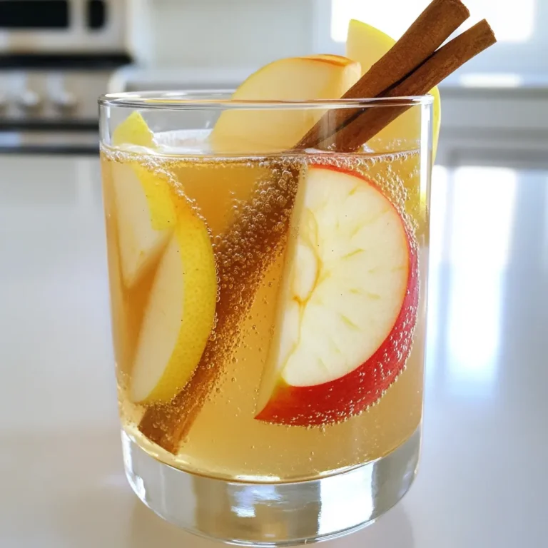 - 2 cups apple cider - 1 cup sparkling water or club soda - 1 tablespoon fresh lemon juice - 1 tablespoon maple syrup (optional) - 1/2 teaspoon ground cinnamon - 1/4 teaspoon ground nutmeg - Garnishes: apple slices and cinnamon sticks This Cozy Apple Cider Spritzer uses simple, fresh ingredients. The main star is the apple cider. It gives the drink its sweet and fruity taste. The sparkling water or club soda adds fizz. It makes every sip light and refreshing. Adding fresh lemon juice brightens the flavors. The maple syrup can sweeten the drink if you like. Ground cinnamon and nutmeg bring warmth. These spices remind you of fall and holidays. For garnishes, apple slices and cinnamon sticks look great. They add a fun touch and extra flavor. You can find all these ingredients at your local store. With just a few simple items, you can create a cozy drink that warms your heart. 1. Combine apple cider, sparkling water, and lemon juice in a pitcher. This brings a bright taste. The mixture will bubble as the lemon juice meets the soda. 2. Stir in maple syrup and mix until dissolved. If you want a sweeter drink, this step is key. The maple syrup adds a nice touch that complements the apple cider. 3. Add cinnamon and nutmeg, then blend well. These spices make the drink warm and cozy. They add a fall flavor that makes you feel right at home. 1. Fill glasses with ice and pour the mixture. Ice keeps the drink cool and refreshing. Pour gently to avoid splashing. 2. Garnish each glass with apple slices and cinnamon sticks. This step makes your drink look pretty. The apple slices add a nice crunch and the cinnamon sticks give an extra dash of flavor. Enjoy your cozy apple cider spritzer! To make your cozy apple cider spritzer sweeter, add maple syrup. Start with one tablespoon. Stir it in until it blends well. You can also try other sweeteners, like honey or agave syrup, for a different taste. For spices, ground cinnamon and nutmeg give great warmth. But if you want a twist, use allspice or ginger. Each spice adds a unique flavor. Taste as you mix to find your perfect blend. How you serve this drink makes a big impact. Clear glasses show off the pretty colors. You can add ice cubes and let them shine. For a fun touch, use glasses with fall designs or colors. Garnish is key to a great look. Add apple slices on the rim. A cinnamon stick can sit tall in each glass. These small details make your spritzer stand out at any gathering. For special events, choose themed drinkware. Use mugs for a cozy feel or cocktail glasses for a fancy vibe. The right glass can make your spritzer even more inviting. {{image_2}} You can make your cozy apple cider spritzer even better with some seasonal twists. Adding cranberries gives a pop of color and tartness. You can also try other fruits like pomegranate or pear. These fruits match perfectly with the apple cider. For a spiced version, think about adding extra seasonings. You might add ginger or cloves for more warmth. A pinch of allspice can also deepen the flavor. Each option brings a unique taste while keeping that cozy vibe. This spritzer works for everyone, whether you want it boozy or not. For an adult drink, consider adding whiskey or spiced rum. These spirits mix well with the flavors and warm you up. If you want a kid-friendly version, skip the alcohol. Stick with the apple cider and sparkling water. You can add a splash of fruit juice, like cranberry or orange, for extra fun. This way, everyone can enjoy a festive drink together! To store leftover cozy apple cider spritzer, pour it into a clean glass jar. Seal it tightly with a lid. This helps keep the drink fresh. Store it in the fridge for up to three days. The flavors will remain good, but the fizz may fade a bit. If you want to keep the sparkle, store the sparkling water and cider separately. For the ingredients, apple cider can last about a week in the fridge. Fresh lemon juice stays good for about three days. Ground spices like cinnamon and nutmeg last for months when kept in a cool, dark place. To refresh leftover apple cider spritzer, add more sparkling water before serving. This brings back some fizz. You can also add fresh apple slices and a cinnamon stick to enhance the look and flavor. If you store the ingredients separately, combine them right before serving. This keeps the drink fresh and bubbly. For a quick mix, use a shaker or a jar to blend the cider and water. Can I prepare this drink in advance? Yes, you can. I like to mix the apple cider, sparkling water, and lemon juice a few hours ahead. Just don’t add the ice until you serve it. This keeps it fizzy and fresh. What are the best occasions to serve this spritzer? This spritzer shines at fall gatherings. It’s perfect for cozy nights, Thanksgiving, or Halloween parties. The warm spices make it feel like a hug in a glass. How can I make a larger batch for a party? Making a larger batch is easy! Just multiply the ingredients. For every four servings, use 2 cups of cider and 1 cup of sparkling water. A big pitcher will keep everyone happy. Just remember to add ice and garnishes close to serving time. This blog post shared how to make a cozy apple cider spritzer. You learned about the key ingredients, from apple cider to spices. I provided step-by-step instructions that are easy to follow. You also found tips for flavor variations and storage. Whether you serve it at a party or a family gathering, this drink suits all occasions. Enjoying a tasty spritzer can bring warmth and fun to any day. Get creative with your ingredients and enjoy this refreshing drink!