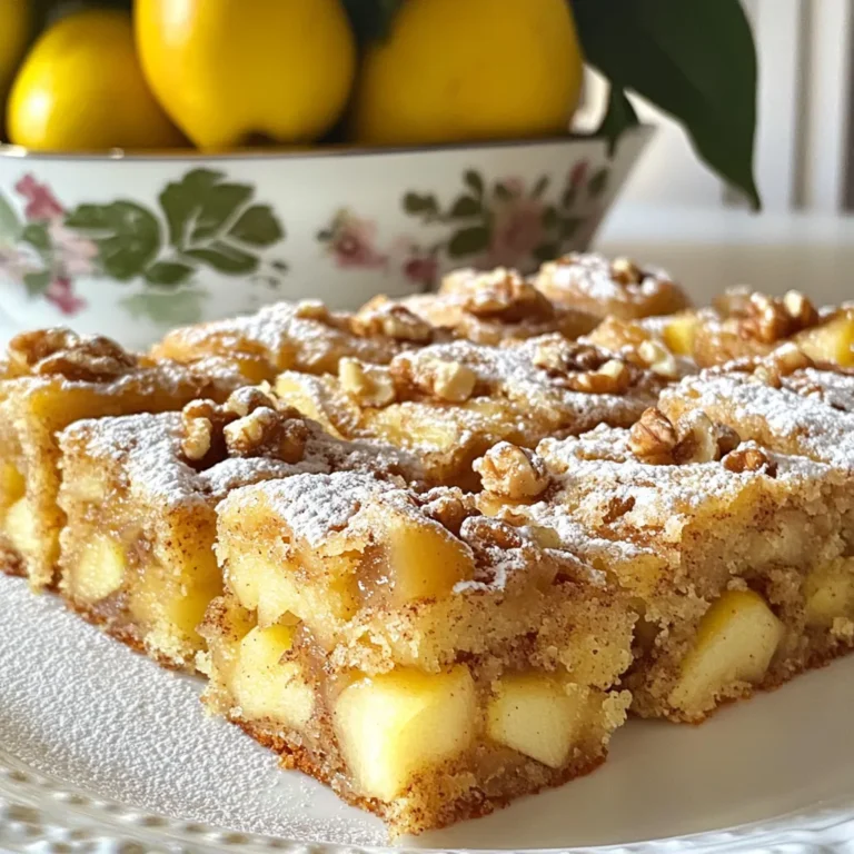 - 2 cups all-purpose flour - 1 ½ cups granulated sugar - 1 teaspoon baking powder - 1 teaspoon baking soda - 1 teaspoon ground cinnamon - ½ teaspoon salt - ½ cup unsalted butter, softened - 1 cup unsweetened applesauce - 3 large eggs - 1 teaspoon vanilla extract - 2 cups apples, peeled, cored, and diced (preferably Granny Smith or Honeycrisp) - ½ cup chopped walnuts or pecans (optional) - Powdered sugar for dusting (optional) - Chopped walnuts or pecans add crunch. - Powdered sugar helps with presentation. - You can use whole wheat flour for a healthier option. - Swap granulated sugar with brown sugar for a richer flavor. - Applesauce can be replaced with mashed bananas for a twist. - Use any baking nut you like, such as almonds or hazelnuts. - If you want a dairy-free cake, try coconut oil instead of butter. {{ingredient_image_1}} 1. Start by preheating your oven to 350°F (175°C). This step is key for even baking. 2. Next, grease and flour a 9x13 inch baking pan. You can also line it with parchment paper for easy removal. 3. In a large bowl, mix together the dry ingredients. Combine 2 cups of all-purpose flour, 1 ½ cups of granulated sugar, 1 teaspoon of baking powder, 1 teaspoon of baking soda, 1 teaspoon of ground cinnamon, and ½ teaspoon of salt. Use a whisk to blend everything well. 4. In a separate bowl, mix ½ cup of softened unsalted butter with 1 cup of unsweetened applesauce until it’s nice and smooth. 5. Add 3 large eggs and 1 teaspoon of vanilla extract to the butter mixture. Beat it all together until it’s well blended. 6. Gradually add the wet ingredients to the dry mix. Stir until just combined. Be careful not to overmix; a few lumps are okay. 7. Now, fold in 2 cups of diced apples. If you like, add ½ cup of chopped walnuts or pecans for extra crunch. The batter will be thick and chunky with apple pieces. 8. Pour the batter into the prepared pan and spread it evenly. 9. Bake in your preheated oven for 35-40 minutes. Check if it’s done by inserting a toothpick in the center. If it comes out clean, it’s ready! 10. After baking, let the cake cool in the pan for about 15 minutes. This helps it set. 11. Carefully transfer the cake to a wire rack to cool completely. 12. For a nice touch, dust the top with powdered sugar before serving. You can also add a dollop of whipped cream or a scoop of vanilla ice cream to elevate your dessert! To make your cake moist, use applesauce. It adds moisture without extra fat. Use fresh, sweet apples like Granny Smith. These apples keep their shape and add texture. Also, don’t overmix your batter. Mix just until combined. This keeps the cake light and airy. Another tip is to bake the cake at the right temperature. Too hot can dry it out. Make sure your oven is set to 350°F (175°C) for the perfect bake. Enhance your cake’s flavor with spices. Adding a bit of nutmeg or ginger can make a big difference. Use fresh vanilla extract instead of imitation. It gives a richer taste. You can also add a splash of lemon juice. This brightens the flavors and balances the sweetness. If you like nuts, try adding walnuts or pecans. They add a nice crunch and flavor. Avoid common mistakes to ensure a great cake. First, always measure your ingredients correctly. Too much flour can make the cake dense. Second, check your baking powder and soda. They should be fresh. Old leavening agents won't make your cake rise. Lastly, don’t skip the cooling step. Let the cake cool before slicing. This helps it set and stay moist. Following these tips will help you create a delicious moist cinnamon apple cake every time. Pro Tips Choose the Right Apples: For the best flavor and texture, use tart apples like Granny Smith or Honeycrisp. They hold their shape well during baking and complement the sweetness of the cake. Don't Overmix the Batter: To ensure a tender cake, mix the wet and dry ingredients until just combined. Overmixing can lead to a dense texture. Check for Doneness: Every oven is different, so start checking the cake at around 35 minutes. A toothpick should come out clean or with a few moist crumbs when the cake is done. Customize Your Add-ins: Feel free to experiment with different nuts or even add raisins or dried cranberries for extra flavor and texture. Just keep the total volume of add-ins similar to the original recipe. {{image_2}} You can easily swap some ingredients in this cake. If you want to reduce sugar, use less granulated sugar or try a sugar substitute. For a rich taste, you can use brown sugar instead. Need a dairy-free option? Substitute unsalted butter with coconut oil or a dairy-free spread. Applesauce is a great moisture booster, but you could also use pureed bananas or pumpkin if you like. Choosing the right apple makes a big difference. Granny Smith apples give a nice tartness that balances the sweetness. Honeycrisp apples are juicy and sweet, making them a favorite for this cake. You can also try Fuji or Gala apples for a sweeter flavor. Mixing different types of apples can add depth to the taste. Making this cake gluten-free is simple. Just swap all-purpose flour for a gluten-free blend. Ensure the blend is suitable for baking. To make it vegan, replace eggs with flax eggs. Mix one tablespoon of flaxseed meal with two and a half tablespoons of water for each egg. You can also use almond milk or oat milk in place of regular milk. This way, you can enjoy this cake while meeting dietary needs! After you bake your cake, let it cool completely. Once cool, cover it tightly with plastic wrap or foil. You can also place it in an airtight container. Storing it this way keeps the cake moist. It will stay fresh for about 3 to 5 days at room temperature. If you want it to last longer, consider freezing. To freeze your cake, slice it first. Wrap each slice in plastic wrap, then place the slices in a freezer bag. Be sure to remove as much air as possible. This helps prevent freezer burn. Your cake can last up to 3 months in the freezer. When you are ready to enjoy it, just take out a slice! To reheat, place the slice in the microwave for about 15 to 20 seconds. This warms it nicely without drying it out. If you prefer, you can also use an oven. Preheat the oven to 350°F (175°C). Wrap the slice in foil and heat for about 10 minutes. Enjoy it warm, and maybe add a dollop of whipped cream! To make your cake more flavorful, try adding spices. You can use nutmeg or allspice. These spices pair well with apples. You can also mix in some lemon zest for a fresh taste. Adding a splash of caramel sauce will give it a sweet twist. Using high-quality vanilla extract can improve the flavor too. Yes, you can use different types of nuts in the cake. Walnuts and pecans are great choices. If you want a crunchier texture, try almonds. You can even skip the nuts if you prefer. The cake will still taste amazing without them. Just remember to adjust the baking time if you add more ingredients. The cake stays fresh for about three days at room temperature. Keep it in an airtight container to keep it moist. You can also store it in the fridge for up to a week. If you want to keep it longer, freeze individual slices. They can last for up to three months in the freezer. Just thaw them in the fridge before serving. In this post, we covered key ingredients, step-by-step baking instructions, and tips for great results. You learned about ingredient substitutions and tricks to avoid common mistakes. We explored different variations, storage methods, and answered your burning questions. Baking can be simple and fun if you follow these guidelines. Remember, practice makes perfect, so don’t hesitate to try new ideas. Your baking journey starts here, and I’m excited for what you’ll create next!