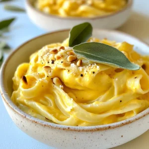 To make Pumpkin Sage Pasta, you will need the following ingredients: - 12 oz fettuccine or your pasta of choice - 1 cup pumpkin puree (canned or fresh) - 2 tablespoons unsalted butter - 1 tablespoon olive oil - 3 cloves garlic, minced - 1 small onion, finely chopped - 1 teaspoon fresh sage, chopped (or ½ teaspoon dried sage) - ½ cup vegetable broth - ½ cup heavy cream (or coconut cream for a vegan option) - ½ cup grated Parmesan cheese (or nutritional yeast for a vegan option) - Salt and pepper to taste - Fresh sage leaves for garnish - Toasted pine nuts for topping (optional) If you want to change things up, here are some choices: - Pasta: Use whole wheat or gluten-free pasta. - Pumpkin: Substitute butternut squash puree for a different flavor. - Cream: Use almond milk or cashew cream for a lighter sauce. - Cheese: Try feta or goat cheese for a tangy twist. - Nuts: Walnuts or pecans can replace pine nuts for crunch. Look for fresh and organic ingredients whenever possible. - Pumpkin Puree: Choose canned puree with no added sugar. If using fresh, roast it first. - Sage: Fresh sage adds more flavor. Look for vibrant leaves at your local market. - Cheese: Buy high-quality Parmesan for the best taste. Look for it at specialty cheese shops. - Pasta: Select pasta made from whole grains for added nutrition. Most grocery stores carry these. This list will help you gather what you need for a creamy, flavorful dish. Enjoy your cooking! {{ingredient_image_1}} Begin by boiling a large pot of salted water. Add 12 ounces of fettuccine or your favorite pasta. Cook it according to the package instructions until it’s al dente. Keep about 1 cup of the pasta water before draining and setting the pasta aside. In a large skillet, heat 1 tablespoon of olive oil and 2 tablespoons of unsalted butter over medium heat. Once melted, add 1 small finely chopped onion. Cook for about 3-4 minutes until the onion turns translucent. Then, add 3 cloves of minced garlic and 1 teaspoon of chopped fresh sage. Cook for another minute until you smell a lovely aroma. Next, stir in 1 cup of pumpkin puree and 1/2 cup of vegetable broth. Mix everything well and let it simmer for about 5 minutes. This allows the flavors to blend nicely. After that, reduce the heat to low and pour in 1/2 cup of heavy cream. Stir continuously for another 3-4 minutes until the sauce thickens. Now it’s time to combine! Add the cooked pasta to the skillet, tossing to coat it evenly with the creamy pumpkin sauce. If the sauce is too thick, slowly add some reserved pasta water until you reach your desired consistency. Plate the pasta in bowls. For a nice touch, garnish it with fresh sage leaves and optional toasted pine nuts. This adds great texture and flavor. Serve warm and enjoy your delicious pumpkin sage pasta! To get the right creaminess, use heavy cream. If you prefer a vegan option, coconut cream works well too. Add the cream slowly after mixing the pumpkin and broth. This helps it blend smoothly. Keep the heat on low to avoid curdling. If the sauce is too thick, mix in reserved pasta water. This keeps it creamy without losing flavor. You can enhance the taste with a few simple changes. Try adding a pinch of nutmeg for warmth. A squeeze of lemon juice adds brightness. For a savory twist, mix in some sautéed mushrooms. If you like a bit of heat, red pepper flakes can spice things up. Fresh herbs, like thyme or rosemary, give a nice touch too. Many cooks make the same mistakes. One common error is cooking the pasta too long. It should be al dente, or slightly firm. Another mistake is not reserving enough pasta water. This water helps adjust the sauce's thickness. Lastly, don’t skip the cheese. It adds depth to the dish. Always taste and adjust salt and pepper before serving. Pro Tips Use Fresh Sage: Fresh sage has a more vibrant flavor compared to dried. If possible, use fresh sage for a more aromatic dish. Pasta Water is Key: Always reserve some pasta water before draining. It can help adjust the sauce's consistency and add flavor. Toasting Pine Nuts: Toast the pine nuts in a dry pan until golden before adding them as a topping. This enhances their flavor and adds crunch. Make it Vegan: Substitute heavy cream with coconut cream and Parmesan cheese with nutritional yeast for a delicious vegan alternative. {{image_2}} You can easily make this dish vegan. Replace the heavy cream with coconut cream. Use nutritional yeast instead of Parmesan cheese. These swaps keep the creaminess while adding new flavors. The pumpkin still shines through. If you need a gluten-free meal, choose gluten-free pasta. Many brands offer great options that taste good. Just follow the package directions for cooking time. The sauce and flavors stay delicious, so you won’t miss the gluten. Feel free to mix up the herbs. Thyme or rosemary can add a nice twist. You can also toss in spinach or kale for extra greens. Try adding toasted walnuts or pecans for crunch. These changes keep the dish fresh and exciting every time you make it. To store leftovers, let the pasta cool first. Place it in an airtight container. This keeps it fresh longer. You can store it in the fridge for up to three days. Make sure to label the container with the date. Reheat the pasta on the stove for best results. Add a splash of vegetable broth or water to prevent it from drying out. Heat over low to medium heat, stirring often. You can also use the microwave. Cover the dish with a damp paper towel to keep moisture in. Heat in short bursts, stirring in between. You can freeze Pumpkin Sage Pasta for later. Just make sure it is cool before freezing. Place it in a freezer-safe container, leaving some space for expansion. It can last in the freezer for about two months. To reheat, let it thaw in the fridge overnight before warming it up. Yes, you can use fresh pumpkin. Start by cooking the pumpkin until it's soft. Then, blend it until smooth. This adds a fresh flavor. Just make sure to measure one cup for the recipe. Fettuccine is my favorite for this dish. It holds sauce well. You can also use penne or farfalle. Choose any pasta you like, but pick one that has ridges for better sauce cling. To spice things up, add red pepper flakes. Start with a pinch and taste. You can also use a spicy sausage or sauté jalapeños with the onion. This gives the dish a nice kick. Yes, other cheeses work great! Try pecorino for a sharper taste. Nutritional yeast is a good vegan choice. It adds a cheesy flavor without dairy. Feel free to experiment with your favorites. Pumpkin Sage Pasta can be healthy! Pumpkin is full of vitamins and fiber. Use whole wheat pasta for more nutrients. You can also swap heavy cream with coconut cream for a lighter dish. This blog post detailed the key ingredients and steps for making Pumpkin Sage Pasta. We discussed how to source ingredients, cook the pasta perfectly, and enhance flavors. You learned tips for creaminess and avoiding common mistakes. Variations for vegan and gluten-free options add fun twists. Remember, storing and reheating leftovers keeps your dish fresh. Enjoy your cooking! With these easy steps, you'll impress everyone with this comforting meal.
