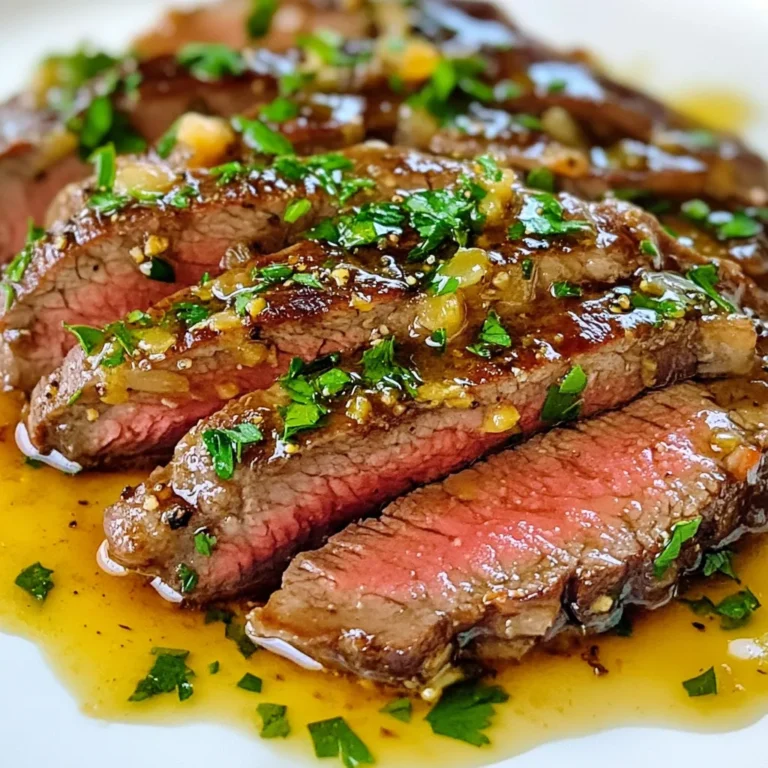 - 1 lb bavette steak (flank or skirt steak) - Salt and pepper to taste - 2 tablespoons olive oil - 4 cloves garlic, minced - 1 cup beef stock - 1 tablespoon Dijon mustard - 2 tablespoons unsalted butter - Fresh parsley, chopped (for garnish) Bavette steak is a flavorful cut of meat. This recipe uses a pound of it. You can use flank or skirt steak too. Salt and pepper help enhance the meat's natural taste. Next, you need olive oil. It brings richness to the dish. Garlic adds a lovely aroma and taste. I use four cloves here, minced finely. Beef stock is crucial for the pan sauce. It gives depth and richness. Dijon mustard adds a tangy kick to the sauce. Finally, unsalted butter helps make the sauce creamy and smooth. Don’t forget fresh parsley! It brightens the dish and adds color. Each ingredient plays a role in creating a savory bavette steak with garlic pan sauce. {{ingredient_image_1}} Start by taking your bavette steak out of the fridge. Let it sit at room temperature for about 30 minutes. This helps it cook evenly. Next, season both sides of the steak generously with salt and pepper. This simple step boosts the flavor. Heat 2 tablespoons of olive oil in a large skillet over medium-high heat. Once the oil is hot, gently place the seasoned steak in the skillet. Sear each side for about 4 to 5 minutes. This timing gives you a nice medium-rare steak. If you prefer it more done, leave it in for a bit longer. After searing, transfer the steak to a cutting board. Let it rest while you prepare the sauce. In the same skillet, reduce the heat to medium. Add 4 cloves of minced garlic to the pan. Sauté for about 1 minute. You want it fragrant but not brown. Then, carefully pour in 1 cup of beef stock. Use a wooden spoon to scrape any brown bits from the bottom. These bits add great flavor! Bring the mixture to a simmer, cooking for about 3 to 4 minutes until it thickens a bit. Next, stir in 1 tablespoon of Dijon mustard. Mix it well to combine. Remove the skillet from heat and add 2 tablespoons of unsalted butter. Swirl it into the sauce until it melts and blends. The sauce is now ready to drizzle over your steak. For bavette steak, the right doneness matters. Here are the recommended internal temperatures: - Rare: 120°F - Medium-rare: 130°F - Medium: 140°F - Medium-well: 150°F - Well done: 160°F To check doneness, I use an instant-read thermometer. Insert it into the thickest part of the steak. This gives you an accurate reading without cutting into it. To boost the flavor of your bavette steak, consider these spices and herbs: - Paprika adds a mild warmth. - Cumin gives a smoky touch. - Rosemary and thyme provide fresh notes. For sauces, try these alternatives: - Chimichurri for a fresh twist. - Béarnaise sauce for richness. - Red wine reduction for depth. Pair your bavette steak with tasty side dishes like: - Garlic mashed potatoes for comfort. - Grilled asparagus for a fresh crunch. - Mixed greens salad for lightness. For plating, arrange the steak slices on a platter. Drizzle with the garlic pan sauce and sprinkle fresh parsley on top. This adds color and makes the dish pop! Pro Tips Let it Rest: Always allow the bavette steak to rest after cooking. This helps the juices redistribute, ensuring a tender and flavorful steak. Slice Against the Grain: For maximum tenderness, slice the steak against the grain. This shortens the muscle fibers, making each bite easier to chew. Use a Hot Skillet: Preheat your skillet before adding the steak. A hot pan ensures a good sear, which locks in flavors and creates a delicious crust. Customize the Sauce: Feel free to add herbs or spices to the pan sauce, such as thyme or rosemary, for an extra layer of flavor that complements the steak. {{image_2}} Marinating your bavette steak can boost its flavor. Here are some popular marinades: - Soy Sauce and Ginger: Mix soy sauce, minced ginger, and a splash of rice vinegar. - Citrus Blend: Combine orange juice, lime juice, and garlic for a zesty kick. - Red Wine Marinade: Use red wine, garlic, and rosemary for depth. For best results, marinate your steak for 2 to 4 hours. If you have more time, you can go for overnight marinating. It helps the flavors soak in deeply. You can customize the garlic pan sauce easily. Here are some ideas: - Add Herbs: Fresh thyme or rosemary can enhance the sauce. Chop them finely and add while cooking. - More Spice: For heat, try adding red pepper flakes or a dash of hot sauce. - Stock Alternatives: If you don't have beef stock, try chicken stock or vegetable stock for a lighter flavor. These tweaks can make the sauce fit your taste perfectly. You have different ways to cook your bavette steak, each bringing its own charm: - Grilling: This method gives a smoky taste. Preheat the grill and cook the steak for about 3-5 minutes on each side. - Stovetop Cooking: This is great for a quick meal. Follow the stovetop steps in the recipe for a nice sear. - Slow Cooking or Sous-Vide: Use a slow cooker for tender meat. Set it on low for 6-8 hours. If using sous-vide, cook the steak at 130°F for 2-3 hours for perfect doneness. Choose the method that fits your time and mood. Each will deliver a delicious bavette steak! To keep your leftover bavette steak fresh, use airtight containers. Glass or plastic containers work well. Wrap the steak tightly in foil or plastic wrap if you don’t have containers. Store it in the fridge for up to three days. Make sure it cools before sealing to avoid moisture buildup. To reheat your bavette steak, use low heat. The best way is to warm it in a skillet on the stove. Place a little olive oil or butter in the pan. Heat it on low and add the steak. This method keeps the meat juicy. Avoid using the microwave, as it can dry out the steak. Check the temperature often to avoid overcooking. To freeze bavette steak, first let it cool completely. Then, wrap it tightly in plastic wrap. Use freezer bags to prevent freezer burn. Squeeze out as much air as possible before sealing the bags. You can freeze steak for up to three months. When ready to cook, thaw it in the fridge overnight. Cook it as you normally would, ensuring it reaches the right doneness. Bavette steak comes from the flank area of the cow. This cut is long and thin, with a rich flavor. It has a loose grain and is very tender when cooked right. The best way to cook bavette is by searing it quickly. This helps to keep it juicy and flavorful. It’s great for grilling or pan-searing. Yes, you can use other cuts. Skirt steak is a great substitute. It has a similar texture and flavor. Flank steak is another good option. Both cuts will work well for this recipe. Just remember to adjust cooking times based on the thickness of the steak. Let the steak rest for at least 5 to 10 minutes. This time helps the juices settle. If you cut it too soon, the juices will run out. Resting makes the steak more juicy and flavorful. This is a key step for the best results. Bavette steak is a tasty choice for any meal. We covered its ingredients, from seasoning to cooking methods. You learned to make a flavorful garlic pan sauce and how to store leftovers. Remember, resting your steak is key for juiciness. Feel free to experiment with marinades and sauces to enhance flavors. With these tips, you can impress your friends and family at dinner. Enjoy your cooking journey with this versatile cut of meat!