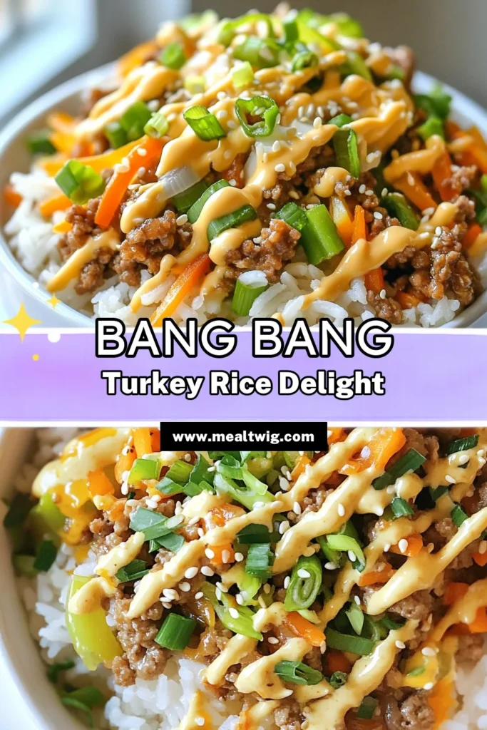 Savor the flavors of this Bang Bang Ground Turkey recipe that transforms your dinner routine. These turkey rice bowls are not only delicious but also an easy jasmine rice bowl option that comes together in just 25 minutes. Packed with healthy ground turkey and colorful veggies, this quick weeknight dinner is perfect for busy evenings. Try it tonight for a satisfying meal! Save for later! #BangBangGroundTurkey #TurkeyRiceBowls #HealthyDinner #EasyRecipes