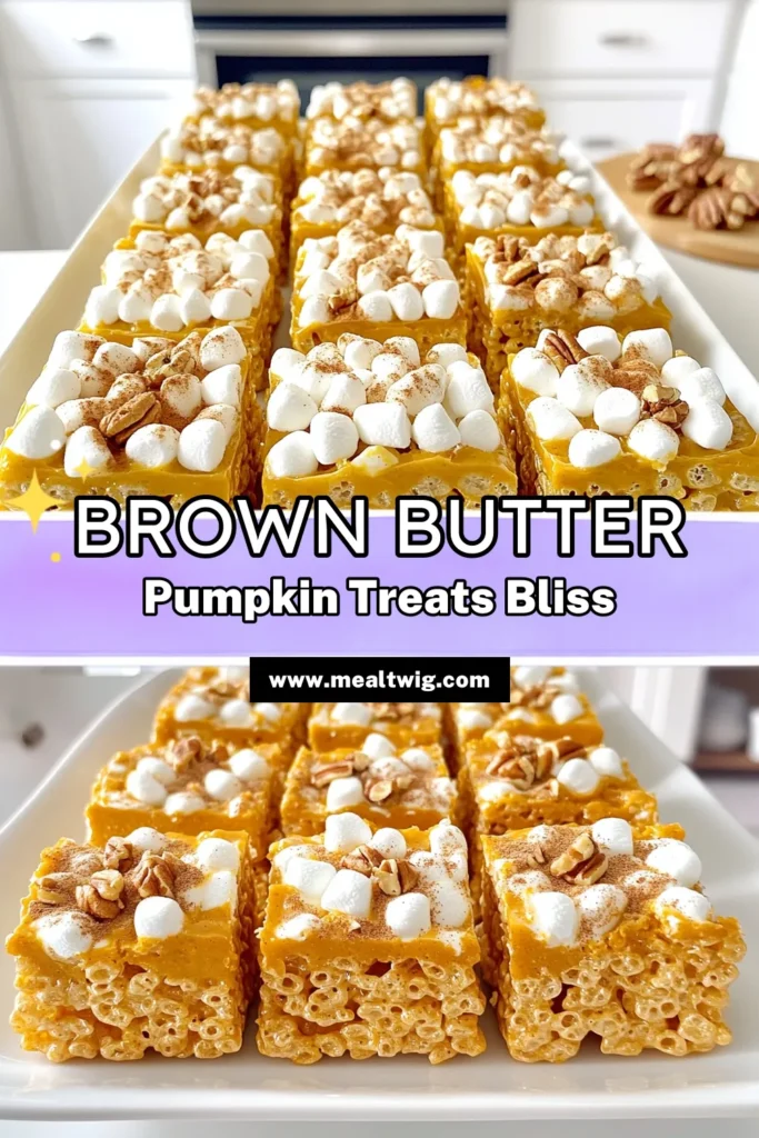 Indulge in the delightful flavors of fall with our Brown Butter Pumpkin Rice Krispies Treats! This easy recipe combines rich brown butter, creamy pumpkin puree, and warm spices for a tasty twist on the classic treat. Perfect for parties or cozy nights, these sweet squares are sure to impress. Click to discover how to make this fun dessert and enjoy a slice of autumn goodness! #PumpkinRecipes #FallTreats #RiceKrispies #SweetTreats